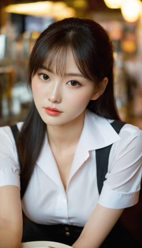 Tags: 21872187, SDXL
{"3": {"inputs": {"seed": 661963533496437, "steps": 32, "cfg": 5.76, "sampler_name": "dpmpp_2m", "scheduler": "karras", "denoise": 1.0, "model": ["27", 0], "positive": ["6", 0], "negative": ["7", 0], "latent_image": ["5", 0]}, "class_type": "KSampler"}, "4": {"inputs": {"ckpt_name": "helloworldxl.safetensors"}, "class_type": "CheckpointLoaderSimple"}, "5": {"inputs": {"width": 768, "height": 1344, "batch_size": 1}, "class_type": "EmptyLatentImage"}, "6": {"inputs": {"text": "25 year old girl, (korean:1.09), (ukrainian:1.07), (double eyelids:1.01), (blush:1.01), (sexy lips:1.11), (idol:0.95), (pale skin:1.03), (seductive facial expression:1.12), (detailed face:1.04), (temptress:1.13), (beautiful eyes:1.09), (eyelashes:1.04), (slim:1.10), (seductive pose:1.11), (cute:1.01), (in a seductive pose:1.01), (large perky breasts:0.95), (cleavage:0.99), (thigh gap:1.01), (a waitress in uniform:1.03) working at a restaurant, (candid cinema:1.04), (textured skin:1.04), (portra:1.00), (natural looking skin:1.00), (detailed skin:1.06), (soft lighting:1.01), (film:1.03), (RAW:1.02), (skin fuzz:1.07)", "clip": ["27", 1]}, "class_type": "CLIPTextEncode"}, "7": {"inputs": {"text": "(open mouth:1.07), (watermark:1.10), (twisted:1.06), (low resolution:1.07), (distorted:1.09), (bad hands:1.07), (worst quality:1.13)", "clip": ["27", 1]}, "class_type": "CLIPTextEncode"}, "8": {"inputs": {"samples": ["3", 0], "vae": ["4", 2]}, "class_type": "VAEDecode"}, "25": {"inputs": {"lora_name": "nudify_xl.safetensors", "strength_model": 0.34, "strength_clip": 0.06, "model": ["4", 0], "clip": ["4", 1]}, "class_type": "LoraLoader"}, "26": {"inputs": {"lora_name": "shirtlift_SDXL_v2.safetensors", "strength_model": 0.07, "strength_clip": 0.09, "model": ["25", 0], "clip": ["25", 1]}, "class_type": "LoraLoader"}, "27": {"inputs": {"lora_name": "PerfectEyesXL.safetensors", "strength_model": 0.05, "strength_clip": 0.09, "model": ["26", 0], "clip": ["26", 1]}, "class_type": "LoraLoader"}, "30": {"inputs": {"model_name": "4x_NMKD-Superscale-SP_178000_G.pth"}, "class_type": "UpscaleModelLoader"}, "31": {"inputs": {"upscale_model": ["30", 0], "image": ["8", 0]}, "class_type": "ImageUpscaleWithModel"}, "32": {"inputs": {"upscale_method": "lanczos", "scale_by": 0.5, "image": ["31", 0]}, "class_type": "ImageScaleBy"}, "33": {"inputs": {"pixels": ["32", 0], "vae": ["4", 2]}, "class_type": "VAEEncode"}, "34": {"inputs": {"seed": 661963533496437, "steps": 32, "cfg": 5.76, "sampler_name": "dpmpp_2m", "scheduler": "karras", "denoise": 0.3, "model": ["27", 0], "positive": ["6", 0], "negative": ["7", 0], "latent_image": ["33", 0]}, "class_type": "KSampler"}, "36": {"inputs": {"samples": ["34", 0], "vae": ["4", 2]}, "class_type": "VAEDecode"}, "39": {"inputs": {"filename_prefix": "comfyapi-1734518830705", "images": ["36", 0]}, "class_type": "SaveImage"}}