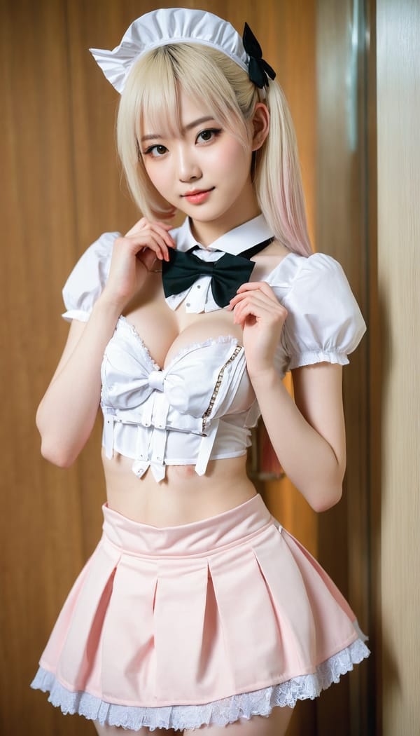 Tags: 21872187, SDXL
{"3": {"inputs": {"seed": 252196812517312, "steps": 64, "cfg": 7.81, "sampler_name": "dpmpp_2m", "scheduler": "karras", "denoise": 1.0, "model": ["27", 0], "positive": ["6", 0], "negative": ["7", 0], "latent_image": ["5", 0]}, "class_type": "KSampler"}, "4": {"inputs": {"ckpt_name": "juggernautxl.safetensors"}, "class_type": "CheckpointLoaderSimple"}, "5": {"inputs": {"width": 768, "height": 1344, "batch_size": 1}, "class_type": "EmptyLatentImage"}, "6": {"inputs": {"text": "19 year old girl, (taiwanese:1.01), (slim:1.06), (beautiful eyes:1.07), (pale skin:1.05), (idol:1.04), (seductive pose:1.03), (detailed face:1.13), (seductive facial expression:1.13), (temptress:0.95), (sexy lips:1.05), (double eyelids:1.08), (blush:0.95), (eyelashes:0.97), (in a seductive pose:1.12), (large perky breasts:0.97), (cleavage:1.09), (thigh gap:1.06), in a (skimpy maid costume:1.12) working at a maid cafe, choker, bowtie, headband, pleated skirt, (soft lighting:1.04), (detailed skin:1.09), (film:1.07), (portra:1.08), (skin fuzz:1.05), (candid cinema:1.04), (natural looking skin:1.00), (textured skin:1.09), (RAW:1.07)", "clip": ["27", 1]}, "class_type": "CLIPTextEncode"}, "7": {"inputs": {"text": "(bad hands:1.06), (open mouth:1.14), (watermark:1.06), (distorted:1.12), (worst quality:1.06), (twisted:1.07), (low resolution:1.06)", "clip": ["27", 1]}, "class_type": "CLIPTextEncode"}, "8": {"inputs": {"samples": ["3", 0], "vae": ["4", 2]}, "class_type": "VAEDecode"}, "25": {"inputs": {"lora_name": "nudify_xl.safetensors", "strength_model": 0.03, "strength_clip": 0.39, "model": ["4", 0], "clip": ["4", 1]}, "class_type": "LoraLoader"}, "26": {"inputs": {"lora_name": "shirtlift_SDXL_v2.safetensors", "strength_model": 0.06, "strength_clip": 0.19, "model": ["25", 0], "clip": ["25", 1]}, "class_type": "LoraLoader"}, "27": {"inputs": {"lora_name": "PerfectEyesXL.safetensors", "strength_model": 0.01, "strength_clip": 0.12, "model": ["26", 0], "clip": ["26", 1]}, "class_type": "LoraLoader"}, "30": {"inputs": {"model_name": "4x_NMKD-Superscale-SP_178000_G.pth"}, "class_type": "UpscaleModelLoader"}, "31": {"inputs": {"upscale_model": ["30", 0], "image": ["8", 0]}, "class_type": "ImageUpscaleWithModel"}, "32": {"inputs": {"upscale_method": "lanczos", "scale_by": 0.5, "image": ["31", 0]}, "class_type": "ImageScaleBy"}, "33": {"inputs": {"pixels": ["32", 0], "vae": ["4", 2]}, "class_type": "VAEEncode"}, "34": {"inputs": {"seed": 252196812517312, "steps": 64, "cfg": 7.81, "sampler_name": "dpmpp_2m", "scheduler": "karras", "denoise": 0.3, "model": ["27", 0], "positive": ["6", 0], "negative": ["7", 0], "latent_image": ["33", 0]}, "class_type": "KSampler"}, "36": {"inputs": {"samples": ["34", 0], "vae": ["4", 2]}, "class_type": "VAEDecode"}, "39": {"inputs": {"filename_prefix": "comfyapi-1714626563802", "images": ["36", 0]}, "class_type": "SaveImage"}}