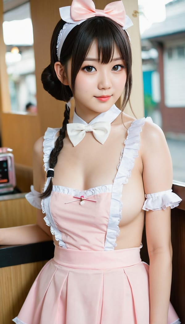 Tags: 21872187, SDXL
{"3": {"inputs": {"seed": 644310068578689, "steps": 64, "cfg": 7.87, "sampler_name": "dpmpp_2m", "scheduler": "karras", "denoise": 1.0, "model": ["27", 0], "positive": ["6", 0], "negative": ["7", 0], "latent_image": ["5", 0]}, "class_type": "KSampler"}, "4": {"inputs": {"ckpt_name": "juggernautXL_v8Rundiffusion.safetensors"}, "class_type": "CheckpointLoaderSimple"}, "5": {"inputs": {"width": 768, "height": 1344, "batch_size": 1}, "class_type": "EmptyLatentImage"}, "6": {"inputs": {"text": "19 year old girl, (japanese:1.14), (seductive pose:1.06), (eyelashes:0.99), (detailed face:1.05), (temptress:0.98), (beautiful eyes:1.10), (blush:1.05), (idol:0.99), (sexy lips:1.14), (seductive facial expression:1.11), (pale skin:1.11), (cute:0.95), (double eyelids:1.14), (perky ass:1.12), (exposed ass:1.10), (looking back:1.06), (sexy ass:1.10), (thigh gap:1.08), in a (skimpy maid costume:1.10) working at a maid cafe, choker, bowtie, headband, pleated skirt, (candid cinema:1.03), (portra:1.01), (detailed skin:1.05), (natural looking skin:1.04), (skin fuzz:1.06), (soft lighting:1.04), (textured skin:1.09), (film:1.00), (RAW:1.06)", "clip": ["27", 1]}, "class_type": "CLIPTextEncode"}, "7": {"inputs": {"text": "(open mouth:1.06), (distorted:1.09), (twisted:1.07), (low resolution:1.08), (bad hands:1.05), (watermark:1.05), (worst quality:1.05)", "clip": ["27", 1]}, "class_type": "CLIPTextEncode"}, "8": {"inputs": {"samples": ["3", 0], "vae": ["4", 2]}, "class_type": "VAEDecode"}, "25": {"inputs": {"lora_name": "nudify_xl.safetensors", "strength_model": 0.0, "strength_clip": 0.33, "model": ["4", 0], "clip": ["4", 1]}, "class_type": "LoraLoader"}, "26": {"inputs": {"lora_name": "shirtlift_SDXL_v2.safetensors", "strength_model": 0.01, "strength_clip": 0.05, "model": ["25", 0], "clip": ["25", 1]}, "class_type": "LoraLoader"}, "27": {"inputs": {"lora_name": "PerfectEyesXL.safetensors", "strength_model": 0.0, "strength_clip": 0.07, "model": ["26", 0], "clip": ["26", 1]}, "class_type": "LoraLoader"}, "30": {"inputs": {"model_name": "4x_NMKD-Superscale-SP_178000_G.pth"}, "class_type": "UpscaleModelLoader"}, "31": {"inputs": {"upscale_model": ["30", 0], "image": ["8", 0]}, "class_type": "ImageUpscaleWithModel"}, "32": {"inputs": {"upscale_method": "lanczos", "scale_by": 0.5, "image": ["31", 0]}, "class_type": "ImageScaleBy"}, "33": {"inputs": {"pixels": ["32", 0], "vae": ["4", 2]}, "class_type": "VAEEncode"}, "34": {"inputs": {"seed": 644310068578689, "steps": 64, "cfg": 7.87, "sampler_name": "dpmpp_2m", "scheduler": "karras", "denoise": 0.3, "model": ["27", 0], "positive": ["6", 0], "negative": ["7", 0], "latent_image": ["33", 0]}, "class_type": "KSampler"}, "36": {"inputs": {"samples": ["34", 0], "vae": ["4", 2]}, "class_type": "VAEDecode"}, "39": {"inputs": {"filename_prefix": "comfyapi-1707620802711", "images": ["36", 0]}, "class_type": "SaveImage"}}