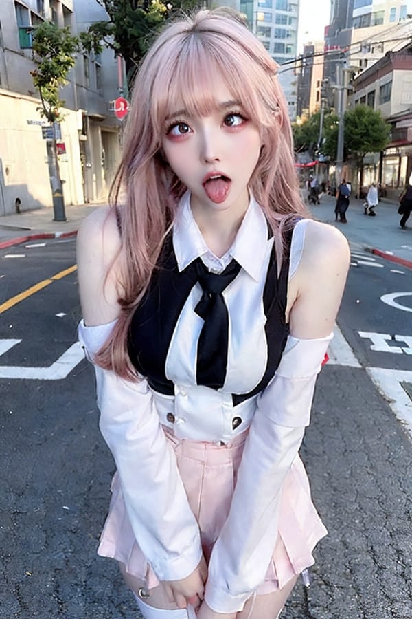 Tags: 21872187
<lora:JapaneseDollLikeness_v15:0.46>, <lora:koreanDollLikeness:0.45>, <lora:taiwanDollLikeness_v20:0.44>, <lora:YaeMiko_Test:0.61>, (school uniform:1.18), (large breasts:0.93), choker, busy street in urban city, <lora:ahegao-x-v4:0.78>, ahegao face, pleasure, extremely detailed eyes, extremely detailed face, (photorealistic:1.09), seductive smile, double eyelids, pale skin, perky breasts, textured skin, RAW, best quality, (long slim legs:1.16), (thigh gap:1.00), blush, solo, (stunningly attractive:1.10), (dramatic:1.18)
Negative prompt: drawings, paintings, anime, (worst quality:1.92)
Steps: 48, Sampler: DPM++ 2M Karras, CFG scale: 5.4, Seed: 3429397871, Size: 512x768, Model hash: fc2511737a, Model: chilloutmix_NiPrunedFp32Fix, Seed resize from: -1x-1, Denoising strength: 0.3, Version: v1.2.1, Hires upscale: 2.0, Hires steps: 16, Hires upscaler: ESRGAN_4x