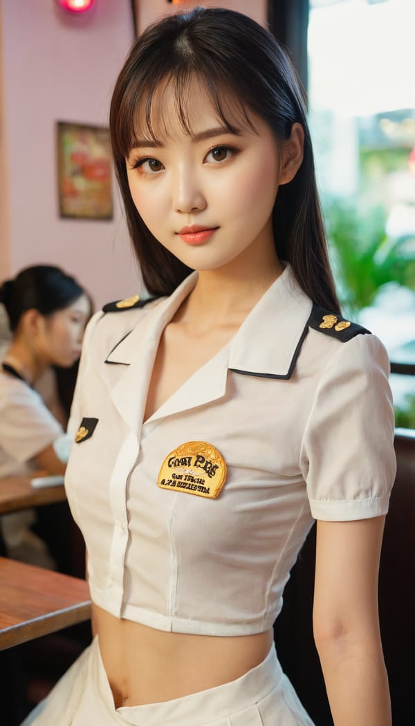 Tags: 21872187, SDXL
{"3": {"inputs": {"seed": 619198299958470, "steps": 64, "cfg": 5.29, "sampler_name": "dpmpp_2m", "scheduler": "karras", "denoise": 1.0, "model": ["27", 0], "positive": ["6", 0], "negative": ["7", 0], "latent_image": ["5", 0]}, "class_type": "KSampler"}, "4": {"inputs": {"ckpt_name": "juggernautxl.safetensors"}, "class_type": "CheckpointLoaderSimple"}, "5": {"inputs": {"width": 768, "height": 1344, "batch_size": 1}, "class_type": "EmptyLatentImage"}, "6": {"inputs": {"text": "20 year old girl, (irish:1.12), (chinese:1.01), (russian:1.05), (taiwanese:1.07), (korean:1.13), (double eyelids:0.97), (temptress:0.99), (cute:1.03), (blush:1.13), (sexy lips:1.14), (seductive pose:1.00), (idol:1.01), (slim:1.14), (seductive facial expression:1.01), (eyelashes:1.13), (beautiful eyes:1.02), (detailed face:1.11), (pale skin:0.96), (in a seductive pose:1.02), (large perky breasts:1.06), (cleavage:1.10), (thigh gap:1.07), (a waitress in uniform:1.08) working at a restaurant, (RAW:1.01), (detailed skin:1.01), (film:1.06), (natural looking skin:1.02), (portra:1.07), (candid cinema:1.00), (soft lighting:1.08), (textured skin:1.08)", "clip": ["27", 1]}, "class_type": "CLIPTextEncode"}, "7": {"inputs": {"text": "(open mouth:1.06), (watermark:1.07), (worst quality:1.14), (distorted:1.13), (low resolution:1.12), (bad hands:1.10), (twisted:1.13)", "clip": ["27", 1]}, "class_type": "CLIPTextEncode"}, "8": {"inputs": {"samples": ["3", 0], "vae": ["4", 2]}, "class_type": "VAEDecode"}, "25": {"inputs": {"lora_name": "nudify_xl.safetensors", "strength_model": 0.14, "strength_clip": 0.08, "model": ["4", 0], "clip": ["4", 1]}, "class_type": "LoraLoader"}, "26": {"inputs": {"lora_name": "shirtlift_SDXL_v2.safetensors", "strength_model": 0.17, "strength_clip": 0.09, "model": ["25", 0], "clip": ["25", 1]}, "class_type": "LoraLoader"}, "27": {"inputs": {"lora_name": "PerfectEyesXL.safetensors", "strength_model": 0.04, "strength_clip": 0.13, "model": ["26", 0], "clip": ["26", 1]}, "class_type": "LoraLoader"}, "30": {"inputs": {"model_name": "4x_NMKD-Superscale-SP_178000_G.pth"}, "class_type": "UpscaleModelLoader"}, "31": {"inputs": {"upscale_model": ["30", 0], "image": ["8", 0]}, "class_type": "ImageUpscaleWithModel"}, "32": {"inputs": {"upscale_method": "lanczos", "scale_by": 0.5, "image": ["31", 0]}, "class_type": "ImageScaleBy"}, "33": {"inputs": {"pixels": ["32", 0], "vae": ["4", 2]}, "class_type": "VAEEncode"}, "34": {"inputs": {"seed": 619198299958470, "steps": 64, "cfg": 5.29, "sampler_name": "dpmpp_2m", "scheduler": "karras", "denoise": 0.3, "model": ["27", 0], "positive": ["6", 0], "negative": ["7", 0], "latent_image": ["33", 0]}, "class_type": "KSampler"}, "36": {"inputs": {"samples": ["34", 0], "vae": ["4", 2]}, "class_type": "VAEDecode"}, "39": {"inputs": {"filename_prefix": "comfyapi-1718752402735", "images": ["36", 0]}, "class_type": "SaveImage"}}