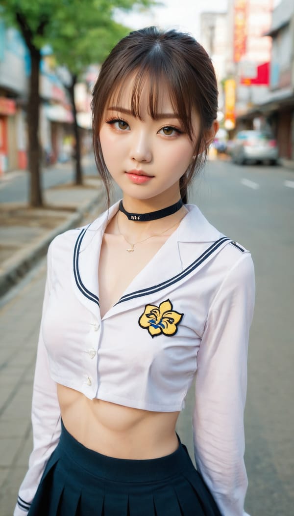 Tags: 21872187, SDXL
{"3": {"inputs": {"seed": 224539457641134, "steps": 32, "cfg": 7.94, "sampler_name": "dpmpp_2m", "scheduler": "karras", "denoise": 1.0, "model": ["27", 0], "positive": ["6", 0], "negative": ["7", 0], "latent_image": ["5", 0]}, "class_type": "KSampler"}, "4": {"inputs": {"ckpt_name": "juggernautxl.safetensors"}, "class_type": "CheckpointLoaderSimple"}, "5": {"inputs": {"width": 768, "height": 1344, "batch_size": 1}, "class_type": "EmptyLatentImage"}, "6": {"inputs": {"text": "19 year old girl, (japanese:0.97), (ukrainian:0.99), (slim:0.99), (double eyelids:1.14), (beautiful eyes:1.10), (idol:0.95), (detailed face:1.09), (cute:1.12), (seductive pose:1.10), (pale skin:1.04), (temptress:0.96), (blush:0.96), (sexy lips:0.98), (seductive facial expression:1.13), (eyelashes:1.02), (in a seductive pose:1.02), (large perky breasts:1.00), (cleavage:1.01), (thigh gap:0.97), (school uniform:1.03), choker, busy street, (skin fuzz:1.04), (detailed skin:1.05), (natural looking skin:1.03), (candid cinema:1.07), (portra:1.08), (soft lighting:1.00), (textured skin:1.02), (RAW:1.05), (film:1.06)", "clip": ["27", 1]}, "class_type": "CLIPTextEncode"}, "7": {"inputs": {"text": "(twisted:1.07), (distorted:1.07), (low resolution:1.12), (watermark:1.06), (bad hands:1.10), (open mouth:1.06), (worst quality:1.10)", "clip": ["27", 1]}, "class_type": "CLIPTextEncode"}, "8": {"inputs": {"samples": ["3", 0], "vae": ["4", 2]}, "class_type": "VAEDecode"}, "25": {"inputs": {"lora_name": "nudify_xl.safetensors", "strength_model": 0.1, "strength_clip": 0.15, "model": ["4", 0], "clip": ["4", 1]}, "class_type": "LoraLoader"}, "26": {"inputs": {"lora_name": "shirtlift_SDXL_v2.safetensors", "strength_model": 0.14, "strength_clip": 0.06, "model": ["25", 0], "clip": ["25", 1]}, "class_type": "LoraLoader"}, "27": {"inputs": {"lora_name": "PerfectEyesXL.safetensors", "strength_model": 0.01, "strength_clip": 0.17, "model": ["26", 0], "clip": ["26", 1]}, "class_type": "LoraLoader"}, "30": {"inputs": {"model_name": "4x_NMKD-Superscale-SP_178000_G.pth"}, "class_type": "UpscaleModelLoader"}, "31": {"inputs": {"upscale_model": ["30", 0], "image": ["8", 0]}, "class_type": "ImageUpscaleWithModel"}, "32": {"inputs": {"upscale_method": "lanczos", "scale_by": 0.5, "image": ["31", 0]}, "class_type": "ImageScaleBy"}, "33": {"inputs": {"pixels": ["32", 0], "vae": ["4", 2]}, "class_type": "VAEEncode"}, "34": {"inputs": {"seed": 224539457641134, "steps": 32, "cfg": 7.94, "sampler_name": "dpmpp_2m", "scheduler": "karras", "denoise": 0.3, "model": ["27", 0], "positive": ["6", 0], "negative": ["7", 0], "latent_image": ["33", 0]}, "class_type": "KSampler"}, "36": {"inputs": {"samples": ["34", 0], "vae": ["4", 2]}, "class_type": "VAEDecode"}, "39": {"inputs": {"filename_prefix": "comfyapi-1713661657183", "images": ["36", 0]}, "class_type": "SaveImage"}}