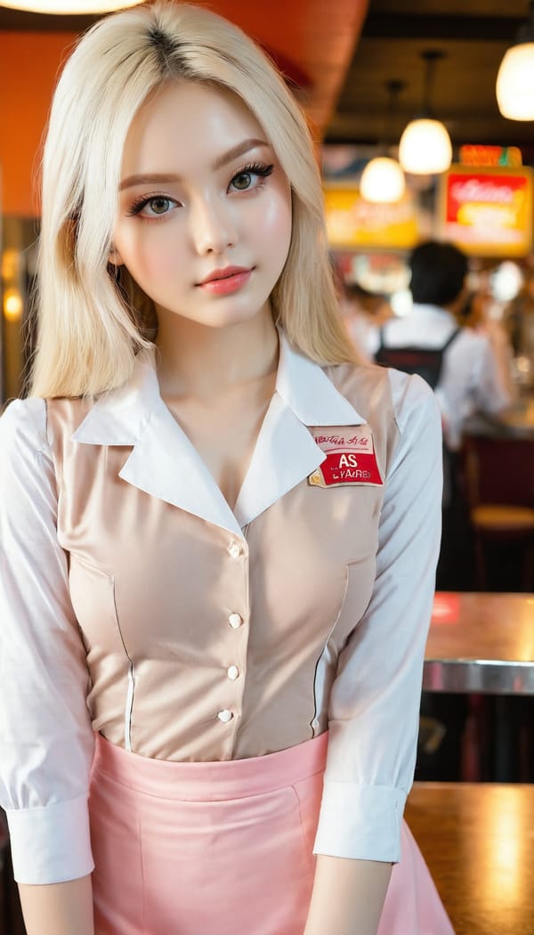 Tags: 21872187, SDXL
{"3": {"inputs": {"seed": 749456631190741, "steps": 64, "cfg": 7.01, "sampler_name": "dpmpp_2m", "scheduler": "karras", "denoise": 1.0, "model": ["27", 0], "positive": ["6", 0], "negative": ["7", 0], "latent_image": ["5", 0]}, "class_type": "KSampler"}, "4": {"inputs": {"ckpt_name": "juggernautxl.safetensors"}, "class_type": "CheckpointLoaderSimple"}, "5": {"inputs": {"width": 768, "height": 1344, "batch_size": 1}, "class_type": "EmptyLatentImage"}, "6": {"inputs": {"text": "24 year old girl, (slim:0.99), (idol:1.01), (seductive facial expression:1.07), (beautiful eyes:0.98), (pale skin:1.03), (detailed face:1.14), (cute:1.06), (temptress:1.11), (eyelashes:1.13), (sexy lips:1.10), (blush:1.12), (double eyelids:1.10), (seductive pose:1.11), (perky ass:1.09), (exposed ass:1.05), (looking back:1.09), (sexy ass:1.08), (thigh gap:1.09), (a waitress in uniform:1.07) working at a restaurant, (skin fuzz:1.01), (detailed skin:1.03), (textured skin:1.07), (natural looking skin:1.03), (candid cinema:1.08), (RAW:1.09), (soft lighting:1.07), (film:1.06), (portra:1.01)", "clip": ["27", 1]}, "class_type": "CLIPTextEncode"}, "7": {"inputs": {"text": "(watermark:1.12), (low resolution:1.11), (distorted:1.05), (twisted:1.09), (worst quality:1.13), (open mouth:1.11), (bad hands:1.05)", "clip": ["27", 1]}, "class_type": "CLIPTextEncode"}, "8": {"inputs": {"samples": ["3", 0], "vae": ["4", 2]}, "class_type": "VAEDecode"}, "25": {"inputs": {"lora_name": "nudify_xl.safetensors", "strength_model": 0.31, "strength_clip": 0.12, "model": ["4", 0], "clip": ["4", 1]}, "class_type": "LoraLoader"}, "26": {"inputs": {"lora_name": "shirtlift_SDXL_v2.safetensors", "strength_model": 0.03, "strength_clip": 0.16, "model": ["25", 0], "clip": ["25", 1]}, "class_type": "LoraLoader"}, "27": {"inputs": {"lora_name": "PerfectEyesXL.safetensors", "strength_model": 0.14, "strength_clip": 0.12, "model": ["26", 0], "clip": ["26", 1]}, "class_type": "LoraLoader"}, "30": {"inputs": {"model_name": "4x_NMKD-Superscale-SP_178000_G.pth"}, "class_type": "UpscaleModelLoader"}, "31": {"inputs": {"upscale_model": ["30", 0], "image": ["8", 0]}, "class_type": "ImageUpscaleWithModel"}, "32": {"inputs": {"upscale_method": "lanczos", "scale_by": 0.5, "image": ["31", 0]}, "class_type": "ImageScaleBy"}, "33": {"inputs": {"pixels": ["32", 0], "vae": ["4", 2]}, "class_type": "VAEEncode"}, "34": {"inputs": {"seed": 749456631190741, "steps": 64, "cfg": 7.01, "sampler_name": "dpmpp_2m", "scheduler": "karras", "denoise": 0.3, "model": ["27", 0], "positive": ["6", 0], "negative": ["7", 0], "latent_image": ["33", 0]}, "class_type": "KSampler"}, "36": {"inputs": {"samples": ["34", 0], "vae": ["4", 2]}, "class_type": "VAEDecode"}, "39": {"inputs": {"filename_prefix": "comfyapi-1713972123736", "images": ["36", 0]}, "class_type": "SaveImage"}}