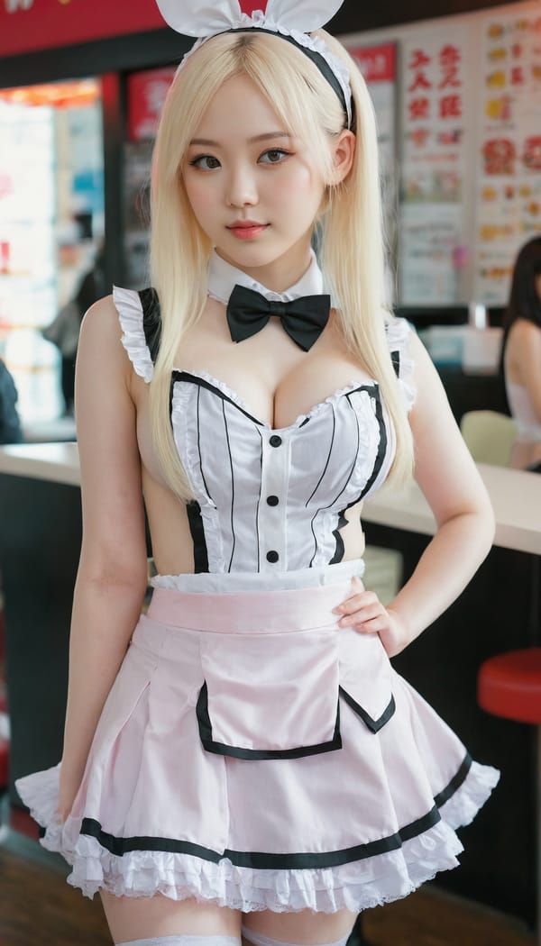 Tags: 21872187, SDXL
{"3": {"inputs": {"seed": 663022160702234, "steps": 64, "cfg": 6.25, "sampler_name": "dpmpp_2m", "scheduler": "karras", "denoise": 1.0, "model": ["27", 0], "positive": ["6", 0], "negative": ["7", 0], "latent_image": ["5", 0]}, "class_type": "KSampler"}, "4": {"inputs": {"ckpt_name": "juggernautxl.safetensors"}, "class_type": "CheckpointLoaderSimple"}, "5": {"inputs": {"width": 768, "height": 1344, "batch_size": 1}, "class_type": "EmptyLatentImage"}, "6": {"inputs": {"text": "23 year old girl, (sexy lips:0.96), (seductive pose:0.96), (double eyelids:1.07), (temptress:1.06), (blush:1.06), (seductive facial expression:1.00), (idol:1.00), (beautiful eyes:1.11), (eyelashes:0.97), (pale skin:1.14), (slim:1.00), (cute:1.09), (in a seductive pose:1.02), (large perky breasts:1.02), (cleavage:1.04), (thigh gap:1.08), in a (skimpy maid costume:1.04) working at a maid cafe, choker, bowtie, headband, pleated skirt, (candid cinema:1.06), (RAW:1.04), (detailed skin:1.09), (natural looking skin:1.05), (film:1.07), (skin fuzz:1.08), (textured skin:1.01), (portra:1.01), (soft lighting:1.05)", "clip": ["27", 1]}, "class_type": "CLIPTextEncode"}, "7": {"inputs": {"text": "(worst quality:1.07), (bad hands:1.11), (open mouth:1.13), (twisted:1.12), (low resolution:1.09), (watermark:1.05), (distorted:1.09)", "clip": ["27", 1]}, "class_type": "CLIPTextEncode"}, "8": {"inputs": {"samples": ["3", 0], "vae": ["4", 2]}, "class_type": "VAEDecode"}, "25": {"inputs": {"lora_name": "nudify_xl.safetensors", "strength_model": 0.01, "strength_clip": 0.07, "model": ["4", 0], "clip": ["4", 1]}, "class_type": "LoraLoader"}, "26": {"inputs": {"lora_name": "shirtlift_SDXL_v2.safetensors", "strength_model": 0.0, "strength_clip": 0.06, "model": ["25", 0], "clip": ["25", 1]}, "class_type": "LoraLoader"}, "27": {"inputs": {"lora_name": "PerfectEyesXL.safetensors", "strength_model": 0.14, "strength_clip": 0.06, "model": ["26", 0], "clip": ["26", 1]}, "class_type": "LoraLoader"}, "30": {"inputs": {"model_name": "4x_NMKD-Superscale-SP_178000_G.pth"}, "class_type": "UpscaleModelLoader"}, "31": {"inputs": {"upscale_model": ["30", 0], "image": ["8", 0]}, "class_type": "ImageUpscaleWithModel"}, "32": {"inputs": {"upscale_method": "lanczos", "scale_by": 0.5, "image": ["31", 0]}, "class_type": "ImageScaleBy"}, "33": {"inputs": {"pixels": ["32", 0], "vae": ["4", 2]}, "class_type": "VAEEncode"}, "34": {"inputs": {"seed": 663022160702234, "steps": 64, "cfg": 6.25, "sampler_name": "dpmpp_2m", "scheduler": "karras", "denoise": 0.3, "model": ["27", 0], "positive": ["6", 0], "negative": ["7", 0], "latent_image": ["33", 0]}, "class_type": "KSampler"}, "36": {"inputs": {"samples": ["34", 0], "vae": ["4", 2]}, "class_type": "VAEDecode"}, "39": {"inputs": {"filename_prefix": "comfyapi-1718692126208", "images": ["36", 0]}, "class_type": "SaveImage"}}