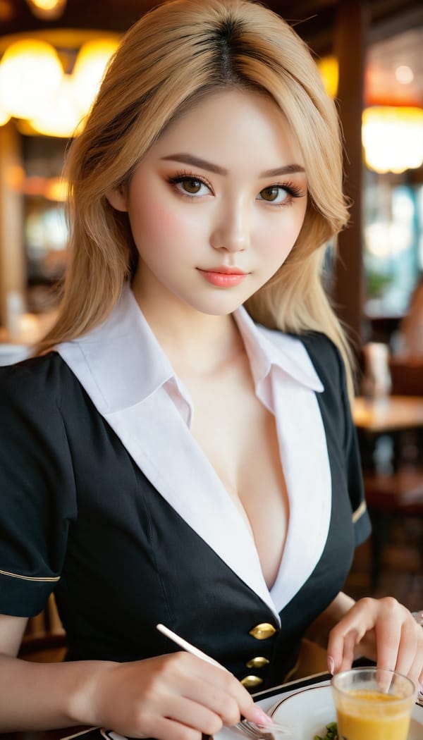 Tags: 21872187, SDXL
{"3": {"inputs": {"seed": 893457523385188, "steps": 32, "cfg": 6.91, "sampler_name": "dpmpp_2m", "scheduler": "karras", "denoise": 1.0, "model": ["27", 0], "positive": ["6", 0], "negative": ["7", 0], "latent_image": ["5", 0]}, "class_type": "KSampler"}, "4": {"inputs": {"ckpt_name": "juggernautxl.safetensors"}, "class_type": "CheckpointLoaderSimple"}, "5": {"inputs": {"width": 768, "height": 1344, "batch_size": 1}, "class_type": "EmptyLatentImage"}, "6": {"inputs": {"text": "28 year old girl, (beautiful eyes:1.02), (detailed face:1.10), (cute:0.98), (seductive pose:1.06), (seductive facial expression:0.99), (eyelashes:1.08), (slim:0.95), (blush:1.08), (pale skin:1.05), (idol:1.11), (double eyelids:1.01), (sexy lips:1.12), (temptress:1.10), (in a seductive pose:1.08), (large perky breasts:1.04), (cleavage:1.02), (thigh gap:1.11), (a waitress in uniform:1.05) working at a restaurant, (detailed skin:1.05), (soft lighting:1.04), (skin fuzz:1.05), (portra:1.02), (natural looking skin:1.02), (candid cinema:1.00), (textured skin:1.02), (RAW:1.05), (film:1.04)", "clip": ["27", 1]}, "class_type": "CLIPTextEncode"}, "7": {"inputs": {"text": "(worst quality:1.13), (open mouth:1.14), (distorted:1.14), (twisted:1.14), (low resolution:1.13), (watermark:1.08), (bad hands:1.09)", "clip": ["27", 1]}, "class_type": "CLIPTextEncode"}, "8": {"inputs": {"samples": ["3", 0], "vae": ["4", 2]}, "class_type": "VAEDecode"}, "25": {"inputs": {"lora_name": "nudify_xl.safetensors", "strength_model": 0.36, "strength_clip": 0.34, "model": ["4", 0], "clip": ["4", 1]}, "class_type": "LoraLoader"}, "26": {"inputs": {"lora_name": "shirtlift_SDXL_v2.safetensors", "strength_model": 0.04, "strength_clip": 0.1, "model": ["25", 0], "clip": ["25", 1]}, "class_type": "LoraLoader"}, "27": {"inputs": {"lora_name": "PerfectEyesXL.safetensors", "strength_model": 0.09, "strength_clip": 0.14, "model": ["26", 0], "clip": ["26", 1]}, "class_type": "LoraLoader"}, "30": {"inputs": {"model_name": "4x_NMKD-Superscale-SP_178000_G.pth"}, "class_type": "UpscaleModelLoader"}, "31": {"inputs": {"upscale_model": ["30", 0], "image": ["8", 0]}, "class_type": "ImageUpscaleWithModel"}, "32": {"inputs": {"upscale_method": "lanczos", "scale_by": 0.5, "image": ["31", 0]}, "class_type": "ImageScaleBy"}, "33": {"inputs": {"pixels": ["32", 0], "vae": ["4", 2]}, "class_type": "VAEEncode"}, "34": {"inputs": {"seed": 893457523385188, "steps": 32, "cfg": 6.91, "sampler_name": "dpmpp_2m", "scheduler": "karras", "denoise": 0.3, "model": ["27", 0], "positive": ["6", 0], "negative": ["7", 0], "latent_image": ["33", 0]}, "class_type": "KSampler"}, "36": {"inputs": {"samples": ["34", 0], "vae": ["4", 2]}, "class_type": "VAEDecode"}, "39": {"inputs": {"filename_prefix": "comfyapi-1713395503392", "images": ["36", 0]}, "class_type": "SaveImage"}}