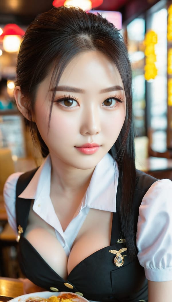 Tags: 21872187, SDXL
{"3": {"inputs": {"seed": 482010824721308, "steps": 32, "cfg": 7.35, "sampler_name": "dpmpp_2m", "scheduler": "karras", "denoise": 1.0, "model": ["27", 0], "positive": ["6", 0], "negative": ["7", 0], "latent_image": ["5", 0]}, "class_type": "KSampler"}, "4": {"inputs": {"ckpt_name": "juggernautxl.safetensors"}, "class_type": "CheckpointLoaderSimple"}, "5": {"inputs": {"width": 768, "height": 1344, "batch_size": 1}, "class_type": "EmptyLatentImage"}, "6": {"inputs": {"text": "21 year old girl, (taiwanese:1.03), (temptress:1.03), (pale skin:1.02), (eyelashes:1.09), (idol:1.09), (beautiful eyes:0.98), (sexy lips:1.07), (cute:1.14), (seductive pose:1.10), (slim:1.06), (detailed face:1.06), (blush:1.00), (seductive facial expression:0.97), (double eyelids:0.96), (in a seductive pose:1.06), (large perky breasts:1.12), (cleavage:1.04), (thigh gap:1.01), (a waitress in uniform:1.09) working at a restaurant, (textured skin:1.03), (natural looking skin:1.05), (soft lighting:1.09), (RAW:1.02), (candid cinema:1.03), (detailed skin:1.06), (portra:1.00), (skin fuzz:1.07), (film:1.03)", "clip": ["27", 1]}, "class_type": "CLIPTextEncode"}, "7": {"inputs": {"text": "(distorted:1.11), (bad hands:1.08), (low resolution:1.14), (watermark:1.11), (twisted:1.09), (open mouth:1.13), (worst quality:1.10)", "clip": ["27", 1]}, "class_type": "CLIPTextEncode"}, "8": {"inputs": {"samples": ["3", 0], "vae": ["4", 2]}, "class_type": "VAEDecode"}, "25": {"inputs": {"lora_name": "nudify_xl.safetensors", "strength_model": 0.08, "strength_clip": 0.09, "model": ["4", 0], "clip": ["4", 1]}, "class_type": "LoraLoader"}, "26": {"inputs": {"lora_name": "shirtlift_SDXL_v2.safetensors", "strength_model": 0.16, "strength_clip": 0.05, "model": ["25", 0], "clip": ["25", 1]}, "class_type": "LoraLoader"}, "27": {"inputs": {"lora_name": "PerfectEyesXL.safetensors", "strength_model": 0.07, "strength_clip": 0.14, "model": ["26", 0], "clip": ["26", 1]}, "class_type": "LoraLoader"}, "30": {"inputs": {"model_name": "4x_NMKD-Superscale-SP_178000_G.pth"}, "class_type": "UpscaleModelLoader"}, "31": {"inputs": {"upscale_model": ["30", 0], "image": ["8", 0]}, "class_type": "ImageUpscaleWithModel"}, "32": {"inputs": {"upscale_method": "lanczos", "scale_by": 0.5, "image": ["31", 0]}, "class_type": "ImageScaleBy"}, "33": {"inputs": {"pixels": ["32", 0], "vae": ["4", 2]}, "class_type": "VAEEncode"}, "34": {"inputs": {"seed": 482010824721308, "steps": 32, "cfg": 7.35, "sampler_name": "dpmpp_2m", "scheduler": "karras", "denoise": 0.3, "model": ["27", 0], "positive": ["6", 0], "negative": ["7", 0], "latent_image": ["33", 0]}, "class_type": "KSampler"}, "36": {"inputs": {"samples": ["34", 0], "vae": ["4", 2]}, "class_type": "VAEDecode"}, "39": {"inputs": {"filename_prefix": "comfyapi-1723990458308", "images": ["36", 0]}, "class_type": "SaveImage"}}