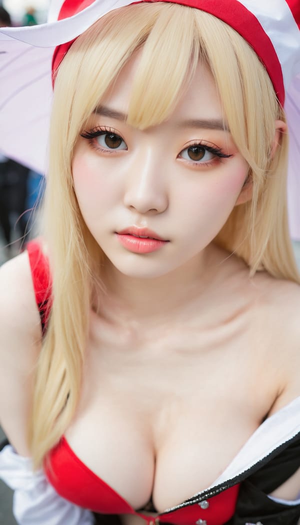 Tags: 21872187, SDXL
{"3": {"inputs": {"seed": 662698981179315, "steps": 64, "cfg": 7.06, "sampler_name": "dpmpp_2m", "scheduler": "karras", "denoise": 1.0, "model": ["27", 0], "positive": ["6", 0], "negative": ["7", 0], "latent_image": ["5", 0]}, "class_type": "KSampler"}, "4": {"inputs": {"ckpt_name": "juggernautxl.safetensors"}, "class_type": "CheckpointLoaderSimple"}, "5": {"inputs": {"width": 768, "height": 1344, "batch_size": 1}, "class_type": "EmptyLatentImage"}, "6": {"inputs": {"text": "22 year old girl, (korean:0.95), (pale skin:0.95), (double eyelids:1.04), (seductive facial expression:1.01), (sexy lips:1.13), (eyelashes:0.95), (blush:1.00), (detailed face:1.05), (temptress:0.95), (slim:1.13), (beautiful eyes:1.02), (cute:1.08), (seductive pose:1.13), (in a seductive pose:1.04), (large perky breasts:0.96), (cleavage:0.96), (thigh gap:1.03), (in a cosplay:1.12) at comiket posing for camera, (RAW:1.09), (skin fuzz:1.01), (portra:1.00), (candid cinema:1.04), (textured skin:1.02), (film:1.05), (detailed skin:1.05), (soft lighting:1.07), (natural looking skin:1.01)", "clip": ["27", 1]}, "class_type": "CLIPTextEncode"}, "7": {"inputs": {"text": "(watermark:1.08), (twisted:1.08), (worst quality:1.12), (low resolution:1.08), (distorted:1.11), (bad hands:1.10), (open mouth:1.12)", "clip": ["27", 1]}, "class_type": "CLIPTextEncode"}, "8": {"inputs": {"samples": ["3", 0], "vae": ["4", 2]}, "class_type": "VAEDecode"}, "25": {"inputs": {"lora_name": "nudify_xl.safetensors", "strength_model": 0.15, "strength_clip": 0.31, "model": ["4", 0], "clip": ["4", 1]}, "class_type": "LoraLoader"}, "26": {"inputs": {"lora_name": "shirtlift_SDXL_v2.safetensors", "strength_model": 0.04, "strength_clip": 0.0, "model": ["25", 0], "clip": ["25", 1]}, "class_type": "LoraLoader"}, "27": {"inputs": {"lora_name": "PerfectEyesXL.safetensors", "strength_model": 0.16, "strength_clip": 0.1, "model": ["26", 0], "clip": ["26", 1]}, "class_type": "LoraLoader"}, "30": {"inputs": {"model_name": "4x_NMKD-Superscale-SP_178000_G.pth"}, "class_type": "UpscaleModelLoader"}, "31": {"inputs": {"upscale_model": ["30", 0], "image": ["8", 0]}, "class_type": "ImageUpscaleWithModel"}, "32": {"inputs": {"upscale_method": "lanczos", "scale_by": 0.5, "image": ["31", 0]}, "class_type": "ImageScaleBy"}, "33": {"inputs": {"pixels": ["32", 0], "vae": ["4", 2]}, "class_type": "VAEEncode"}, "34": {"inputs": {"seed": 662698981179315, "steps": 64, "cfg": 7.06, "sampler_name": "dpmpp_2m", "scheduler": "karras", "denoise": 0.3, "model": ["27", 0], "positive": ["6", 0], "negative": ["7", 0], "latent_image": ["33", 0]}, "class_type": "KSampler"}, "36": {"inputs": {"samples": ["34", 0], "vae": ["4", 2]}, "class_type": "VAEDecode"}, "39": {"inputs": {"filename_prefix": "comfyapi-1714512300590", "images": ["36", 0]}, "class_type": "SaveImage"}}