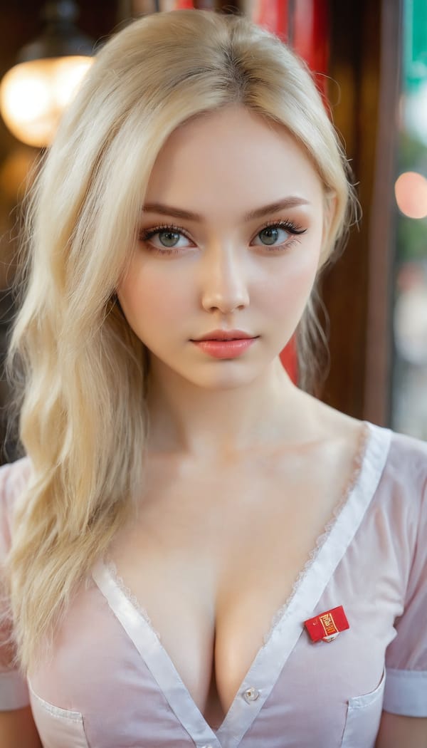 Tags: 21872187, SDXL
{"3": {"inputs": {"seed": 372874144539957, "steps": 64, "cfg": 5.05, "sampler_name": "dpmpp_2m", "scheduler": "karras", "denoise": 1.0, "model": ["27", 0], "positive": ["6", 0], "negative": ["7", 0], "latent_image": ["5", 0]}, "class_type": "KSampler"}, "4": {"inputs": {"ckpt_name": "juggernautxl.safetensors"}, "class_type": "CheckpointLoaderSimple"}, "5": {"inputs": {"width": 768, "height": 1344, "batch_size": 1}, "class_type": "EmptyLatentImage"}, "6": {"inputs": {"text": "21 year old girl, (ukrainian:1.00), (idol:1.00), (seductive pose:1.03), (slim:1.00), (eyelashes:1.01), (cute:0.96), (sexy lips:0.95), (pale skin:1.03), (beautiful eyes:1.00), (detailed face:1.07), (temptress:1.14), (seductive facial expression:1.06), (blush:1.05), (double eyelids:1.13), (in a seductive pose:0.96), (large perky breasts:1.03), (cleavage:0.96), (thigh gap:1.05), (a waitress in uniform:1.07) working at a restaurant, (skin fuzz:1.03), (soft lighting:1.09), (natural looking skin:1.01), (textured skin:1.03), (film:1.00), (portra:1.01), (RAW:1.03), (detailed skin:1.00), (candid cinema:1.09)", "clip": ["27", 1]}, "class_type": "CLIPTextEncode"}, "7": {"inputs": {"text": "(low resolution:1.10), (distorted:1.06), (bad hands:1.11), (watermark:1.13), (twisted:1.14), (worst quality:1.06), (open mouth:1.11)", "clip": ["27", 1]}, "class_type": "CLIPTextEncode"}, "8": {"inputs": {"samples": ["3", 0], "vae": ["4", 2]}, "class_type": "VAEDecode"}, "25": {"inputs": {"lora_name": "nudify_xl.safetensors", "strength_model": 0.04, "strength_clip": 0.0, "model": ["4", 0], "clip": ["4", 1]}, "class_type": "LoraLoader"}, "26": {"inputs": {"lora_name": "shirtlift_SDXL_v2.safetensors", "strength_model": 0.0, "strength_clip": 0.01, "model": ["25", 0], "clip": ["25", 1]}, "class_type": "LoraLoader"}, "27": {"inputs": {"lora_name": "PerfectEyesXL.safetensors", "strength_model": 0.13, "strength_clip": 0.15, "model": ["26", 0], "clip": ["26", 1]}, "class_type": "LoraLoader"}, "30": {"inputs": {"model_name": "4x_NMKD-Superscale-SP_178000_G.pth"}, "class_type": "UpscaleModelLoader"}, "31": {"inputs": {"upscale_model": ["30", 0], "image": ["8", 0]}, "class_type": "ImageUpscaleWithModel"}, "32": {"inputs": {"upscale_method": "lanczos", "scale_by": 0.5, "image": ["31", 0]}, "class_type": "ImageScaleBy"}, "33": {"inputs": {"pixels": ["32", 0], "vae": ["4", 2]}, "class_type": "VAEEncode"}, "34": {"inputs": {"seed": 372874144539957, "steps": 64, "cfg": 5.05, "sampler_name": "dpmpp_2m", "scheduler": "karras", "denoise": 0.3, "model": ["27", 0], "positive": ["6", 0], "negative": ["7", 0], "latent_image": ["33", 0]}, "class_type": "KSampler"}, "36": {"inputs": {"samples": ["34", 0], "vae": ["4", 2]}, "class_type": "VAEDecode"}, "39": {"inputs": {"filename_prefix": "comfyapi-1714018164299", "images": ["36", 0]}, "class_type": "SaveImage"}}