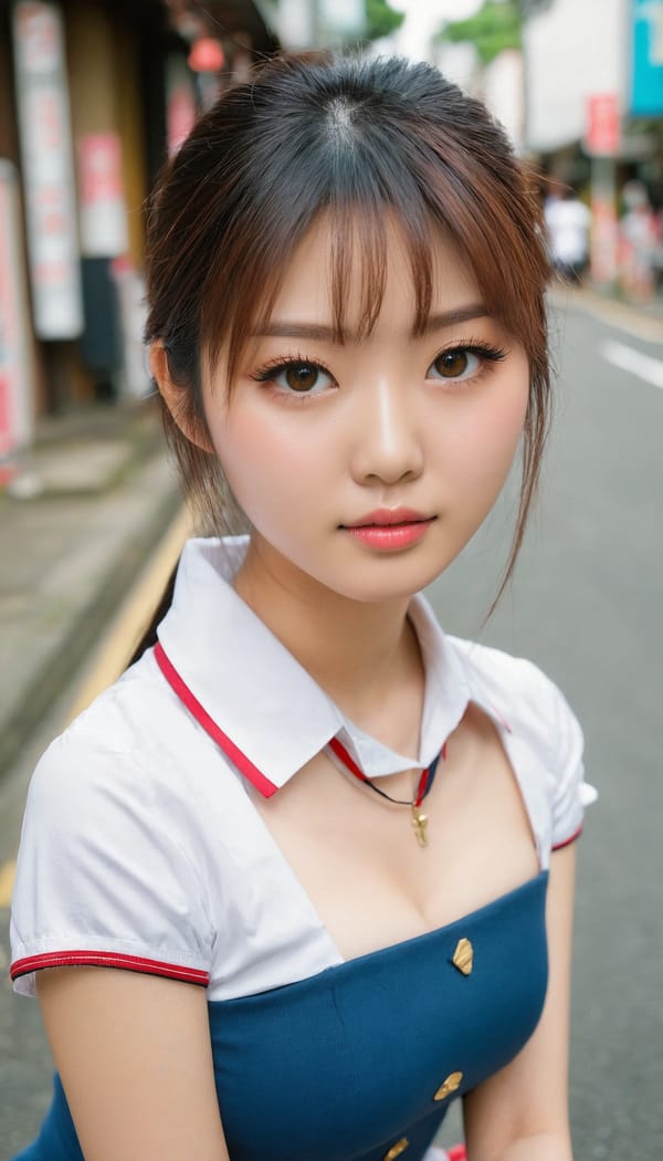 Tags: 21872187, SDXL
{"3": {"inputs": {"seed": 974452349834340, "steps": 32, "cfg": 5.91, "sampler_name": "dpmpp_2m", "scheduler": "karras", "denoise": 1.0, "model": ["27", 0], "positive": ["6", 0], "negative": ["7", 0], "latent_image": ["5", 0]}, "class_type": "KSampler"}, "4": {"inputs": {"ckpt_name": "juggernautxl.safetensors"}, "class_type": "CheckpointLoaderSimple"}, "5": {"inputs": {"width": 768, "height": 1344, "batch_size": 1}, "class_type": "EmptyLatentImage"}, "6": {"inputs": {"text": "18 year old girl, (japanese:1.11), (taiwanese:1.00), (cute:1.00), (eyelashes:1.11), (detailed face:1.05), (beautiful eyes:0.98), (seductive facial expression:1.03), (blush:1.06), (pale skin:1.06), (double eyelids:1.03), (temptress:1.11), (sexy lips:1.00), (seductive pose:1.12), (idol:0.97), (slim:1.05), (in a seductive pose:1.12), (large perky breasts:0.97), (cleavage:1.04), (thigh gap:1.03), (school uniform:1.00), choker, busy street, (textured skin:1.00), (candid cinema:1.02), (natural looking skin:1.02), (film:1.05), (skin fuzz:1.06), (RAW:1.07), (portra:1.07), (detailed skin:1.05), (soft lighting:1.09)", "clip": ["27", 1]}, "class_type": "CLIPTextEncode"}, "7": {"inputs": {"text": "(distorted:1.10), (twisted:1.07), (open mouth:1.06), (watermark:1.12), (worst quality:1.06), (low resolution:1.05), (bad hands:1.09)", "clip": ["27", 1]}, "class_type": "CLIPTextEncode"}, "8": {"inputs": {"samples": ["3", 0], "vae": ["4", 2]}, "class_type": "VAEDecode"}, "25": {"inputs": {"lora_name": "nudify_xl.safetensors", "strength_model": 0.24, "strength_clip": 0.14, "model": ["4", 0], "clip": ["4", 1]}, "class_type": "LoraLoader"}, "26": {"inputs": {"lora_name": "shirtlift_SDXL_v2.safetensors", "strength_model": 0.1, "strength_clip": 0.11, "model": ["25", 0], "clip": ["25", 1]}, "class_type": "LoraLoader"}, "27": {"inputs": {"lora_name": "PerfectEyesXL.safetensors", "strength_model": 0.17, "strength_clip": 0.1, "model": ["26", 0], "clip": ["26", 1]}, "class_type": "LoraLoader"}, "30": {"inputs": {"model_name": "4x_NMKD-Superscale-SP_178000_G.pth"}, "class_type": "UpscaleModelLoader"}, "31": {"inputs": {"upscale_model": ["30", 0], "image": ["8", 0]}, "class_type": "ImageUpscaleWithModel"}, "32": {"inputs": {"upscale_method": "lanczos", "scale_by": 0.5, "image": ["31", 0]}, "class_type": "ImageScaleBy"}, "33": {"inputs": {"pixels": ["32", 0], "vae": ["4", 2]}, "class_type": "VAEEncode"}, "34": {"inputs": {"seed": 974452349834340, "steps": 32, "cfg": 5.91, "sampler_name": "dpmpp_2m", "scheduler": "karras", "denoise": 0.3, "model": ["27", 0], "positive": ["6", 0], "negative": ["7", 0], "latent_image": ["33", 0]}, "class_type": "KSampler"}, "36": {"inputs": {"samples": ["34", 0], "vae": ["4", 2]}, "class_type": "VAEDecode"}, "39": {"inputs": {"filename_prefix": "comfyapi-1726888539962", "images": ["36", 0]}, "class_type": "SaveImage"}}