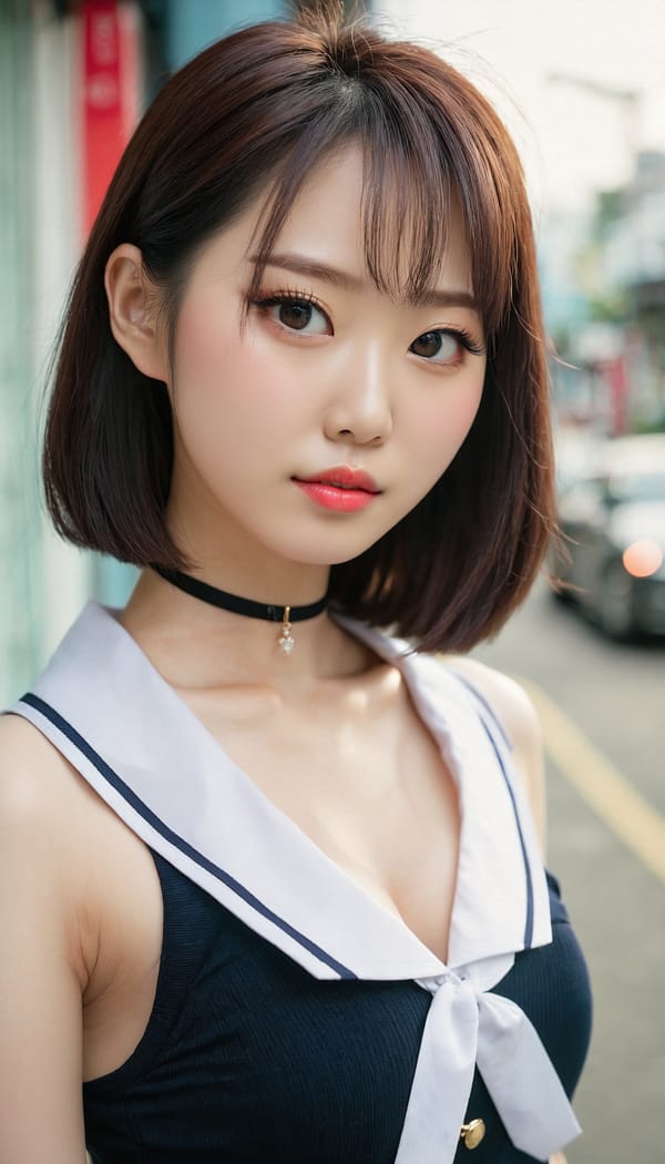 Tags: 21872187, SDXL
{"3": {"inputs": {"seed": 926459693484126, "steps": 64, "cfg": 7.49, "sampler_name": "dpmpp_2m", "scheduler": "karras", "denoise": 1.0, "model": ["27", 0], "positive": ["6", 0], "negative": ["7", 0], "latent_image": ["5", 0]}, "class_type": "KSampler"}, "4": {"inputs": {"ckpt_name": "juggernautxl.safetensors"}, "class_type": "CheckpointLoaderSimple"}, "5": {"inputs": {"width": 768, "height": 1344, "batch_size": 1}, "class_type": "EmptyLatentImage"}, "6": {"inputs": {"text": "28 year old girl, (korean:1.04), (chinese:1.02), (eyelashes:1.08), (cute:1.04), (pale skin:1.05), (seductive facial expression:1.06), (detailed face:1.08), (slim:0.99), (double eyelids:1.01), (beautiful eyes:1.00), (idol:1.13), (temptress:0.98), (seductive pose:0.96), (blush:1.04), (sexy lips:1.13), (in a seductive pose:1.05), (large perky breasts:0.99), (cleavage:1.08), (thigh gap:1.07), (school uniform:1.06), choker, busy street, (textured skin:1.02), (detailed skin:1.03), (film:1.02), (soft lighting:1.06), (skin fuzz:1.08), (RAW:1.04), (candid cinema:1.08), (portra:1.08)", "clip": ["27", 1]}, "class_type": "CLIPTextEncode"}, "7": {"inputs": {"text": "(watermark:1.06), (worst quality:1.08), (distorted:1.12), (open mouth:1.06), (bad hands:1.12), (low resolution:1.13), (twisted:1.12)", "clip": ["27", 1]}, "class_type": "CLIPTextEncode"}, "8": {"inputs": {"samples": ["3", 0], "vae": ["4", 2]}, "class_type": "VAEDecode"}, "25": {"inputs": {"lora_name": "nudify_xl.safetensors", "strength_model": 0.08, "strength_clip": 0.25, "model": ["4", 0], "clip": ["4", 1]}, "class_type": "LoraLoader"}, "26": {"inputs": {"lora_name": "shirtlift_SDXL_v2.safetensors", "strength_model": 0.14, "strength_clip": 0.06, "model": ["25", 0], "clip": ["25", 1]}, "class_type": "LoraLoader"}, "27": {"inputs": {"lora_name": "PerfectEyesXL.safetensors", "strength_model": 0.08, "strength_clip": 0.02, "model": ["26", 0], "clip": ["26", 1]}, "class_type": "LoraLoader"}, "30": {"inputs": {"model_name": "4x_NMKD-Superscale-SP_178000_G.pth"}, "class_type": "UpscaleModelLoader"}, "31": {"inputs": {"upscale_model": ["30", 0], "image": ["8", 0]}, "class_type": "ImageUpscaleWithModel"}, "32": {"inputs": {"upscale_method": "lanczos", "scale_by": 0.5, "image": ["31", 0]}, "class_type": "ImageScaleBy"}, "33": {"inputs": {"pixels": ["32", 0], "vae": ["4", 2]}, "class_type": "VAEEncode"}, "34": {"inputs": {"seed": 926459693484126, "steps": 64, "cfg": 7.49, "sampler_name": "dpmpp_2m", "scheduler": "karras", "denoise": 0.3, "model": ["27", 0], "positive": ["6", 0], "negative": ["7", 0], "latent_image": ["33", 0]}, "class_type": "KSampler"}, "36": {"inputs": {"samples": ["34", 0], "vae": ["4", 2]}, "class_type": "VAEDecode"}, "39": {"inputs": {"filename_prefix": "comfyapi-1733908835537", "images": ["36", 0]}, "class_type": "SaveImage"}}