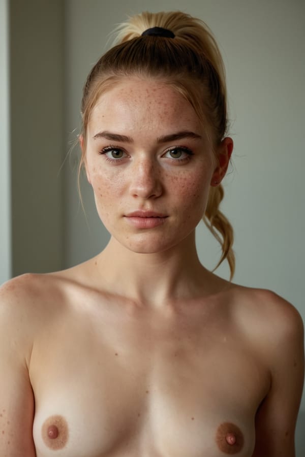 Tags: undefined
professional cinematic photo, (2b:0.1) , lace, detailed natural skin and blemishes, close-up, face focus, 35mm photograph, professional, 4k, highly detailed, (freckles:0.3), bare breasts, (topless:1.8), (small perky breasts:1.7), ponytail,
Negative prompt: (eyes),drawing, painting, crayon, sketch, graphite, impressionist, noisy, blurry, soft, deformed, ugly, (worst quality, low quality, normal quality, lowres, low details, oversaturated, undersaturated, overexposed, underexposed, grayscale, bw, bad photo, bad photography, bad art:1.4), (watermark, signature, text font, username, error, logo, words, letters, digits, autograph, trademark, name:1.2), (blur, blurry, grainy), morbid, ugly, asymmetrical, mutated malformed, mutilated, poorly lit, bad shadow, draft, cropped, out of frame, cut off, censored, jpeg artifacts, out of focus, glitch, duplicate, (airbrushed, cartoon, anime, semi-realistic, cgi, render, blender, digital art, manga, amateur:1.3), (3D ,3D Game, 3D Game Scene, 3D Character:1.1), (bad hands, bad anatomy, bad body, bad face, bad teeth, bad arms, bad legs, deformities:1.3)
Steps: 40, Sampler: DPM++ 2M, CFG scale: 7, Seed: 1288801960, Size: 768x1152, Model hash: aeb7e9e689, Model: juggernautXL_v8Rundiffusion, Denoising strength: 0.35, Hires upscale: 1.25, Hires upscaler: R-ESRGAN 4x+, Version: v1.7.0