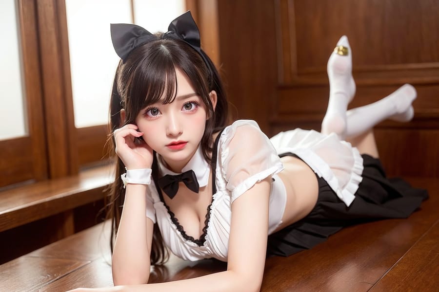 Tags: 21872187
<lora:JapaneseDollLikeness_v15:0.40>, <lora:taiwanDollLikeness_v20:0.37>, (ukrainian:1.09), maid cafe, stockings, (maid costume:0.95), choker, bowtie, headband, (pleated skirt:1.15), (seductive pose:1.03), extremely detailed eyes, extremely detailed face, cute, (photorealistic:1.18), sexy lips, double eyelids, eyelashes, textured skin, 4K, best quality, sharp, (long slim legs:0.96), delicate and beautiful girl, solo, (stunningly attractive:0.98), (dramatic:1.18)
Negative prompt: paintings, anime, black and white, ugly, fat, disfigured, (worst quality:1.95)
Steps: 32, Sampler: DPM++ 2M Karras, CFG scale: 7.11, Seed: 1200278199, Size: 768x512, Model hash: fc2511737a, Model: chilloutmix_NiPrunedFp32Fix, Seed resize from: -1x-1, Denoising strength: 0.35, Version: v1.2.1, Hires upscale: 2.0, Hires steps: 16, Hires upscaler: ESRGAN_4x