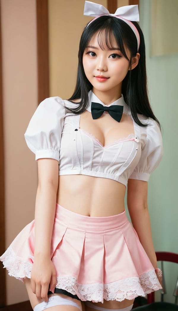 Tags: 21872187, SDXL
{"3": {"inputs": {"seed": 986812068573054, "steps": 32, "cfg": 6.61, "sampler_name": "dpmpp_2m", "scheduler": "karras", "denoise": 1.0, "model": ["27", 0], "positive": ["6", 0], "negative": ["7", 0], "latent_image": ["5", 0]}, "class_type": "KSampler"}, "4": {"inputs": {"ckpt_name": "juggernautxl.safetensors"}, "class_type": "CheckpointLoaderSimple"}, "5": {"inputs": {"width": 768, "height": 1344, "batch_size": 1}, "class_type": "EmptyLatentImage"}, "6": {"inputs": {"text": "22 year old girl, (taiwanese:1.04), (cute:0.99), (seductive pose:1.10), (idol:1.08), (double eyelids:1.12), (temptress:0.97), (blush:1.05), (sexy lips:1.13), (slim:1.03), (detailed face:1.04), (eyelashes:1.10), (pale skin:1.05), (seductive facial expression:0.99), (perky ass:1.11), (exposed ass:1.08), (looking back:0.96), (sexy ass:0.95), (thigh gap:1.02), in a (skimpy maid costume:1.00) working at a maid cafe, choker, bowtie, headband, pleated skirt, (skin fuzz:1.03), (textured skin:1.00), (portra:1.08), (detailed skin:1.04), (soft lighting:1.05), (film:1.05), (candid cinema:1.05), (RAW:1.00), (natural looking skin:1.06)", "clip": ["27", 1]}, "class_type": "CLIPTextEncode"}, "7": {"inputs": {"text": "(distorted:1.06), (open mouth:1.12), (low resolution:1.05), (twisted:1.10), (watermark:1.10), (bad hands:1.08), (worst quality:1.13)", "clip": ["27", 1]}, "class_type": "CLIPTextEncode"}, "8": {"inputs": {"samples": ["3", 0], "vae": ["4", 2]}, "class_type": "VAEDecode"}, "25": {"inputs": {"lora_name": "nudify_xl.safetensors", "strength_model": 0.35, "strength_clip": 0.07, "model": ["4", 0], "clip": ["4", 1]}, "class_type": "LoraLoader"}, "26": {"inputs": {"lora_name": "shirtlift_SDXL_v2.safetensors", "strength_model": 0.15, "strength_clip": 0.09, "model": ["25", 0], "clip": ["25", 1]}, "class_type": "LoraLoader"}, "27": {"inputs": {"lora_name": "PerfectEyesXL.safetensors", "strength_model": 0.09, "strength_clip": 0.12, "model": ["26", 0], "clip": ["26", 1]}, "class_type": "LoraLoader"}, "30": {"inputs": {"model_name": "4x_NMKD-Superscale-SP_178000_G.pth"}, "class_type": "UpscaleModelLoader"}, "31": {"inputs": {"upscale_model": ["30", 0], "image": ["8", 0]}, "class_type": "ImageUpscaleWithModel"}, "32": {"inputs": {"upscale_method": "lanczos", "scale_by": 0.5, "image": ["31", 0]}, "class_type": "ImageScaleBy"}, "33": {"inputs": {"pixels": ["32", 0], "vae": ["4", 2]}, "class_type": "VAEEncode"}, "34": {"inputs": {"seed": 986812068573054, "steps": 32, "cfg": 6.61, "sampler_name": "dpmpp_2m", "scheduler": "karras", "denoise": 0.3, "model": ["27", 0], "positive": ["6", 0], "negative": ["7", 0], "latent_image": ["33", 0]}, "class_type": "KSampler"}, "36": {"inputs": {"samples": ["34", 0], "vae": ["4", 2]}, "class_type": "VAEDecode"}, "39": {"inputs": {"filename_prefix": "comfyapi-1716956684281", "images": ["36", 0]}, "class_type": "SaveImage"}}