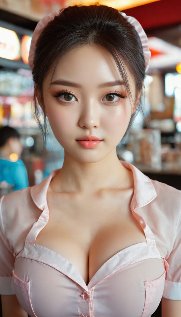 Tags: 21872187, SDXL
{"3": {"inputs": {"seed": 354139783609864, "steps": 32, "cfg": 5.51, "sampler_name": "dpmpp_2m", "scheduler": "karras", "denoise": 1.0, "model": ["27", 0], "positive": ["6", 0], "negative": ["7", 0], "latent_image": ["5", 0]}, "class_type": "KSampler"}, "4": {"inputs": {"ckpt_name": "juggernautxl.safetensors"}, "class_type": "CheckpointLoaderSimple"}, "5": {"inputs": {"width": 768, "height": 1344, "batch_size": 1}, "class_type": "EmptyLatentImage"}, "6": {"inputs": {"text": "21 year old girl, (ukrainian:1.10), (korean:0.99), (beautiful eyes:1.10), (eyelashes:1.09), (detailed face:1.13), (cute:1.04), (slim:1.07), (temptress:1.01), (sexy lips:1.12), (idol:1.08), (double eyelids:0.97), (seductive pose:1.14), (pale skin:1.08), (blush:1.06), (in a seductive pose:1.01), (large perky breasts:1.07), (cleavage:0.95), (thigh gap:1.11), (a waitress in uniform:1.00) working at a restaurant, (candid cinema:1.09), (film:1.01), (textured skin:1.08), (skin fuzz:1.04), (soft lighting:1.07), (detailed skin:1.09), (natural looking skin:1.04), (portra:1.08), (RAW:1.08)", "clip": ["27", 1]}, "class_type": "CLIPTextEncode"}, "7": {"inputs": {"text": "(low resolution:1.13), (distorted:1.13), (watermark:1.07), (worst quality:1.14), (open mouth:1.10), (twisted:1.13), (bad hands:1.11)", "clip": ["27", 1]}, "class_type": "CLIPTextEncode"}, "8": {"inputs": {"samples": ["3", 0], "vae": ["4", 2]}, "class_type": "VAEDecode"}, "25": {"inputs": {"lora_name": "nudify_xl.safetensors", "strength_model": 0.28, "strength_clip": 0.02, "model": ["4", 0], "clip": ["4", 1]}, "class_type": "LoraLoader"}, "26": {"inputs": {"lora_name": "shirtlift_SDXL_v2.safetensors", "strength_model": 0.03, "strength_clip": 0.1, "model": ["25", 0], "clip": ["25", 1]}, "class_type": "LoraLoader"}, "27": {"inputs": {"lora_name": "PerfectEyesXL.safetensors", "strength_model": 0.19, "strength_clip": 0.0, "model": ["26", 0], "clip": ["26", 1]}, "class_type": "LoraLoader"}, "30": {"inputs": {"model_name": "4x_NMKD-Superscale-SP_178000_G.pth"}, "class_type": "UpscaleModelLoader"}, "31": {"inputs": {"upscale_model": ["30", 0], "image": ["8", 0]}, "class_type": "ImageUpscaleWithModel"}, "32": {"inputs": {"upscale_method": "lanczos", "scale_by": 0.5, "image": ["31", 0]}, "class_type": "ImageScaleBy"}, "33": {"inputs": {"pixels": ["32", 0], "vae": ["4", 2]}, "class_type": "VAEEncode"}, "34": {"inputs": {"seed": 354139783609864, "steps": 32, "cfg": 5.51, "sampler_name": "dpmpp_2m", "scheduler": "karras", "denoise": 0.3, "model": ["27", 0], "positive": ["6", 0], "negative": ["7", 0], "latent_image": ["33", 0]}, "class_type": "KSampler"}, "36": {"inputs": {"samples": ["34", 0], "vae": ["4", 2]}, "class_type": "VAEDecode"}, "39": {"inputs": {"filename_prefix": "comfyapi-1725272557449", "images": ["36", 0]}, "class_type": "SaveImage"}}