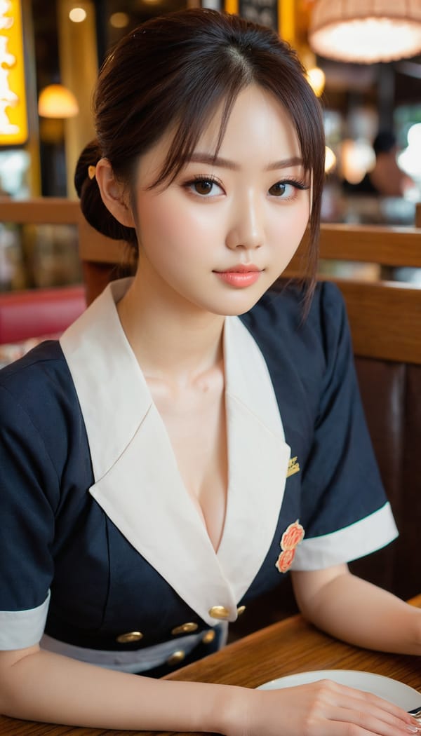 Tags: 21872187, SDXL
{"3": {"inputs": {"seed": 540557985839396, "steps": 64, "cfg": 7.43, "sampler_name": "dpmpp_2m", "scheduler": "karras", "denoise": 1.0, "model": ["27", 0], "positive": ["6", 0], "negative": ["7", 0], "latent_image": ["5", 0]}, "class_type": "KSampler"}, "4": {"inputs": {"ckpt_name": "juggernautxl.safetensors"}, "class_type": "CheckpointLoaderSimple"}, "5": {"inputs": {"width": 768, "height": 1344, "batch_size": 1}, "class_type": "EmptyLatentImage"}, "6": {"inputs": {"text": "21 year old girl, (japanese:0.98), (seductive facial expression:0.97), (seductive pose:0.97), (detailed face:1.10), (idol:1.04), (eyelashes:1.04), (cute:0.99), (temptress:1.06), (beautiful eyes:1.01), (pale skin:1.00), (sexy lips:1.05), (slim:1.03), (double eyelids:1.10), (blush:1.11), (in a seductive pose:0.96), (large perky breasts:1.03), (cleavage:1.07), (thigh gap:0.97), (a waitress in uniform:0.98) working at a restaurant, (portra:1.07), (candid cinema:1.07), (soft lighting:1.08), (film:1.09), (detailed skin:1.03), (natural looking skin:1.02), (RAW:1.05), (skin fuzz:1.08), (textured skin:1.04)", "clip": ["27", 1]}, "class_type": "CLIPTextEncode"}, "7": {"inputs": {"text": "(open mouth:1.09), (twisted:1.05), (watermark:1.09), (low resolution:1.05), (worst quality:1.12), (bad hands:1.11), (distorted:1.06)", "clip": ["27", 1]}, "class_type": "CLIPTextEncode"}, "8": {"inputs": {"samples": ["3", 0], "vae": ["4", 2]}, "class_type": "VAEDecode"}, "25": {"inputs": {"lora_name": "nudify_xl.safetensors", "strength_model": 0.21, "strength_clip": 0.39, "model": ["4", 0], "clip": ["4", 1]}, "class_type": "LoraLoader"}, "26": {"inputs": {"lora_name": "shirtlift_SDXL_v2.safetensors", "strength_model": 0.04, "strength_clip": 0.04, "model": ["25", 0], "clip": ["25", 1]}, "class_type": "LoraLoader"}, "27": {"inputs": {"lora_name": "PerfectEyesXL.safetensors", "strength_model": 0.13, "strength_clip": 0.19, "model": ["26", 0], "clip": ["26", 1]}, "class_type": "LoraLoader"}, "30": {"inputs": {"model_name": "4x_NMKD-Superscale-SP_178000_G.pth"}, "class_type": "UpscaleModelLoader"}, "31": {"inputs": {"upscale_model": ["30", 0], "image": ["8", 0]}, "class_type": "ImageUpscaleWithModel"}, "32": {"inputs": {"upscale_method": "lanczos", "scale_by": 0.5, "image": ["31", 0]}, "class_type": "ImageScaleBy"}, "33": {"inputs": {"pixels": ["32", 0], "vae": ["4", 2]}, "class_type": "VAEEncode"}, "34": {"inputs": {"seed": 540557985839396, "steps": 64, "cfg": 7.43, "sampler_name": "dpmpp_2m", "scheduler": "karras", "denoise": 0.3, "model": ["27", 0], "positive": ["6", 0], "negative": ["7", 0], "latent_image": ["33", 0]}, "class_type": "KSampler"}, "36": {"inputs": {"samples": ["34", 0], "vae": ["4", 2]}, "class_type": "VAEDecode"}, "39": {"inputs": {"filename_prefix": "comfyapi-1716351087921", "images": ["36", 0]}, "class_type": "SaveImage"}}