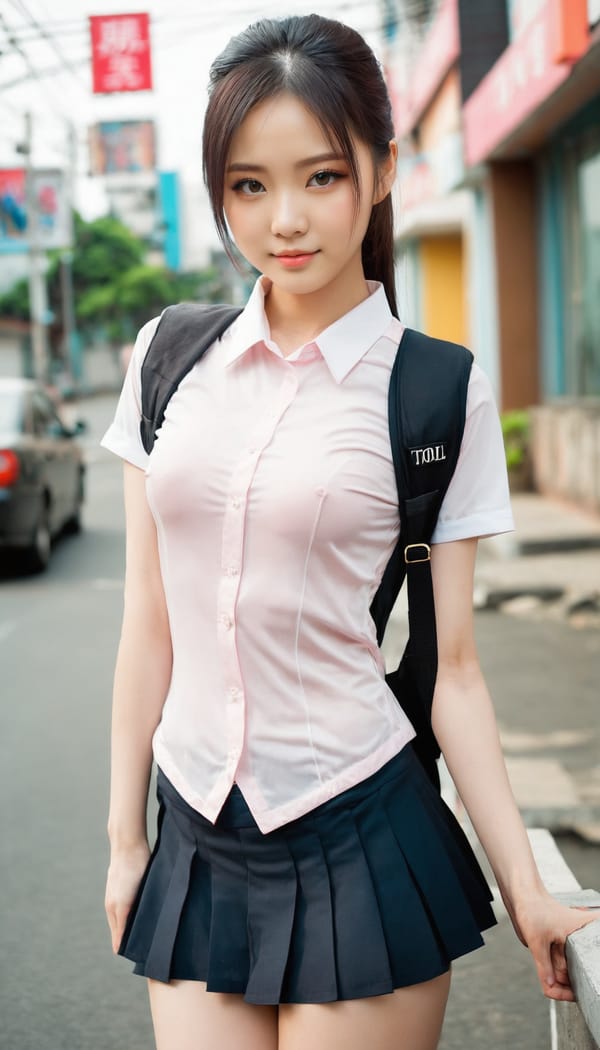 Tags: 21872187, SDXL
{"3": {"inputs": {"seed": 381047762918106, "steps": 32, "cfg": 7.27, "sampler_name": "dpmpp_2m", "scheduler": "karras", "denoise": 1.0, "model": ["27", 0], "positive": ["6", 0], "negative": ["7", 0], "latent_image": ["5", 0]}, "class_type": "KSampler"}, "4": {"inputs": {"ckpt_name": "juggernautxl.safetensors"}, "class_type": "CheckpointLoaderSimple"}, "5": {"inputs": {"width": 768, "height": 1344, "batch_size": 1}, "class_type": "EmptyLatentImage"}, "6": {"inputs": {"text": "21 year old girl, (taiwanese:0.95), (russian:0.99), (temptress:1.13), (double eyelids:1.09), (detailed face:0.96), (cute:1.10), (seductive pose:0.98), (eyelashes:1.06), (blush:1.11), (seductive facial expression:1.12), (beautiful eyes:1.14), (idol:1.09), (pale skin:0.99), (slim:1.08), (sexy lips:1.00), (perky ass:1.02), (exposed ass:0.99), (looking back:1.07), (sexy ass:1.12), (thigh gap:1.13), (school uniform:0.99), choker, busy street, (skin fuzz:1.05), (soft lighting:1.04), (RAW:1.04), (portra:1.05), (textured skin:1.05), (natural looking skin:1.01), (candid cinema:1.01), (detailed skin:1.08), (film:1.03)", "clip": ["27", 1]}, "class_type": "CLIPTextEncode"}, "7": {"inputs": {"text": "(open mouth:1.10), (watermark:1.11), (low resolution:1.09), (distorted:1.13), (bad hands:1.05), (worst quality:1.14), (twisted:1.12)", "clip": ["27", 1]}, "class_type": "CLIPTextEncode"}, "8": {"inputs": {"samples": ["3", 0], "vae": ["4", 2]}, "class_type": "VAEDecode"}, "25": {"inputs": {"lora_name": "nudify_xl.safetensors", "strength_model": 0.06, "strength_clip": 0.24, "model": ["4", 0], "clip": ["4", 1]}, "class_type": "LoraLoader"}, "26": {"inputs": {"lora_name": "shirtlift_SDXL_v2.safetensors", "strength_model": 0.07, "strength_clip": 0.09, "model": ["25", 0], "clip": ["25", 1]}, "class_type": "LoraLoader"}, "27": {"inputs": {"lora_name": "PerfectEyesXL.safetensors", "strength_model": 0.02, "strength_clip": 0.14, "model": ["26", 0], "clip": ["26", 1]}, "class_type": "LoraLoader"}, "30": {"inputs": {"model_name": "4x_NMKD-Superscale-SP_178000_G.pth"}, "class_type": "UpscaleModelLoader"}, "31": {"inputs": {"upscale_model": ["30", 0], "image": ["8", 0]}, "class_type": "ImageUpscaleWithModel"}, "32": {"inputs": {"upscale_method": "lanczos", "scale_by": 0.5, "image": ["31", 0]}, "class_type": "ImageScaleBy"}, "33": {"inputs": {"pixels": ["32", 0], "vae": ["4", 2]}, "class_type": "VAEEncode"}, "34": {"inputs": {"seed": 381047762918106, "steps": 32, "cfg": 7.27, "sampler_name": "dpmpp_2m", "scheduler": "karras", "denoise": 0.3, "model": ["27", 0], "positive": ["6", 0], "negative": ["7", 0], "latent_image": ["33", 0]}, "class_type": "KSampler"}, "36": {"inputs": {"samples": ["34", 0], "vae": ["4", 2]}, "class_type": "VAEDecode"}, "39": {"inputs": {"filename_prefix": "comfyapi-1731453549053", "images": ["36", 0]}, "class_type": "SaveImage"}}