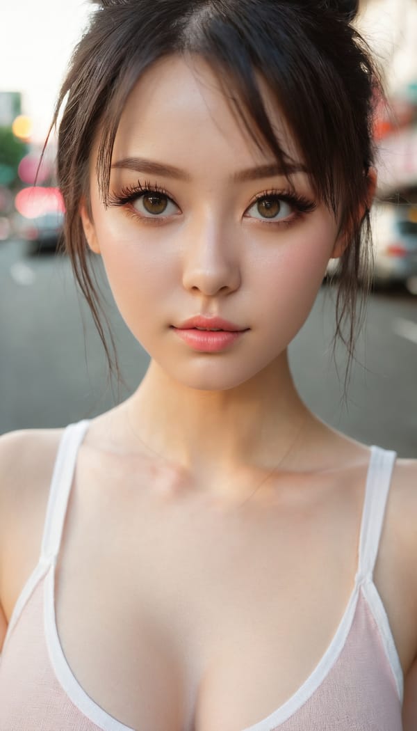 Tags: 21872187, SDXL
{"3": {"inputs": {"seed": 853783624544662, "steps": 64, "cfg": 7.37, "sampler_name": "dpmpp_2m", "scheduler": "karras", "denoise": 1.0, "model": ["27", 0], "positive": ["6", 0], "negative": ["7", 0], "latent_image": ["5", 0]}, "class_type": "KSampler"}, "4": {"inputs": {"ckpt_name": "juggernautxl.safetensors"}, "class_type": "CheckpointLoaderSimple"}, "5": {"inputs": {"width": 768, "height": 1344, "batch_size": 1}, "class_type": "EmptyLatentImage"}, "6": {"inputs": {"text": "25 year old girl, (slim:1.14), (blush:1.06), (idol:1.12), (detailed face:1.04), (temptress:1.07), (cute:0.96), (eyelashes:1.11), (pale skin:0.96), (double eyelids:0.95), (beautiful eyes:1.07), (seductive pose:1.13), (in a seductive pose:1.14), (large perky breasts:0.95), (cleavage:1.03), (thigh gap:1.04), (white tanktop:0.98), busy street, (candid cinema:1.00), (textured skin:1.06), (soft lighting:1.09), (film:1.01), (skin fuzz:1.03), (RAW:1.00), (detailed skin:1.04), (portra:1.02), (natural looking skin:1.06)", "clip": ["27", 1]}, "class_type": "CLIPTextEncode"}, "7": {"inputs": {"text": "(watermark:1.06), (open mouth:1.08), (distorted:1.09), (low resolution:1.10), (worst quality:1.09), (twisted:1.07), (bad hands:1.12)", "clip": ["27", 1]}, "class_type": "CLIPTextEncode"}, "8": {"inputs": {"samples": ["3", 0], "vae": ["4", 2]}, "class_type": "VAEDecode"}, "25": {"inputs": {"lora_name": "nudify_xl.safetensors", "strength_model": 0.0, "strength_clip": 0.0, "model": ["4", 0], "clip": ["4", 1]}, "class_type": "LoraLoader"}, "26": {"inputs": {"lora_name": "shirtlift_SDXL_v2.safetensors", "strength_model": 0.09, "strength_clip": 0.03, "model": ["25", 0], "clip": ["25", 1]}, "class_type": "LoraLoader"}, "27": {"inputs": {"lora_name": "PerfectEyesXL.safetensors", "strength_model": 0.01, "strength_clip": 0.19, "model": ["26", 0], "clip": ["26", 1]}, "class_type": "LoraLoader"}, "30": {"inputs": {"model_name": "4x_NMKD-Superscale-SP_178000_G.pth"}, "class_type": "UpscaleModelLoader"}, "31": {"inputs": {"upscale_model": ["30", 0], "image": ["8", 0]}, "class_type": "ImageUpscaleWithModel"}, "32": {"inputs": {"upscale_method": "lanczos", "scale_by": 0.5, "image": ["31", 0]}, "class_type": "ImageScaleBy"}, "33": {"inputs": {"pixels": ["32", 0], "vae": ["4", 2]}, "class_type": "VAEEncode"}, "34": {"inputs": {"seed": 853783624544662, "steps": 64, "cfg": 7.37, "sampler_name": "dpmpp_2m", "scheduler": "karras", "denoise": 0.3, "model": ["27", 0], "positive": ["6", 0], "negative": ["7", 0], "latent_image": ["33", 0]}, "class_type": "KSampler"}, "36": {"inputs": {"samples": ["34", 0], "vae": ["4", 2]}, "class_type": "VAEDecode"}, "39": {"inputs": {"filename_prefix": "comfyapi-1710662697548", "images": ["36", 0]}, "class_type": "SaveImage"}}