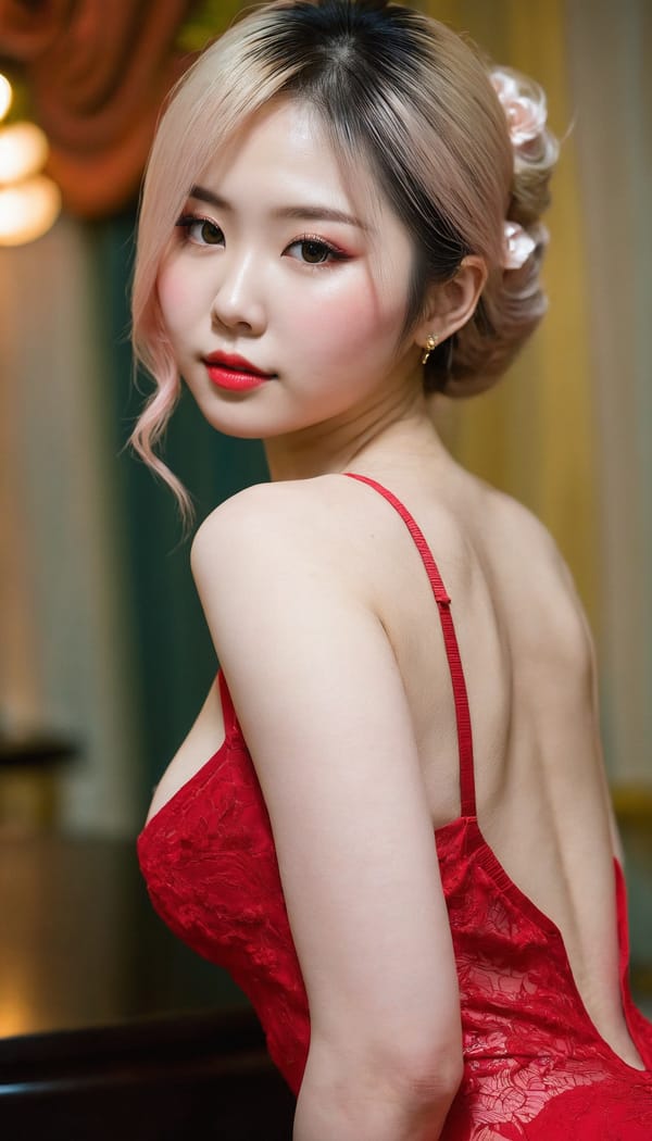 Tags: 21872187, SDXL
{"3": {"inputs": {"seed": 896276176299866, "steps": 64, "cfg": 5.89, "sampler_name": "dpmpp_2m", "scheduler": "karras", "denoise": 1.0, "model": ["27", 0], "positive": ["6", 0], "negative": ["7", 0], "latent_image": ["5", 0]}, "class_type": "KSampler"}, "4": {"inputs": {"ckpt_name": "juggernautxl.safetensors"}, "class_type": "CheckpointLoaderSimple"}, "5": {"inputs": {"width": 768, "height": 1344, "batch_size": 1}, "class_type": "EmptyLatentImage"}, "6": {"inputs": {"text": "26 year old girl, (ukrainian:0.97), (japanese:1.03), (seductive pose:1.01), (blush:1.14), (temptress:0.99), (seductive facial expression:1.11), (eyelashes:0.98), (beautiful eyes:0.96), (cute:1.01), (detailed face:1.00), (pale skin:1.07), (sexy lips:1.14), (idol:1.00), (double eyelids:1.06), (slim:1.02), (on all fours:0.98), (spreading ass cheeks:0.97), (from behind:1.14), (backboob:1.00), (wearing a low-cut red dress:1.12) at a ballroom, (skin fuzz:1.05), (candid cinema:1.07), (detailed skin:1.03), (portra:1.01), (soft lighting:1.02), (natural looking skin:1.01), (film:1.04), (RAW:1.09), (textured skin:1.00)", "clip": ["27", 1]}, "class_type": "CLIPTextEncode"}, "7": {"inputs": {"text": "(bad hands:1.05), (twisted:1.10), (distorted:1.13), (worst quality:1.09), (watermark:1.06), (open mouth:1.10), (low resolution:1.10)", "clip": ["27", 1]}, "class_type": "CLIPTextEncode"}, "8": {"inputs": {"samples": ["3", 0], "vae": ["4", 2]}, "class_type": "VAEDecode"}, "25": {"inputs": {"lora_name": "nudify_xl.safetensors", "strength_model": 0.16, "strength_clip": 0.11, "model": ["4", 0], "clip": ["4", 1]}, "class_type": "LoraLoader"}, "26": {"inputs": {"lora_name": "shirtlift_SDXL_v2.safetensors", "strength_model": 0.17, "strength_clip": 0.18, "model": ["25", 0], "clip": ["25", 1]}, "class_type": "LoraLoader"}, "27": {"inputs": {"lora_name": "PerfectEyesXL.safetensors", "strength_model": 0.04, "strength_clip": 0.1, "model": ["26", 0], "clip": ["26", 1]}, "class_type": "LoraLoader"}, "30": {"inputs": {"model_name": "4x_NMKD-Superscale-SP_178000_G.pth"}, "class_type": "UpscaleModelLoader"}, "31": {"inputs": {"upscale_model": ["30", 0], "image": ["8", 0]}, "class_type": "ImageUpscaleWithModel"}, "32": {"inputs": {"upscale_method": "lanczos", "scale_by": 0.5, "image": ["31", 0]}, "class_type": "ImageScaleBy"}, "33": {"inputs": {"pixels": ["32", 0], "vae": ["4", 2]}, "class_type": "VAEEncode"}, "34": {"inputs": {"seed": 896276176299866, "steps": 64, "cfg": 5.89, "sampler_name": "dpmpp_2m", "scheduler": "karras", "denoise": 0.3, "model": ["27", 0], "positive": ["6", 0], "negative": ["7", 0], "latent_image": ["33", 0]}, "class_type": "KSampler"}, "36": {"inputs": {"samples": ["34", 0], "vae": ["4", 2]}, "class_type": "VAEDecode"}, "39": {"inputs": {"filename_prefix": "comfyapi-1735492039694", "images": ["36", 0]}, "class_type": "SaveImage"}}