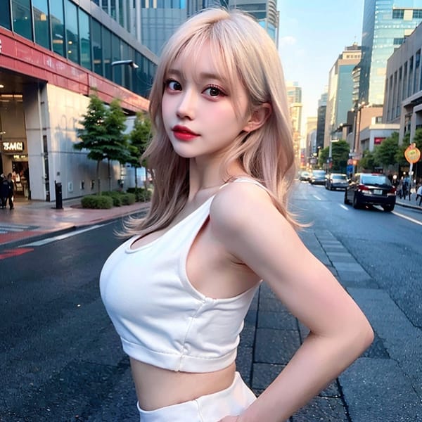 Tags: 21872187
<lora:JapaneseDollLikeness_v15:0.67>, <lora:koreanDollLikeness:0.68>, <lora:YaeMiko_Test:0.55>, (white tank top:1.13), (large breasts:0.96), busy street in urban city, (perky ass:1.18), (exposed ass:1.08), (looking back:0.90), <lora:Addams:0.21>, extremely detailed eyes, extremely detailed face, cute, (photorealistic:0.97), sexy lips, seductive smile, double eyelids, eyelashes, pale skin, RAW, sharp, hyper realistic, delicate and beautiful girl, 1girl, solo, (stunningly attractive:1.06)
Negative prompt: drawings, sketches, paintings, anime, black and white, fat, (worst quality:2.23)
Steps: 64, Sampler: DPM++ 2M Karras, CFG scale: 5.42, Seed: 3776444215, Size: 512x512, Model hash: fc2511737a, Model: chilloutmix_NiPrunedFp32Fix, Seed resize from: -1x-1, Denoising strength: 0.4, Version: v1.2.1, Hires upscale: 2.0, Hires steps: 16, Hires upscaler: ESRGAN_4x