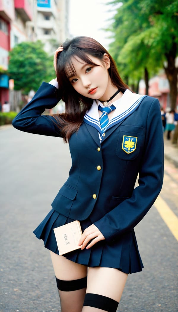 Tags: 21872187, SDXL
{"3": {"inputs": {"seed": 846410824053906, "steps": 64, "cfg": 7.56, "sampler_name": "dpmpp_2m", "scheduler": "karras", "denoise": 1.0, "model": ["27", 0], "positive": ["6", 0], "negative": ["7", 0], "latent_image": ["5", 0]}, "class_type": "KSampler"}, "4": {"inputs": {"ckpt_name": "helloworldxl.safetensors"}, "class_type": "CheckpointLoaderSimple"}, "5": {"inputs": {"width": 768, "height": 1344, "batch_size": 1}, "class_type": "EmptyLatentImage"}, "6": {"inputs": {"text": "26 year old girl, (korean:1.03), (taiwanese:0.96), (ukrainian:1.14), (irish:1.13), (slim:1.02), (seductive pose:1.11), (beautiful eyes:1.11), (cute:1.06), (seductive facial expression:0.95), (temptress:1.11), (pale skin:1.07), (idol:1.02), (detailed face:1.05), (sexy lips:1.03), (eyelashes:1.02), (blush:1.14), (double eyelids:1.08), (in a seductive pose:1.02), (large perky breasts:0.97), (cleavage:1.00), (thigh gap:1.05), (school uniform:1.10), choker, busy street, (skin fuzz:1.06), (film:1.08), (portra:1.05), (soft lighting:1.03), (RAW:1.06), (natural looking skin:1.07), (detailed skin:1.03), (textured skin:1.03), (candid cinema:1.03)", "clip": ["27", 1]}, "class_type": "CLIPTextEncode"}, "7": {"inputs": {"text": "(twisted:1.07), (watermark:1.10), (bad hands:1.14), (worst quality:1.05), (open mouth:1.09), (distorted:1.05), (low resolution:1.13)", "clip": ["27", 1]}, "class_type": "CLIPTextEncode"}, "8": {"inputs": {"samples": ["3", 0], "vae": ["4", 2]}, "class_type": "VAEDecode"}, "25": {"inputs": {"lora_name": "nudify_xl.safetensors", "strength_model": 0.34, "strength_clip": 0.2, "model": ["4", 0], "clip": ["4", 1]}, "class_type": "LoraLoader"}, "26": {"inputs": {"lora_name": "shirtlift_SDXL_v2.safetensors", "strength_model": 0.16, "strength_clip": 0.01, "model": ["25", 0], "clip": ["25", 1]}, "class_type": "LoraLoader"}, "27": {"inputs": {"lora_name": "PerfectEyesXL.safetensors", "strength_model": 0.18, "strength_clip": 0.11, "model": ["26", 0], "clip": ["26", 1]}, "class_type": "LoraLoader"}, "30": {"inputs": {"model_name": "4x_NMKD-Superscale-SP_178000_G.pth"}, "class_type": "UpscaleModelLoader"}, "31": {"inputs": {"upscale_model": ["30", 0], "image": ["8", 0]}, "class_type": "ImageUpscaleWithModel"}, "32": {"inputs": {"upscale_method": "lanczos", "scale_by": 0.5, "image": ["31", 0]}, "class_type": "ImageScaleBy"}, "33": {"inputs": {"pixels": ["32", 0], "vae": ["4", 2]}, "class_type": "VAEEncode"}, "34": {"inputs": {"seed": 846410824053906, "steps": 64, "cfg": 7.56, "sampler_name": "dpmpp_2m", "scheduler": "karras", "denoise": 0.3, "model": ["27", 0], "positive": ["6", 0], "negative": ["7", 0], "latent_image": ["33", 0]}, "class_type": "KSampler"}, "36": {"inputs": {"samples": ["34", 0], "vae": ["4", 2]}, "class_type": "VAEDecode"}, "39": {"inputs": {"filename_prefix": "comfyapi-1725227285748", "images": ["36", 0]}, "class_type": "SaveImage"}}