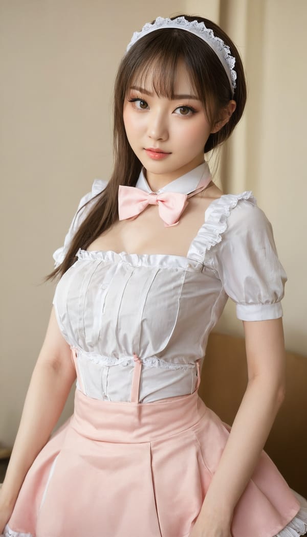 Tags: 21872187, SDXL
{"3": {"inputs": {"seed": 841831246306546, "steps": 32, "cfg": 5.05, "sampler_name": "dpmpp_2m", "scheduler": "karras", "denoise": 1.0, "model": ["27", 0], "positive": ["6", 0], "negative": ["7", 0], "latent_image": ["5", 0]}, "class_type": "KSampler"}, "4": {"inputs": {"ckpt_name": "juggernautxl.safetensors"}, "class_type": "CheckpointLoaderSimple"}, "5": {"inputs": {"width": 768, "height": 1344, "batch_size": 1}, "class_type": "EmptyLatentImage"}, "6": {"inputs": {"text": "25 year old girl, (russian:1.03), (japanese:1.00), (irish:1.14), (eyelashes:0.99), (double eyelids:1.06), (beautiful eyes:1.04), (detailed face:1.01), (seductive facial expression:1.06), (sexy lips:1.09), (slim:1.03), (seductive pose:0.98), (cute:1.03), (pale skin:0.97), (temptress:1.04), (idol:1.08), (blush:0.97), (in a seductive pose:1.09), (large perky breasts:0.95), (cleavage:1.04), (thigh gap:1.07), in a (skimpy maid costume:1.01) working at a maid cafe, choker, bowtie, headband, pleated skirt, (soft lighting:1.05), (detailed skin:1.03), (RAW:1.06), (textured skin:1.01), (natural looking skin:1.05), (portra:1.05), (candid cinema:1.07), (film:1.03), (skin fuzz:1.06)", "clip": ["27", 1]}, "class_type": "CLIPTextEncode"}, "7": {"inputs": {"text": "(twisted:1.05), (watermark:1.07), (distorted:1.14), (bad hands:1.13), (low resolution:1.07), (worst quality:1.09), (open mouth:1.05)", "clip": ["27", 1]}, "class_type": "CLIPTextEncode"}, "8": {"inputs": {"samples": ["3", 0], "vae": ["4", 2]}, "class_type": "VAEDecode"}, "25": {"inputs": {"lora_name": "nudify_xl.safetensors", "strength_model": 0.09, "strength_clip": 0.07, "model": ["4", 0], "clip": ["4", 1]}, "class_type": "LoraLoader"}, "26": {"inputs": {"lora_name": "shirtlift_SDXL_v2.safetensors", "strength_model": 0.16, "strength_clip": 0.14, "model": ["25", 0], "clip": ["25", 1]}, "class_type": "LoraLoader"}, "27": {"inputs": {"lora_name": "PerfectEyesXL.safetensors", "strength_model": 0.16, "strength_clip": 0.09, "model": ["26", 0], "clip": ["26", 1]}, "class_type": "LoraLoader"}, "30": {"inputs": {"model_name": "4x_NMKD-Superscale-SP_178000_G.pth"}, "class_type": "UpscaleModelLoader"}, "31": {"inputs": {"upscale_model": ["30", 0], "image": ["8", 0]}, "class_type": "ImageUpscaleWithModel"}, "32": {"inputs": {"upscale_method": "lanczos", "scale_by": 0.5, "image": ["31", 0]}, "class_type": "ImageScaleBy"}, "33": {"inputs": {"pixels": ["32", 0], "vae": ["4", 2]}, "class_type": "VAEEncode"}, "34": {"inputs": {"seed": 841831246306546, "steps": 32, "cfg": 5.05, "sampler_name": "dpmpp_2m", "scheduler": "karras", "denoise": 0.3, "model": ["27", 0], "positive": ["6", 0], "negative": ["7", 0], "latent_image": ["33", 0]}, "class_type": "KSampler"}, "36": {"inputs": {"samples": ["34", 0], "vae": ["4", 2]}, "class_type": "VAEDecode"}, "39": {"inputs": {"filename_prefix": "comfyapi-1715009079701", "images": ["36", 0]}, "class_type": "SaveImage"}}