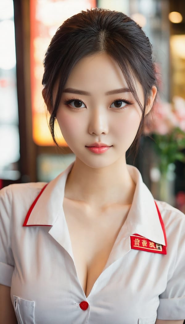 Tags: 21872187, SDXL
{"3": {"inputs": {"seed": 947388494424231, "steps": 64, "cfg": 5.42, "sampler_name": "dpmpp_2m", "scheduler": "karras", "denoise": 1.0, "model": ["27", 0], "positive": ["6", 0], "negative": ["7", 0], "latent_image": ["5", 0]}, "class_type": "KSampler"}, "4": {"inputs": {"ckpt_name": "juggernautxl.safetensors"}, "class_type": "CheckpointLoaderSimple"}, "5": {"inputs": {"width": 768, "height": 1344, "batch_size": 1}, "class_type": "EmptyLatentImage"}, "6": {"inputs": {"text": "22 year old girl, (chinese:1.04), (slim:1.11), (cute:0.99), (seductive facial expression:1.03), (beautiful eyes:1.06), (blush:1.00), (double eyelids:1.13), (sexy lips:0.96), (temptress:0.99), (detailed face:1.13), (eyelashes:1.08), (idol:1.08), (pale skin:1.12), (in a seductive pose:1.03), (large perky breasts:1.07), (cleavage:1.02), (thigh gap:1.09), (a waitress in uniform:1.13) working at a restaurant, (natural looking skin:1.05), (textured skin:1.04), (RAW:1.05), (soft lighting:1.03), (candid cinema:1.06), (portra:1.08), (detailed skin:1.04), (film:1.04)", "clip": ["27", 1]}, "class_type": "CLIPTextEncode"}, "7": {"inputs": {"text": "(distorted:1.10), (watermark:1.07), (twisted:1.07), (low resolution:1.12), (worst quality:1.11), (bad hands:1.06), (open mouth:1.12)", "clip": ["27", 1]}, "class_type": "CLIPTextEncode"}, "8": {"inputs": {"samples": ["3", 0], "vae": ["4", 2]}, "class_type": "VAEDecode"}, "25": {"inputs": {"lora_name": "nudify_xl.safetensors", "strength_model": 0.23, "strength_clip": 0.07, "model": ["4", 0], "clip": ["4", 1]}, "class_type": "LoraLoader"}, "26": {"inputs": {"lora_name": "shirtlift_SDXL_v2.safetensors", "strength_model": 0.0, "strength_clip": 0.16, "model": ["25", 0], "clip": ["25", 1]}, "class_type": "LoraLoader"}, "27": {"inputs": {"lora_name": "PerfectEyesXL.safetensors", "strength_model": 0.1, "strength_clip": 0.1, "model": ["26", 0], "clip": ["26", 1]}, "class_type": "LoraLoader"}, "30": {"inputs": {"model_name": "4x_NMKD-Superscale-SP_178000_G.pth"}, "class_type": "UpscaleModelLoader"}, "31": {"inputs": {"upscale_model": ["30", 0], "image": ["8", 0]}, "class_type": "ImageUpscaleWithModel"}, "32": {"inputs": {"upscale_method": "lanczos", "scale_by": 0.5, "image": ["31", 0]}, "class_type": "ImageScaleBy"}, "33": {"inputs": {"pixels": ["32", 0], "vae": ["4", 2]}, "class_type": "VAEEncode"}, "34": {"inputs": {"seed": 947388494424231, "steps": 64, "cfg": 5.42, "sampler_name": "dpmpp_2m", "scheduler": "karras", "denoise": 0.3, "model": ["27", 0], "positive": ["6", 0], "negative": ["7", 0], "latent_image": ["33", 0]}, "class_type": "KSampler"}, "36": {"inputs": {"samples": ["34", 0], "vae": ["4", 2]}, "class_type": "VAEDecode"}, "39": {"inputs": {"filename_prefix": "comfyapi-1734902480565", "images": ["36", 0]}, "class_type": "SaveImage"}}