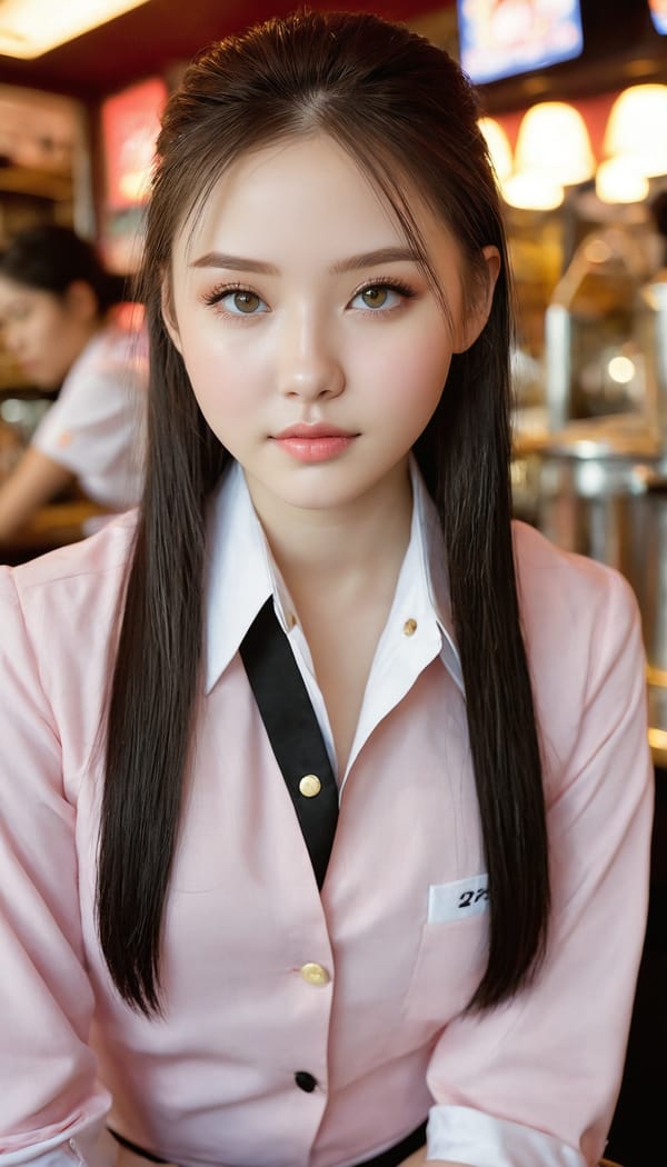 Tags: 21872187, SDXL
{"3": {"inputs": {"seed": 296090259698606, "steps": 32, "cfg": 5.48, "sampler_name": "dpmpp_2m", "scheduler": "karras", "denoise": 1.0, "model": ["27", 0], "positive": ["6", 0], "negative": ["7", 0], "latent_image": ["5", 0]}, "class_type": "KSampler"}, "4": {"inputs": {"ckpt_name": "juggernautxl.safetensors"}, "class_type": "CheckpointLoaderSimple"}, "5": {"inputs": {"width": 768, "height": 1344, "batch_size": 1}, "class_type": "EmptyLatentImage"}, "6": {"inputs": {"text": "18 year old girl, (slim:1.03), (beautiful eyes:1.07), (blush:1.01), (eyelashes:0.96), (pale skin:0.95), (idol:1.09), (sexy lips:1.11), (detailed face:1.11), (temptress:1.10), (seductive facial expression:0.99), (double eyelids:0.97), (on all fours:1.11), (spreading ass cheeks:1.02), (from behind:1.03), (backboob:0.96), (a waitress in uniform:1.01) working at a restaurant, (skin fuzz:1.02), (film:1.01), (RAW:1.08), (portra:1.04), (detailed skin:1.03), (candid cinema:1.02), (soft lighting:1.09), (textured skin:1.08), (natural looking skin:1.07)", "clip": ["27", 1]}, "class_type": "CLIPTextEncode"}, "7": {"inputs": {"text": "(low resolution:1.11), (worst quality:1.06), (distorted:1.10), (open mouth:1.12), (bad hands:1.13), (twisted:1.14)", "clip": ["27", 1]}, "class_type": "CLIPTextEncode"}, "8": {"inputs": {"samples": ["3", 0], "vae": ["4", 2]}, "class_type": "VAEDecode"}, "25": {"inputs": {"lora_name": "nudify_xl.safetensors", "strength_model": 0.06, "strength_clip": 0.24, "model": ["4", 0], "clip": ["4", 1]}, "class_type": "LoraLoader"}, "26": {"inputs": {"lora_name": "shirtlift_SDXL_v2.safetensors", "strength_model": 0.07, "strength_clip": 0.04, "model": ["25", 0], "clip": ["25", 1]}, "class_type": "LoraLoader"}, "27": {"inputs": {"lora_name": "PerfectEyesXL.safetensors", "strength_model": 0.18, "strength_clip": 0.18, "model": ["26", 0], "clip": ["26", 1]}, "class_type": "LoraLoader"}, "30": {"inputs": {"model_name": "4x_NMKD-Superscale-SP_178000_G.pth"}, "class_type": "UpscaleModelLoader"}, "31": {"inputs": {"upscale_model": ["30", 0], "image": ["8", 0]}, "class_type": "ImageUpscaleWithModel"}, "32": {"inputs": {"upscale_method": "lanczos", "scale_by": 0.5, "image": ["31", 0]}, "class_type": "ImageScaleBy"}, "33": {"inputs": {"pixels": ["32", 0], "vae": ["4", 2]}, "class_type": "VAEEncode"}, "34": {"inputs": {"seed": 296090259698606, "steps": 32, "cfg": 5.48, "sampler_name": "dpmpp_2m", "scheduler": "karras", "denoise": 0.3, "model": ["27", 0], "positive": ["6", 0], "negative": ["7", 0], "latent_image": ["33", 0]}, "class_type": "KSampler"}, "36": {"inputs": {"samples": ["34", 0], "vae": ["4", 2]}, "class_type": "VAEDecode"}, "39": {"inputs": {"filename_prefix": "comfyapi-1724102347969", "images": ["36", 0]}, "class_type": "SaveImage"}}