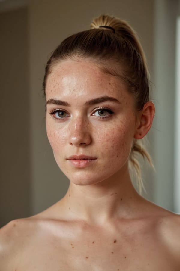 Tags: undefined
professional cinematic photo, (2b:0.1) , lace, detailed natural skin and blemishes, close-up, face focus, 35mm photograph, professional, 4k, highly detailed, (freckles:0.3), bare breasts, (topless:1.8), (small perky breasts:1.7), ponytail,
Negative prompt: (eyes),drawing, painting, crayon, sketch, graphite, impressionist, noisy, blurry, soft, deformed, ugly, (worst quality, low quality, normal quality, lowres, low details, oversaturated, undersaturated, overexposed, underexposed, grayscale, bw, bad photo, bad photography, bad art:1.4), (watermark, signature, text font, username, error, logo, words, letters, digits, autograph, trademark, name:1.2), (blur, blurry, grainy), morbid, ugly, asymmetrical, mutated malformed, mutilated, poorly lit, bad shadow, draft, cropped, out of frame, cut off, censored, jpeg artifacts, out of focus, glitch, duplicate, (airbrushed, cartoon, anime, semi-realistic, cgi, render, blender, digital art, manga, amateur:1.3), (3D ,3D Game, 3D Game Scene, 3D Character:1.1), (bad hands, bad anatomy, bad body, bad face, bad teeth, bad arms, bad legs, deformities:1.3)
Steps: 40, Sampler: DPM++ 2M, CFG scale: 7, Seed: 1288801956, Size: 768x1152, Model hash: aeb7e9e689, Model: juggernautXL_v8Rundiffusion, Denoising strength: 0.35, Hires upscale: 1.25, Hires upscaler: R-ESRGAN 4x+, Version: v1.7.0