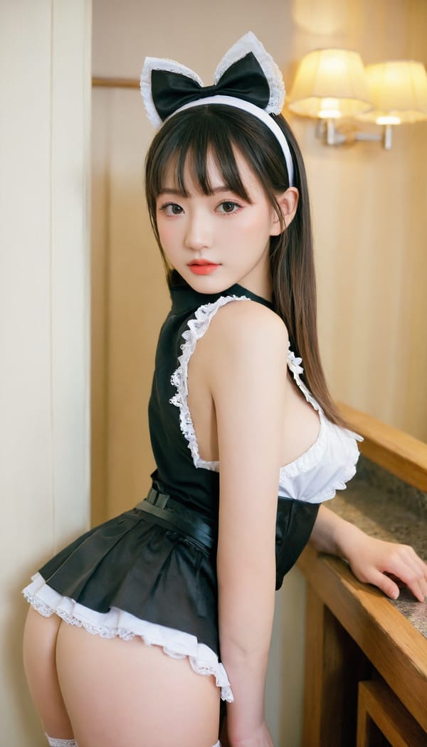 Tags: 21872187, SDXL
{"3": {"inputs": {"seed": 480363886869938, "steps": 64, "cfg": 5.29, "sampler_name": "dpmpp_2m", "scheduler": "karras", "denoise": 1.0, "model": ["27", 0], "positive": ["6", 0], "negative": ["7", 0], "latent_image": ["5", 0]}, "class_type": "KSampler"}, "4": {"inputs": {"ckpt_name": "leosamsHelloworldSDXL_helloworldSDXL32DPO.safetensors"}, "class_type": "CheckpointLoaderSimple"}, "5": {"inputs": {"width": 768, "height": 1344, "batch_size": 1}, "class_type": "EmptyLatentImage"}, "6": {"inputs": {"text": "20 year old girl, (ukrainian:1.04), (chinese:1.02), (seductive facial expression:1.10), (slim:1.04), (detailed face:0.99), (pale skin:1.02), (sexy lips:1.12), (eyelashes:1.12), (beautiful eyes:1.11), (cute:1.10), (idol:1.13), (seductive pose:1.06), (temptress:0.95), (blush:1.01), (double eyelids:1.04), (perky ass:1.03), (exposed ass:1.10), (looking back:1.12), (sexy ass:1.02), (thigh gap:1.10), in a (skimpy maid costume:1.13) working at a maid cafe, choker, bowtie, headband, pleated skirt, (natural looking skin:1.08), (detailed skin:1.07), (film:1.01), (soft lighting:1.07), (candid cinema:1.05), (textured skin:1.08), (skin fuzz:1.08), (RAW:1.07), (portra:1.01)", "clip": ["27", 1]}, "class_type": "CLIPTextEncode"}, "7": {"inputs": {"text": "(bad hands:1.12), (watermark:1.10), (open mouth:1.07), (twisted:1.09), (distorted:1.11), (worst quality:1.07), (low resolution:1.14)", "clip": ["27", 1]}, "class_type": "CLIPTextEncode"}, "8": {"inputs": {"samples": ["3", 0], "vae": ["4", 2]}, "class_type": "VAEDecode"}, "25": {"inputs": {"lora_name": "nudify_xl.safetensors", "strength_model": 0.11, "strength_clip": 0.37, "model": ["4", 0], "clip": ["4", 1]}, "class_type": "LoraLoader"}, "26": {"inputs": {"lora_name": "shirtlift_SDXL_v2.safetensors", "strength_model": 0.04, "strength_clip": 0.16, "model": ["25", 0], "clip": ["25", 1]}, "class_type": "LoraLoader"}, "27": {"inputs": {"lora_name": "PerfectEyesXL.safetensors", "strength_model": 0.06, "strength_clip": 0.13, "model": ["26", 0], "clip": ["26", 1]}, "class_type": "LoraLoader"}, "30": {"inputs": {"model_name": "4x_NMKD-Superscale-SP_178000_G.pth"}, "class_type": "UpscaleModelLoader"}, "31": {"inputs": {"upscale_model": ["30", 0], "image": ["8", 0]}, "class_type": "ImageUpscaleWithModel"}, "32": {"inputs": {"upscale_method": "lanczos", "scale_by": 0.5, "image": ["31", 0]}, "class_type": "ImageScaleBy"}, "33": {"inputs": {"pixels": ["32", 0], "vae": ["4", 2]}, "class_type": "VAEEncode"}, "34": {"inputs": {"seed": 480363886869938, "steps": 64, "cfg": 5.29, "sampler_name": "dpmpp_2m", "scheduler": "karras", "denoise": 0.3, "model": ["27", 0], "positive": ["6", 0], "negative": ["7", 0], "latent_image": ["33", 0]}, "class_type": "KSampler"}, "36": {"inputs": {"samples": ["34", 0], "vae": ["4", 2]}, "class_type": "VAEDecode"}, "39": {"inputs": {"filename_prefix": "comfyapi-1707843555242", "images": ["36", 0]}, "class_type": "SaveImage"}}