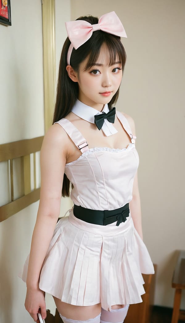 Tags: 21872187, SDXL
{"3": {"inputs": {"seed": 490690581634691, "steps": 64, "cfg": 7.07, "sampler_name": "dpmpp_2m", "scheduler": "karras", "denoise": 1.0, "model": ["27", 0], "positive": ["6", 0], "negative": ["7", 0], "latent_image": ["5", 0]}, "class_type": "KSampler"}, "4": {"inputs": {"ckpt_name": "juggernautxl.safetensors"}, "class_type": "CheckpointLoaderSimple"}, "5": {"inputs": {"width": 768, "height": 1344, "batch_size": 1}, "class_type": "EmptyLatentImage"}, "6": {"inputs": {"text": "19 year old girl, (irish:1.10), (japanese:1.07), (sexy lips:0.96), (double eyelids:1.04), (seductive facial expression:1.10), (slim:0.95), (pale skin:1.13), (detailed face:1.11), (idol:1.13), (cute:0.95), (beautiful eyes:1.09), (seductive pose:0.97), (eyelashes:0.99), (temptress:1.05), (blush:1.02), (perky ass:1.11), (exposed ass:0.95), (looking back:1.14), (sexy ass:0.97), (thigh gap:1.01), in a (skimpy maid costume:1.04) working at a maid cafe, choker, bowtie, headband, pleated skirt, (natural looking skin:1.03), (film:1.04), (RAW:1.02), (portra:1.01), (soft lighting:1.06), (textured skin:1.06), (candid cinema:1.07), (detailed skin:1.02)", "clip": ["27", 1]}, "class_type": "CLIPTextEncode"}, "7": {"inputs": {"text": "(bad hands:1.09), (twisted:1.05), (open mouth:1.06), (low resolution:1.11), (distorted:1.08), (worst quality:1.07), (watermark:1.08)", "clip": ["27", 1]}, "class_type": "CLIPTextEncode"}, "8": {"inputs": {"samples": ["3", 0], "vae": ["4", 2]}, "class_type": "VAEDecode"}, "25": {"inputs": {"lora_name": "nudify_xl.safetensors", "strength_model": 0.25, "strength_clip": 0.06, "model": ["4", 0], "clip": ["4", 1]}, "class_type": "LoraLoader"}, "26": {"inputs": {"lora_name": "shirtlift_SDXL_v2.safetensors", "strength_model": 0.01, "strength_clip": 0.06, "model": ["25", 0], "clip": ["25", 1]}, "class_type": "LoraLoader"}, "27": {"inputs": {"lora_name": "PerfectEyesXL.safetensors", "strength_model": 0.0, "strength_clip": 0.0, "model": ["26", 0], "clip": ["26", 1]}, "class_type": "LoraLoader"}, "30": {"inputs": {"model_name": "4x_NMKD-Superscale-SP_178000_G.pth"}, "class_type": "UpscaleModelLoader"}, "31": {"inputs": {"upscale_model": ["30", 0], "image": ["8", 0]}, "class_type": "ImageUpscaleWithModel"}, "32": {"inputs": {"upscale_method": "lanczos", "scale_by": 0.5, "image": ["31", 0]}, "class_type": "ImageScaleBy"}, "33": {"inputs": {"pixels": ["32", 0], "vae": ["4", 2]}, "class_type": "VAEEncode"}, "34": {"inputs": {"seed": 490690581634691, "steps": 64, "cfg": 7.07, "sampler_name": "dpmpp_2m", "scheduler": "karras", "denoise": 0.3, "model": ["27", 0], "positive": ["6", 0], "negative": ["7", 0], "latent_image": ["33", 0]}, "class_type": "KSampler"}, "36": {"inputs": {"samples": ["34", 0], "vae": ["4", 2]}, "class_type": "VAEDecode"}, "39": {"inputs": {"filename_prefix": "comfyapi-1733746956846", "images": ["36", 0]}, "class_type": "SaveImage"}}