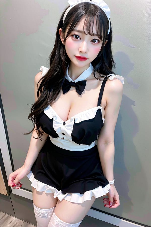 Tags: 21872187
<lora:koreanDollLikeness:0.32>, maid cafe, stockings, (maid costume:0.95), choker, bowtie, headband, (pleated skirt:0.99), <lora:skirtlift-v4:0.96 <lora:Addams:0.30>, extremely detailed face, (photorealistic:1.18), sexy lips, seductive smile, double eyelids, eyelashes, pale skin, perky breasts, full body portrait, textured skin, RAW, best quality, sharp, tall, (thigh gap:1.18), delicate and beautiful girl
Negative prompt: drawings, paintings, (low quality:2.14), (worst quality:2.23)
Steps: 48, Sampler: DPM++ 2M Karras, CFG scale: 5.3, Seed: 2473760457, Size: 512x768, Model hash: fc2511737a, Model: chilloutmix_NiPrunedFp32Fix, Seed resize from: -1x-1, Denoising strength: 0.5, Version: v1.2.1, Hires upscale: 2.0, Hires steps: 16, Hires upscaler: ESRGAN_4x