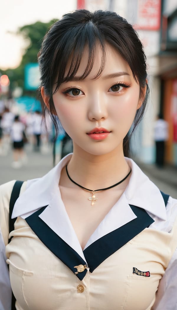 Tags: 21872187, SDXL
{"3": {"inputs": {"seed": 261756161665950, "steps": 64, "cfg": 7.33, "sampler_name": "dpmpp_2m", "scheduler": "karras", "denoise": 1.0, "model": ["27", 0], "positive": ["6", 0], "negative": ["7", 0], "latent_image": ["5", 0]}, "class_type": "KSampler"}, "4": {"inputs": {"ckpt_name": "juggernautxl.safetensors"}, "class_type": "CheckpointLoaderSimple"}, "5": {"inputs": {"width": 768, "height": 1344, "batch_size": 1}, "class_type": "EmptyLatentImage"}, "6": {"inputs": {"text": "20 year old girl, (korean:1.03), (idol:1.03), (beautiful eyes:1.03), (seductive pose:0.96), (pale skin:1.10), (sexy lips:1.13), (seductive facial expression:1.14), (slim:1.07), (eyelashes:1.05), (detailed face:0.98), (blush:0.96), (temptress:1.04), (double eyelids:1.12), (cute:1.08), (in a seductive pose:1.03), (large perky breasts:1.11), (cleavage:1.08), (thigh gap:0.96), (school uniform:1.12), choker, busy street, (textured skin:1.08), (natural looking skin:1.09), (soft lighting:1.01), (candid cinema:1.05), (skin fuzz:1.03), (film:1.06), (portra:1.08), (RAW:1.01), (detailed skin:1.09)", "clip": ["27", 1]}, "class_type": "CLIPTextEncode"}, "7": {"inputs": {"text": "(watermark:1.09), (open mouth:1.07), (low resolution:1.07), (distorted:1.10), (worst quality:1.13), (twisted:1.05), (bad hands:1.11)", "clip": ["27", 1]}, "class_type": "CLIPTextEncode"}, "8": {"inputs": {"samples": ["3", 0], "vae": ["4", 2]}, "class_type": "VAEDecode"}, "25": {"inputs": {"lora_name": "nudify_xl.safetensors", "strength_model": 0.15, "strength_clip": 0.24, "model": ["4", 0], "clip": ["4", 1]}, "class_type": "LoraLoader"}, "26": {"inputs": {"lora_name": "shirtlift_SDXL_v2.safetensors", "strength_model": 0.07, "strength_clip": 0.0, "model": ["25", 0], "clip": ["25", 1]}, "class_type": "LoraLoader"}, "27": {"inputs": {"lora_name": "PerfectEyesXL.safetensors", "strength_model": 0.18, "strength_clip": 0.07, "model": ["26", 0], "clip": ["26", 1]}, "class_type": "LoraLoader"}, "30": {"inputs": {"model_name": "4x_NMKD-Superscale-SP_178000_G.pth"}, "class_type": "UpscaleModelLoader"}, "31": {"inputs": {"upscale_model": ["30", 0], "image": ["8", 0]}, "class_type": "ImageUpscaleWithModel"}, "32": {"inputs": {"upscale_method": "lanczos", "scale_by": 0.5, "image": ["31", 0]}, "class_type": "ImageScaleBy"}, "33": {"inputs": {"pixels": ["32", 0], "vae": ["4", 2]}, "class_type": "VAEEncode"}, "34": {"inputs": {"seed": 261756161665950, "steps": 64, "cfg": 7.33, "sampler_name": "dpmpp_2m", "scheduler": "karras", "denoise": 0.3, "model": ["27", 0], "positive": ["6", 0], "negative": ["7", 0], "latent_image": ["33", 0]}, "class_type": "KSampler"}, "36": {"inputs": {"samples": ["34", 0], "vae": ["4", 2]}, "class_type": "VAEDecode"}, "39": {"inputs": {"filename_prefix": "comfyapi-1731953465600", "images": ["36", 0]}, "class_type": "SaveImage"}}