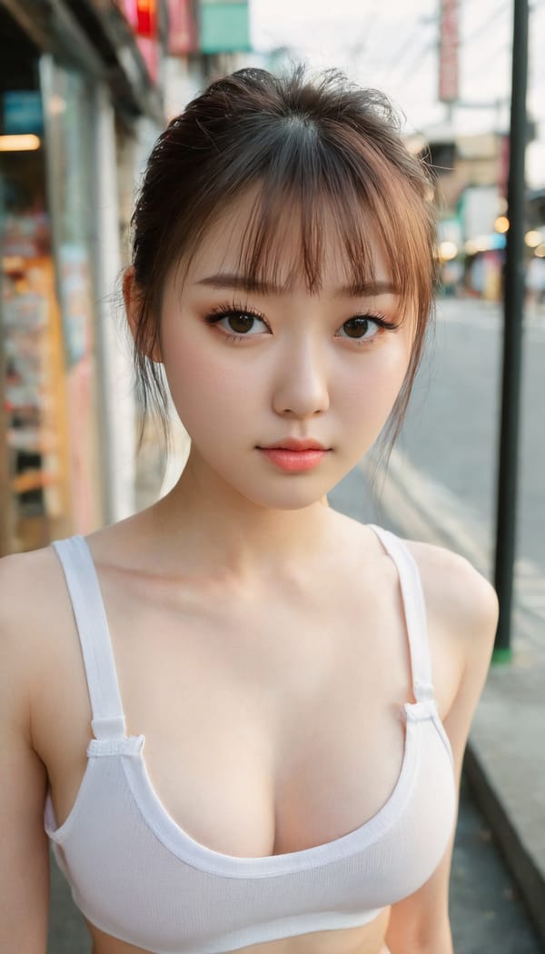 Tags: 21872187, SDXL
{"3": {"inputs": {"seed": 618191476144126, "steps": 64, "cfg": 5.23, "sampler_name": "dpmpp_2m", "scheduler": "karras", "denoise": 1.0, "model": ["27", 0], "positive": ["6", 0], "negative": ["7", 0], "latent_image": ["5", 0]}, "class_type": "KSampler"}, "4": {"inputs": {"ckpt_name": "juggernautxl.safetensors"}, "class_type": "CheckpointLoaderSimple"}, "5": {"inputs": {"width": 768, "height": 1344, "batch_size": 1}, "class_type": "EmptyLatentImage"}, "6": {"inputs": {"text": "18 year old girl, (irish:1.12), (japanese:1.04), (seductive facial expression:1.08), (slim:0.95), (double eyelids:1.01), (cute:1.11), (sexy lips:1.12), (pale skin:1.12), (seductive pose:1.04), (temptress:1.10), (blush:1.11), (detailed face:1.07), (eyelashes:1.12), (idol:1.14), (beautiful eyes:1.12), (in a seductive pose:1.11), (large perky breasts:1.13), (cleavage:0.96), (thigh gap:1.06), (white tanktop:1.12), busy street, (textured skin:1.05), (RAW:1.09), (detailed skin:1.05), (portra:1.09), (natural looking skin:1.00), (skin fuzz:1.08), (soft lighting:1.08), (candid cinema:1.07), (film:1.04)", "clip": ["27", 1]}, "class_type": "CLIPTextEncode"}, "7": {"inputs": {"text": "(low resolution:1.06), (twisted:1.14), (distorted:1.07), (worst quality:1.14), (bad hands:1.11), (open mouth:1.13), (watermark:1.05)", "clip": ["27", 1]}, "class_type": "CLIPTextEncode"}, "8": {"inputs": {"samples": ["3", 0], "vae": ["4", 2]}, "class_type": "VAEDecode"}, "25": {"inputs": {"lora_name": "nudify_xl.safetensors", "strength_model": 0.27, "strength_clip": 0.07, "model": ["4", 0], "clip": ["4", 1]}, "class_type": "LoraLoader"}, "26": {"inputs": {"lora_name": "shirtlift_SDXL_v2.safetensors", "strength_model": 0.13, "strength_clip": 0.08, "model": ["25", 0], "clip": ["25", 1]}, "class_type": "LoraLoader"}, "27": {"inputs": {"lora_name": "PerfectEyesXL.safetensors", "strength_model": 0.19, "strength_clip": 0.11, "model": ["26", 0], "clip": ["26", 1]}, "class_type": "LoraLoader"}, "30": {"inputs": {"model_name": "4x_NMKD-Superscale-SP_178000_G.pth"}, "class_type": "UpscaleModelLoader"}, "31": {"inputs": {"upscale_model": ["30", 0], "image": ["8", 0]}, "class_type": "ImageUpscaleWithModel"}, "32": {"inputs": {"upscale_method": "lanczos", "scale_by": 0.5, "image": ["31", 0]}, "class_type": "ImageScaleBy"}, "33": {"inputs": {"pixels": ["32", 0], "vae": ["4", 2]}, "class_type": "VAEEncode"}, "34": {"inputs": {"seed": 618191476144126, "steps": 64, "cfg": 5.23, "sampler_name": "dpmpp_2m", "scheduler": "karras", "denoise": 0.3, "model": ["27", 0], "positive": ["6", 0], "negative": ["7", 0], "latent_image": ["33", 0]}, "class_type": "KSampler"}, "36": {"inputs": {"samples": ["34", 0], "vae": ["4", 2]}, "class_type": "VAEDecode"}, "39": {"inputs": {"filename_prefix": "comfyapi-1731050781028", "images": ["36", 0]}, "class_type": "SaveImage"}}