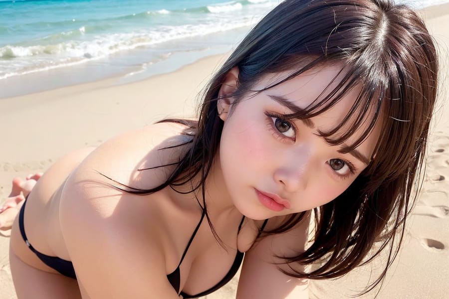 Tags: 21872187
<lora:JapaneseDollLikeness_v15:0.64>, beach, (bikini:1.06), (seductive pose:0.91), extremely detailed eyes, extremely detailed face, cute, (photorealistic:1.09), sexy lips, double eyelids, eyelashes, perky breasts, full body portrait, textured skin, 4K, RAW, best quality, sharp, (thigh gap:0.95), delicate and beautiful girl, (dramatic:0.96)
Negative prompt: paintings, anime, disfigured, (worst quality:1.98)
Steps: 32, Sampler: DPM++ 2M Karras, CFG scale: 6.78, Seed: 2276461089, Size: 768x512, Model hash: fc2511737a, Model: chilloutmix_NiPrunedFp32Fix, Seed resize from: -1x-1, Denoising strength: 0.4, Version: v1.2.1, Hires upscale: 2.0, Hires steps: 16, Hires upscaler: ESRGAN_4x