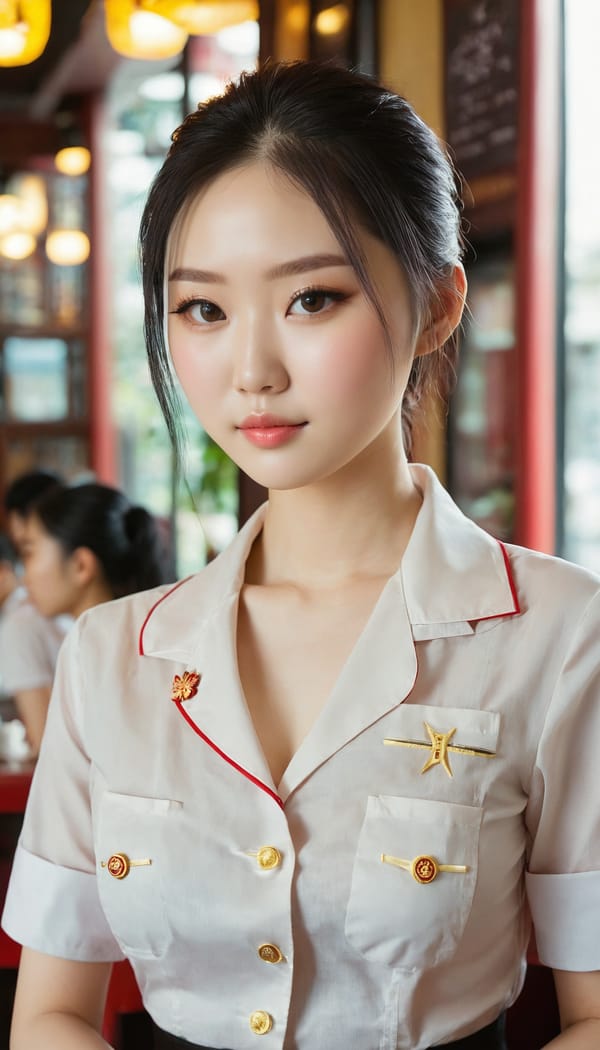 Tags: 21872187, SDXL
{"3": {"inputs": {"seed": 509753953113551, "steps": 32, "cfg": 5.67, "sampler_name": "dpmpp_2m", "scheduler": "karras", "denoise": 1.0, "model": ["27", 0], "positive": ["6", 0], "negative": ["7", 0], "latent_image": ["5", 0]}, "class_type": "KSampler"}, "4": {"inputs": {"ckpt_name": "juggernautxl.safetensors"}, "class_type": "CheckpointLoaderSimple"}, "5": {"inputs": {"width": 768, "height": 1344, "batch_size": 1}, "class_type": "EmptyLatentImage"}, "6": {"inputs": {"text": "21 year old girl, (chinese:1.08), (temptress:1.12), (seductive facial expression:1.05), (pale skin:1.02), (slim:1.01), (cute:0.96), (sexy lips:1.10), (seductive pose:1.08), (detailed face:0.97), (double eyelids:0.97), (blush:1.01), (idol:1.10), (eyelashes:1.06), (in a seductive pose:1.05), (large perky breasts:1.04), (cleavage:1.02), (thigh gap:1.10), (a waitress in uniform:1.07) working at a restaurant, (detailed skin:1.04), (RAW:1.02), (candid cinema:1.04), (textured skin:1.04), (natural looking skin:1.08), (portra:1.08), (skin fuzz:1.08), (soft lighting:1.09), (film:1.00)", "clip": ["27", 1]}, "class_type": "CLIPTextEncode"}, "7": {"inputs": {"text": "(bad hands:1.11), (twisted:1.05), (watermark:1.07), (open mouth:1.05), (low resolution:1.05), (worst quality:1.11), (distorted:1.06)", "clip": ["27", 1]}, "class_type": "CLIPTextEncode"}, "8": {"inputs": {"samples": ["3", 0], "vae": ["4", 2]}, "class_type": "VAEDecode"}, "25": {"inputs": {"lora_name": "nudify_xl.safetensors", "strength_model": 0.09, "strength_clip": 0.0, "model": ["4", 0], "clip": ["4", 1]}, "class_type": "LoraLoader"}, "26": {"inputs": {"lora_name": "shirtlift_SDXL_v2.safetensors", "strength_model": 0.02, "strength_clip": 0.15, "model": ["25", 0], "clip": ["25", 1]}, "class_type": "LoraLoader"}, "27": {"inputs": {"lora_name": "PerfectEyesXL.safetensors", "strength_model": 0.03, "strength_clip": 0.05, "model": ["26", 0], "clip": ["26", 1]}, "class_type": "LoraLoader"}, "30": {"inputs": {"model_name": "4x_NMKD-Superscale-SP_178000_G.pth"}, "class_type": "UpscaleModelLoader"}, "31": {"inputs": {"upscale_model": ["30", 0], "image": ["8", 0]}, "class_type": "ImageUpscaleWithModel"}, "32": {"inputs": {"upscale_method": "lanczos", "scale_by": 0.5, "image": ["31", 0]}, "class_type": "ImageScaleBy"}, "33": {"inputs": {"pixels": ["32", 0], "vae": ["4", 2]}, "class_type": "VAEEncode"}, "34": {"inputs": {"seed": 509753953113551, "steps": 32, "cfg": 5.67, "sampler_name": "dpmpp_2m", "scheduler": "karras", "denoise": 0.3, "model": ["27", 0], "positive": ["6", 0], "negative": ["7", 0], "latent_image": ["33", 0]}, "class_type": "KSampler"}, "36": {"inputs": {"samples": ["34", 0], "vae": ["4", 2]}, "class_type": "VAEDecode"}, "39": {"inputs": {"filename_prefix": "comfyapi-1713464369930", "images": ["36", 0]}, "class_type": "SaveImage"}}