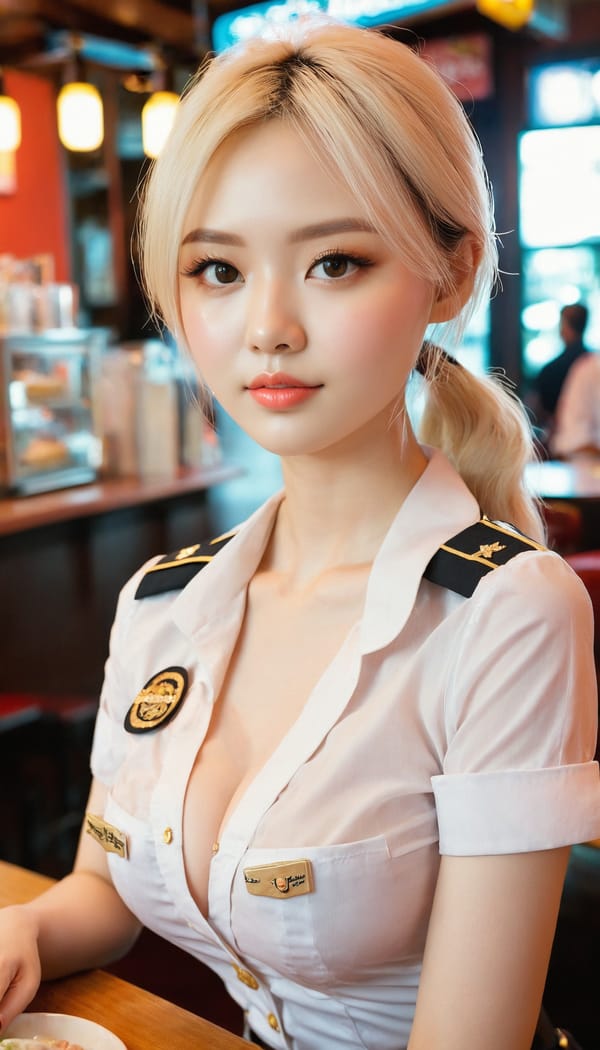 Tags: 21872187, SDXL
{"3": {"inputs": {"seed": 744981307220409, "steps": 64, "cfg": 7.22, "sampler_name": "dpmpp_2m", "scheduler": "karras", "denoise": 1.0, "model": ["27", 0], "positive": ["6", 0], "negative": ["7", 0], "latent_image": ["5", 0]}, "class_type": "KSampler"}, "4": {"inputs": {"ckpt_name": "juggernautxl.safetensors"}, "class_type": "CheckpointLoaderSimple"}, "5": {"inputs": {"width": 768, "height": 1344, "batch_size": 1}, "class_type": "EmptyLatentImage"}, "6": {"inputs": {"text": "28 year old girl, (double eyelids:1.00), (slim:1.08), (eyelashes:0.95), (blush:1.05), (detailed face:1.08), (temptress:1.10), (seductive pose:0.96), (sexy lips:1.08), (seductive facial expression:1.01), (beautiful eyes:1.04), (pale skin:1.07), (cute:1.08), (idol:1.03), (in a seductive pose:1.13), (large perky breasts:1.11), (cleavage:0.98), (thigh gap:1.01), (a waitress in uniform:1.07) working at a restaurant, (textured skin:1.09), (natural looking skin:1.04), (RAW:1.01), (candid cinema:1.04), (portra:1.04), (film:1.08), (skin fuzz:1.00), (soft lighting:1.02), (detailed skin:1.00)", "clip": ["27", 1]}, "class_type": "CLIPTextEncode"}, "7": {"inputs": {"text": "(watermark:1.14), (worst quality:1.06), (low resolution:1.08), (bad hands:1.13), (open mouth:1.10), (distorted:1.07), (twisted:1.10)", "clip": ["27", 1]}, "class_type": "CLIPTextEncode"}, "8": {"inputs": {"samples": ["3", 0], "vae": ["4", 2]}, "class_type": "VAEDecode"}, "25": {"inputs": {"lora_name": "nudify_xl.safetensors", "strength_model": 0.38, "strength_clip": 0.02, "model": ["4", 0], "clip": ["4", 1]}, "class_type": "LoraLoader"}, "26": {"inputs": {"lora_name": "shirtlift_SDXL_v2.safetensors", "strength_model": 0.09, "strength_clip": 0.06, "model": ["25", 0], "clip": ["25", 1]}, "class_type": "LoraLoader"}, "27": {"inputs": {"lora_name": "PerfectEyesXL.safetensors", "strength_model": 0.05, "strength_clip": 0.01, "model": ["26", 0], "clip": ["26", 1]}, "class_type": "LoraLoader"}, "30": {"inputs": {"model_name": "4x_NMKD-Superscale-SP_178000_G.pth"}, "class_type": "UpscaleModelLoader"}, "31": {"inputs": {"upscale_model": ["30", 0], "image": ["8", 0]}, "class_type": "ImageUpscaleWithModel"}, "32": {"inputs": {"upscale_method": "lanczos", "scale_by": 0.5, "image": ["31", 0]}, "class_type": "ImageScaleBy"}, "33": {"inputs": {"pixels": ["32", 0], "vae": ["4", 2]}, "class_type": "VAEEncode"}, "34": {"inputs": {"seed": 744981307220409, "steps": 64, "cfg": 7.22, "sampler_name": "dpmpp_2m", "scheduler": "karras", "denoise": 0.3, "model": ["27", 0], "positive": ["6", 0], "negative": ["7", 0], "latent_image": ["33", 0]}, "class_type": "KSampler"}, "36": {"inputs": {"samples": ["34", 0], "vae": ["4", 2]}, "class_type": "VAEDecode"}, "39": {"inputs": {"filename_prefix": "comfyapi-1714918218068", "images": ["36", 0]}, "class_type": "SaveImage"}}