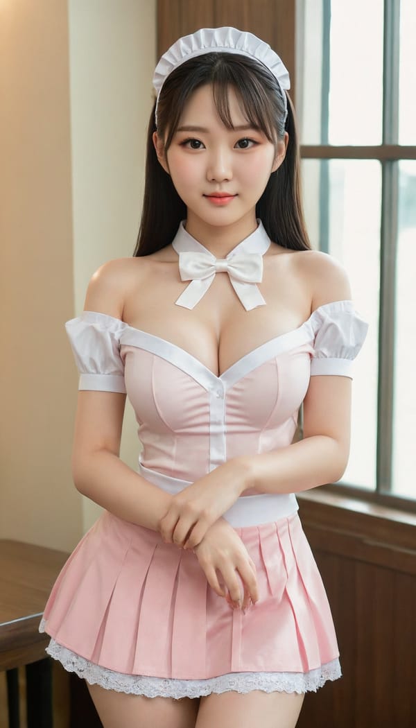 Tags: 21872187, SDXL
{"3": {"inputs": {"seed": 942251782404932, "steps": 32, "cfg": 6.61, "sampler_name": "dpmpp_2m", "scheduler": "karras", "denoise": 1.0, "model": ["27", 0], "positive": ["6", 0], "negative": ["7", 0], "latent_image": ["5", 0]}, "class_type": "KSampler"}, "4": {"inputs": {"ckpt_name": "juggernautXL_v8Rundiffusion.safetensors"}, "class_type": "CheckpointLoaderSimple"}, "5": {"inputs": {"width": 768, "height": 1344, "batch_size": 1}, "class_type": "EmptyLatentImage"}, "6": {"inputs": {"text": "20 year old girl, (korean:0.96), (chinese:0.95), (japanese:0.96), (temptress:1.06), (seductive facial expression:1.11), (pale skin:0.99), (sexy lips:1.08), (blush:1.05), (idol:0.99), (double eyelids:0.99), (cute:0.96), (seductive pose:0.99), (beautiful eyes:0.96), (detailed face:1.12), (eyelashes:1.05), (slim:1.02), (in a seductive pose:1.01), (large perky breasts:1.11), (cleavage:1.02), (thigh gap:1.07), in a (skimpy maid costume:0.99) working at a maid cafe, choker, bowtie, headband, pleated skirt, (RAW:1.09), (natural looking skin:1.09), (detailed skin:1.00), (film:1.09), (textured skin:1.03), (skin fuzz:1.09), (soft lighting:1.08), (portra:1.00), (candid cinema:1.07)", "clip": ["27", 1]}, "class_type": "CLIPTextEncode"}, "7": {"inputs": {"text": "(distorted:1.07), (twisted:1.11), (low resolution:1.07), (watermark:1.07), (bad hands:1.05), (open mouth:1.08), (worst quality:1.08)", "clip": ["27", 1]}, "class_type": "CLIPTextEncode"}, "8": {"inputs": {"samples": ["3", 0], "vae": ["4", 2]}, "class_type": "VAEDecode"}, "25": {"inputs": {"lora_name": "nudify_xl.safetensors", "strength_model": 0.38, "strength_clip": 0.3, "model": ["4", 0], "clip": ["4", 1]}, "class_type": "LoraLoader"}, "26": {"inputs": {"lora_name": "shirtlift_SDXL_v2.safetensors", "strength_model": 0.14, "strength_clip": 0.07, "model": ["25", 0], "clip": ["25", 1]}, "class_type": "LoraLoader"}, "27": {"inputs": {"lora_name": "PerfectEyesXL.safetensors", "strength_model": 0.18, "strength_clip": 0.02, "model": ["26", 0], "clip": ["26", 1]}, "class_type": "LoraLoader"}, "30": {"inputs": {"model_name": "4x_NMKD-Superscale-SP_178000_G.pth"}, "class_type": "UpscaleModelLoader"}, "31": {"inputs": {"upscale_model": ["30", 0], "image": ["8", 0]}, "class_type": "ImageUpscaleWithModel"}, "32": {"inputs": {"upscale_method": "lanczos", "scale_by": 0.5, "image": ["31", 0]}, "class_type": "ImageScaleBy"}, "33": {"inputs": {"pixels": ["32", 0], "vae": ["4", 2]}, "class_type": "VAEEncode"}, "34": {"inputs": {"seed": 942251782404932, "steps": 32, "cfg": 6.61, "sampler_name": "dpmpp_2m", "scheduler": "karras", "denoise": 0.3, "model": ["27", 0], "positive": ["6", 0], "negative": ["7", 0], "latent_image": ["33", 0]}, "class_type": "KSampler"}, "36": {"inputs": {"samples": ["34", 0], "vae": ["4", 2]}, "class_type": "VAEDecode"}, "39": {"inputs": {"filename_prefix": "comfyapi-1708254944101", "images": ["36", 0]}, "class_type": "SaveImage"}}