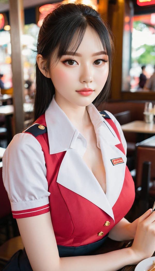 Tags: 21872187, SDXL
{"3": {"inputs": {"seed": 525425259929688, "steps": 64, "cfg": 6.89, "sampler_name": "dpmpp_2m", "scheduler": "karras", "denoise": 1.0, "model": ["27", 0], "positive": ["6", 0], "negative": ["7", 0], "latent_image": ["5", 0]}, "class_type": "KSampler"}, "4": {"inputs": {"ckpt_name": "juggernautxl.safetensors"}, "class_type": "CheckpointLoaderSimple"}, "5": {"inputs": {"width": 768, "height": 1344, "batch_size": 1}, "class_type": "EmptyLatentImage"}, "6": {"inputs": {"text": "25 year old girl, (idol:1.12), (pale skin:1.04), (sexy lips:1.00), (blush:1.09), (eyelashes:1.13), (double eyelids:1.07), (detailed face:0.95), (seductive facial expression:0.95), (beautiful eyes:1.00), (seductive pose:1.06), (in a seductive pose:0.99), (large perky breasts:1.05), (cleavage:1.02), (thigh gap:0.96), (a waitress in uniform:1.13) working at a restaurant, (film:1.07), (detailed skin:1.00), (RAW:1.03), (natural looking skin:1.04), (skin fuzz:1.00), (textured skin:1.06), (portra:1.02), (candid cinema:1.01), (soft lighting:1.05)", "clip": ["27", 1]}, "class_type": "CLIPTextEncode"}, "7": {"inputs": {"text": "(twisted:1.10), (bad hands:1.08), (worst quality:1.13), (watermark:1.09), (open mouth:1.09), (low resolution:1.09), (distorted:1.06)", "clip": ["27", 1]}, "class_type": "CLIPTextEncode"}, "8": {"inputs": {"samples": ["3", 0], "vae": ["4", 2]}, "class_type": "VAEDecode"}, "25": {"inputs": {"lora_name": "nudify_xl.safetensors", "strength_model": 0.08, "strength_clip": 0.27, "model": ["4", 0], "clip": ["4", 1]}, "class_type": "LoraLoader"}, "26": {"inputs": {"lora_name": "shirtlift_SDXL_v2.safetensors", "strength_model": 0.07, "strength_clip": 0.09, "model": ["25", 0], "clip": ["25", 1]}, "class_type": "LoraLoader"}, "27": {"inputs": {"lora_name": "PerfectEyesXL.safetensors", "strength_model": 0.01, "strength_clip": 0.15, "model": ["26", 0], "clip": ["26", 1]}, "class_type": "LoraLoader"}, "30": {"inputs": {"model_name": "4x_NMKD-Superscale-SP_178000_G.pth"}, "class_type": "UpscaleModelLoader"}, "31": {"inputs": {"upscale_model": ["30", 0], "image": ["8", 0]}, "class_type": "ImageUpscaleWithModel"}, "32": {"inputs": {"upscale_method": "lanczos", "scale_by": 0.5, "image": ["31", 0]}, "class_type": "ImageScaleBy"}, "33": {"inputs": {"pixels": ["32", 0], "vae": ["4", 2]}, "class_type": "VAEEncode"}, "34": {"inputs": {"seed": 525425259929688, "steps": 64, "cfg": 6.89, "sampler_name": "dpmpp_2m", "scheduler": "karras", "denoise": 0.3, "model": ["27", 0], "positive": ["6", 0], "negative": ["7", 0], "latent_image": ["33", 0]}, "class_type": "KSampler"}, "36": {"inputs": {"samples": ["34", 0], "vae": ["4", 2]}, "class_type": "VAEDecode"}, "39": {"inputs": {"filename_prefix": "comfyapi-1716584701253", "images": ["36", 0]}, "class_type": "SaveImage"}}