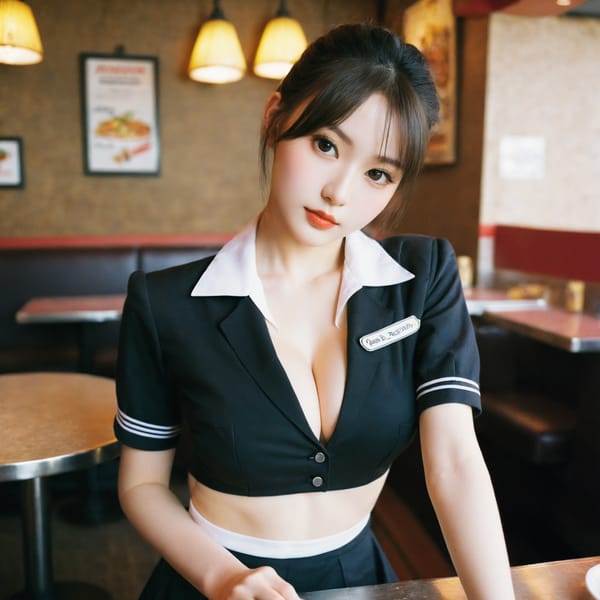 Tags: 21872187, SDXL
{"3": {"inputs": {"seed": 576250657811700, "steps": 32, "cfg": 5.83, "sampler_name": "dpmpp_2m", "scheduler": "karras", "denoise": 1.0, "model": ["27", 0], "positive": ["6", 0], "negative": ["7", 0], "latent_image": ["5", 0]}, "class_type": "KSampler"}, "4": {"inputs": {"ckpt_name": "helloworldxl.safetensors"}, "class_type": "CheckpointLoaderSimple"}, "5": {"inputs": {"width": 1024, "height": 1024, "batch_size": 1}, "class_type": "EmptyLatentImage"}, "6": {"inputs": {"text": "21 year old girl, (blush:0.98), (detailed face:0.96), (sexy lips:1.14), (pale skin:1.02), (cute:1.02), (eyelashes:1.09), (idol:1.08), (seductive pose:1.10), (slim:0.98), (temptress:1.01), (double eyelids:0.99), (beautiful eyes:1.13), (in a seductive pose:1.01), (large perky breasts:1.02), (cleavage:1.02), (thigh gap:1.03), (a waitress in uniform:1.14) working at a restaurant, (soft lighting:1.00), (detailed skin:1.05), (RAW:1.00), (portra:1.01), (film:1.08), (candid cinema:1.09), (skin fuzz:1.01), (textured skin:1.02), (natural looking skin:1.07)", "clip": ["27", 1]}, "class_type": "CLIPTextEncode"}, "7": {"inputs": {"text": "(bad hands:1.14), (twisted:1.07), (low resolution:1.06), (watermark:1.14), (open mouth:1.09), (worst quality:1.05), (distorted:1.06)", "clip": ["27", 1]}, "class_type": "CLIPTextEncode"}, "8": {"inputs": {"samples": ["3", 0], "vae": ["4", 2]}, "class_type": "VAEDecode"}, "25": {"inputs": {"lora_name": "nudify_xl.safetensors", "strength_model": 0.31, "strength_clip": 0.35, "model": ["4", 0], "clip": ["4", 1]}, "class_type": "LoraLoader"}, "26": {"inputs": {"lora_name": "shirtlift_SDXL_v2.safetensors", "strength_model": 0.07, "strength_clip": 0.12, "model": ["25", 0], "clip": ["25", 1]}, "class_type": "LoraLoader"}, "27": {"inputs": {"lora_name": "PerfectEyesXL.safetensors", "strength_model": 0.13, "strength_clip": 0.04, "model": ["26", 0], "clip": ["26", 1]}, "class_type": "LoraLoader"}, "30": {"inputs": {"model_name": "4x_NMKD-Superscale-SP_178000_G.pth"}, "class_type": "UpscaleModelLoader"}, "31": {"inputs": {"upscale_model": ["30", 0], "image": ["8", 0]}, "class_type": "ImageUpscaleWithModel"}, "32": {"inputs": {"upscale_method": "lanczos", "scale_by": 0.5, "image": ["31", 0]}, "class_type": "ImageScaleBy"}, "33": {"inputs": {"pixels": ["32", 0], "vae": ["4", 2]}, "class_type": "VAEEncode"}, "34": {"inputs": {"seed": 576250657811700, "steps": 32, "cfg": 5.83, "sampler_name": "dpmpp_2m", "scheduler": "karras", "denoise": 0.3, "model": ["27", 0], "positive": ["6", 0], "negative": ["7", 0], "latent_image": ["33", 0]}, "class_type": "KSampler"}, "36": {"inputs": {"samples": ["34", 0], "vae": ["4", 2]}, "class_type": "VAEDecode"}, "39": {"inputs": {"filename_prefix": "comfyapi-1732513437144", "images": ["36", 0]}, "class_type": "SaveImage"}}