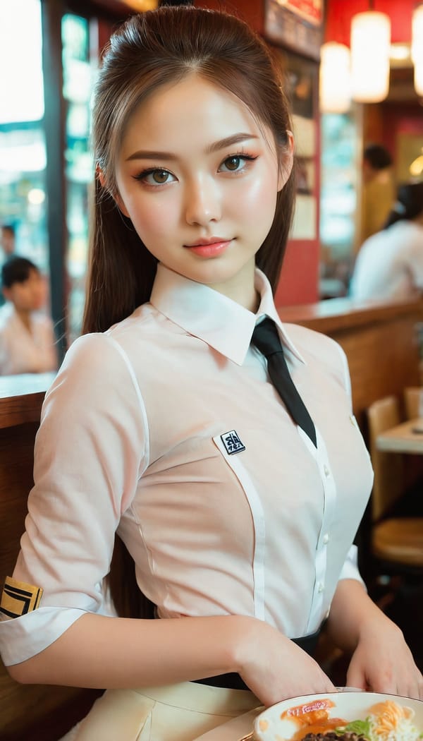 Tags: 21872187, SDXL
{"3": {"inputs": {"seed": 572689059212427, "steps": 64, "cfg": 6.57, "sampler_name": "dpmpp_2m", "scheduler": "karras", "denoise": 1.0, "model": ["27", 0], "positive": ["6", 0], "negative": ["7", 0], "latent_image": ["5", 0]}, "class_type": "KSampler"}, "4": {"inputs": {"ckpt_name": "juggernautxl.safetensors"}, "class_type": "CheckpointLoaderSimple"}, "5": {"inputs": {"width": 768, "height": 1344, "batch_size": 1}, "class_type": "EmptyLatentImage"}, "6": {"inputs": {"text": "18 year old girl, (russian:1.13), (japanese:1.04), (beautiful eyes:1.12), (cute:1.07), (sexy lips:0.97), (seductive facial expression:1.02), (blush:1.12), (temptress:1.07), (double eyelids:0.97), (pale skin:0.96), (seductive pose:0.97), (eyelashes:1.07), (slim:0.99), (perky ass:1.02), (exposed ass:1.11), (looking back:0.98), (sexy ass:0.97), (thigh gap:1.11), (a waitress in uniform:1.01) working at a restaurant, (RAW:1.06), (skin fuzz:1.06), (film:1.03), (natural looking skin:1.04), (candid cinema:1.00), (soft lighting:1.09), (portra:1.09), (textured skin:1.02), (detailed skin:1.00)", "clip": ["27", 1]}, "class_type": "CLIPTextEncode"}, "7": {"inputs": {"text": "(bad hands:1.09), (open mouth:1.08), (distorted:1.11), (twisted:1.06), (watermark:1.06), (low resolution:1.13), (worst quality:1.08)", "clip": ["27", 1]}, "class_type": "CLIPTextEncode"}, "8": {"inputs": {"samples": ["3", 0], "vae": ["4", 2]}, "class_type": "VAEDecode"}, "25": {"inputs": {"lora_name": "nudify_xl.safetensors", "strength_model": 0.03, "strength_clip": 0.02, "model": ["4", 0], "clip": ["4", 1]}, "class_type": "LoraLoader"}, "26": {"inputs": {"lora_name": "shirtlift_SDXL_v2.safetensors", "strength_model": 0.15, "strength_clip": 0.11, "model": ["25", 0], "clip": ["25", 1]}, "class_type": "LoraLoader"}, "27": {"inputs": {"lora_name": "PerfectEyesXL.safetensors", "strength_model": 0.18, "strength_clip": 0.05, "model": ["26", 0], "clip": ["26", 1]}, "class_type": "LoraLoader"}, "30": {"inputs": {"model_name": "4x_NMKD-Superscale-SP_178000_G.pth"}, "class_type": "UpscaleModelLoader"}, "31": {"inputs": {"upscale_model": ["30", 0], "image": ["8", 0]}, "class_type": "ImageUpscaleWithModel"}, "32": {"inputs": {"upscale_method": "lanczos", "scale_by": 0.5, "image": ["31", 0]}, "class_type": "ImageScaleBy"}, "33": {"inputs": {"pixels": ["32", 0], "vae": ["4", 2]}, "class_type": "VAEEncode"}, "34": {"inputs": {"seed": 572689059212427, "steps": 64, "cfg": 6.57, "sampler_name": "dpmpp_2m", "scheduler": "karras", "denoise": 0.3, "model": ["27", 0], "positive": ["6", 0], "negative": ["7", 0], "latent_image": ["33", 0]}, "class_type": "KSampler"}, "36": {"inputs": {"samples": ["34", 0], "vae": ["4", 2]}, "class_type": "VAEDecode"}, "39": {"inputs": {"filename_prefix": "comfyapi-1715981107626", "images": ["36", 0]}, "class_type": "SaveImage"}}