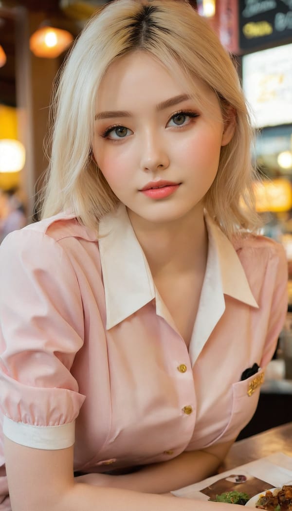 Tags: 21872187, SDXL
{"3": {"inputs": {"seed": 199508309298896, "steps": 32, "cfg": 5.18, "sampler_name": "dpmpp_2m", "scheduler": "karras", "denoise": 1.0, "model": ["27", 0], "positive": ["6", 0], "negative": ["7", 0], "latent_image": ["5", 0]}, "class_type": "KSampler"}, "4": {"inputs": {"ckpt_name": "juggernautxl.safetensors"}, "class_type": "CheckpointLoaderSimple"}, "5": {"inputs": {"width": 768, "height": 1344, "batch_size": 1}, "class_type": "EmptyLatentImage"}, "6": {"inputs": {"text": "25 year old girl, (detailed face:1.00), (beautiful eyes:1.05), (blush:1.09), (slim:1.01), (pale skin:1.10), (idol:1.05), (seductive pose:1.07), (temptress:1.08), (seductive facial expression:0.96), (cute:1.12), (double eyelids:1.01), (eyelashes:0.99), (in a seductive pose:1.03), (large perky breasts:0.96), (cleavage:1.09), (thigh gap:0.97), (a waitress in uniform:1.11) working at a restaurant, (soft lighting:1.08), (candid cinema:1.04), (skin fuzz:1.01), (natural looking skin:1.08), (portra:1.03), (textured skin:1.02), (film:1.04), (detailed skin:1.00), (RAW:1.09)", "clip": ["27", 1]}, "class_type": "CLIPTextEncode"}, "7": {"inputs": {"text": "(distorted:1.06), (watermark:1.08), (twisted:1.08), (worst quality:1.05), (low resolution:1.05), (open mouth:1.11), (bad hands:1.06)", "clip": ["27", 1]}, "class_type": "CLIPTextEncode"}, "8": {"inputs": {"samples": ["3", 0], "vae": ["4", 2]}, "class_type": "VAEDecode"}, "25": {"inputs": {"lora_name": "nudify_xl.safetensors", "strength_model": 0.0, "strength_clip": 0.27, "model": ["4", 0], "clip": ["4", 1]}, "class_type": "LoraLoader"}, "26": {"inputs": {"lora_name": "shirtlift_SDXL_v2.safetensors", "strength_model": 0.06, "strength_clip": 0.09, "model": ["25", 0], "clip": ["25", 1]}, "class_type": "LoraLoader"}, "27": {"inputs": {"lora_name": "PerfectEyesXL.safetensors", "strength_model": 0.14, "strength_clip": 0.13, "model": ["26", 0], "clip": ["26", 1]}, "class_type": "LoraLoader"}, "30": {"inputs": {"model_name": "4x_NMKD-Superscale-SP_178000_G.pth"}, "class_type": "UpscaleModelLoader"}, "31": {"inputs": {"upscale_model": ["30", 0], "image": ["8", 0]}, "class_type": "ImageUpscaleWithModel"}, "32": {"inputs": {"upscale_method": "lanczos", "scale_by": 0.5, "image": ["31", 0]}, "class_type": "ImageScaleBy"}, "33": {"inputs": {"pixels": ["32", 0], "vae": ["4", 2]}, "class_type": "VAEEncode"}, "34": {"inputs": {"seed": 199508309298896, "steps": 32, "cfg": 5.18, "sampler_name": "dpmpp_2m", "scheduler": "karras", "denoise": 0.3, "model": ["27", 0], "positive": ["6", 0], "negative": ["7", 0], "latent_image": ["33", 0]}, "class_type": "KSampler"}, "36": {"inputs": {"samples": ["34", 0], "vae": ["4", 2]}, "class_type": "VAEDecode"}, "39": {"inputs": {"filename_prefix": "comfyapi-1735178561024", "images": ["36", 0]}, "class_type": "SaveImage"}}