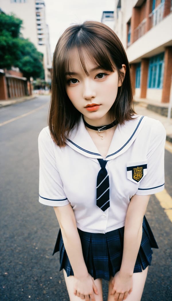 Tags: 21872187, SDXL
{"3": {"inputs": {"seed": 710415153850640, "steps": 32, "cfg": 7.68, "sampler_name": "dpmpp_2m", "scheduler": "karras", "denoise": 1.0, "model": ["27", 0], "positive": ["6", 0], "negative": ["7", 0], "latent_image": ["5", 0]}, "class_type": "KSampler"}, "4": {"inputs": {"ckpt_name": "helloworldxl.safetensors"}, "class_type": "CheckpointLoaderSimple"}, "5": {"inputs": {"width": 768, "height": 1344, "batch_size": 1}, "class_type": "EmptyLatentImage"}, "6": {"inputs": {"text": "20 year old girl, (idol:1.02), (seductive facial expression:0.96), (eyelashes:1.10), (double eyelids:1.13), (seductive pose:1.10), (temptress:1.11), (sexy lips:1.00), (detailed face:1.14), (blush:0.97), (cute:0.97), (slim:1.09), (pale skin:1.13), (in a seductive pose:1.14), (large perky breasts:0.99), (cleavage:1.02), (thigh gap:1.05), (school uniform:1.13), choker, busy street, (RAW:1.01), (portra:1.07), (soft lighting:1.07), (textured skin:1.01), (natural looking skin:1.09), (detailed skin:1.06), (candid cinema:1.03), (skin fuzz:1.07), (film:1.09)", "clip": ["27", 1]}, "class_type": "CLIPTextEncode"}, "7": {"inputs": {"text": "(low resolution:1.11), (bad hands:1.05), (open mouth:1.09), (distorted:1.06), (worst quality:1.13), (twisted:1.14), (watermark:1.09)", "clip": ["27", 1]}, "class_type": "CLIPTextEncode"}, "8": {"inputs": {"samples": ["3", 0], "vae": ["4", 2]}, "class_type": "VAEDecode"}, "25": {"inputs": {"lora_name": "nudify_xl.safetensors", "strength_model": 0.0, "strength_clip": 0.03, "model": ["4", 0], "clip": ["4", 1]}, "class_type": "LoraLoader"}, "26": {"inputs": {"lora_name": "shirtlift_SDXL_v2.safetensors", "strength_model": 0.16, "strength_clip": 0.12, "model": ["25", 0], "clip": ["25", 1]}, "class_type": "LoraLoader"}, "27": {"inputs": {"lora_name": "PerfectEyesXL.safetensors", "strength_model": 0.04, "strength_clip": 0.13, "model": ["26", 0], "clip": ["26", 1]}, "class_type": "LoraLoader"}, "30": {"inputs": {"model_name": "4x_NMKD-Superscale-SP_178000_G.pth"}, "class_type": "UpscaleModelLoader"}, "31": {"inputs": {"upscale_model": ["30", 0], "image": ["8", 0]}, "class_type": "ImageUpscaleWithModel"}, "32": {"inputs": {"upscale_method": "lanczos", "scale_by": 0.5, "image": ["31", 0]}, "class_type": "ImageScaleBy"}, "33": {"inputs": {"pixels": ["32", 0], "vae": ["4", 2]}, "class_type": "VAEEncode"}, "34": {"inputs": {"seed": 710415153850640, "steps": 32, "cfg": 7.68, "sampler_name": "dpmpp_2m", "scheduler": "karras", "denoise": 0.3, "model": ["27", 0], "positive": ["6", 0], "negative": ["7", 0], "latent_image": ["33", 0]}, "class_type": "KSampler"}, "36": {"inputs": {"samples": ["34", 0], "vae": ["4", 2]}, "class_type": "VAEDecode"}, "39": {"inputs": {"filename_prefix": "comfyapi-1716435344294", "images": ["36", 0]}, "class_type": "SaveImage"}}