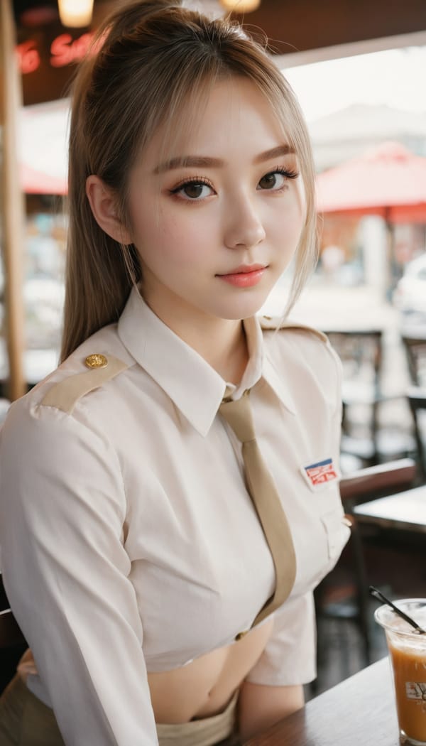 Tags: 21872187, SDXL
{"3": {"inputs": {"seed": 675017487325016, "steps": 64, "cfg": 5.17, "sampler_name": "dpmpp_2m", "scheduler": "karras", "denoise": 1.0, "model": ["27", 0], "positive": ["6", 0], "negative": ["7", 0], "latent_image": ["5", 0]}, "class_type": "KSampler"}, "4": {"inputs": {"ckpt_name": "juggernautxl.safetensors"}, "class_type": "CheckpointLoaderSimple"}, "5": {"inputs": {"width": 768, "height": 1344, "batch_size": 1}, "class_type": "EmptyLatentImage"}, "6": {"inputs": {"text": "26 year old girl, (eyelashes:1.04), (temptress:1.11), (beautiful eyes:1.10), (detailed face:1.04), (seductive pose:1.04), (pale skin:1.05), (double eyelids:0.99), (cute:1.02), (idol:1.09), (seductive facial expression:1.13), (blush:0.98), (perky ass:1.04), (exposed ass:1.05), (looking back:1.10), (sexy ass:0.98), (thigh gap:1.12), (a waitress in uniform:0.99) working at a restaurant, (natural looking skin:1.05), (textured skin:1.08), (candid cinema:1.05), (detailed skin:1.04), (portra:1.01), (soft lighting:1.06), (skin fuzz:1.05), (film:1.00), (RAW:1.02)", "clip": ["27", 1]}, "class_type": "CLIPTextEncode"}, "7": {"inputs": {"text": "(twisted:1.10), (worst quality:1.05), (bad hands:1.10), (watermark:1.14), (low resolution:1.05), (distorted:1.07), (open mouth:1.05)", "clip": ["27", 1]}, "class_type": "CLIPTextEncode"}, "8": {"inputs": {"samples": ["3", 0], "vae": ["4", 2]}, "class_type": "VAEDecode"}, "25": {"inputs": {"lora_name": "nudify_xl.safetensors", "strength_model": 0.16, "strength_clip": 0.0, "model": ["4", 0], "clip": ["4", 1]}, "class_type": "LoraLoader"}, "26": {"inputs": {"lora_name": "shirtlift_SDXL_v2.safetensors", "strength_model": 0.04, "strength_clip": 0.14, "model": ["25", 0], "clip": ["25", 1]}, "class_type": "LoraLoader"}, "27": {"inputs": {"lora_name": "PerfectEyesXL.safetensors", "strength_model": 0.03, "strength_clip": 0.06, "model": ["26", 0], "clip": ["26", 1]}, "class_type": "LoraLoader"}, "30": {"inputs": {"model_name": "4x_NMKD-Superscale-SP_178000_G.pth"}, "class_type": "UpscaleModelLoader"}, "31": {"inputs": {"upscale_model": ["30", 0], "image": ["8", 0]}, "class_type": "ImageUpscaleWithModel"}, "32": {"inputs": {"upscale_method": "lanczos", "scale_by": 0.5, "image": ["31", 0]}, "class_type": "ImageScaleBy"}, "33": {"inputs": {"pixels": ["32", 0], "vae": ["4", 2]}, "class_type": "VAEEncode"}, "34": {"inputs": {"seed": 675017487325016, "steps": 64, "cfg": 5.17, "sampler_name": "dpmpp_2m", "scheduler": "karras", "denoise": 0.3, "model": ["27", 0], "positive": ["6", 0], "negative": ["7", 0], "latent_image": ["33", 0]}, "class_type": "KSampler"}, "36": {"inputs": {"samples": ["34", 0], "vae": ["4", 2]}, "class_type": "VAEDecode"}, "39": {"inputs": {"filename_prefix": "comfyapi-1731874522527", "images": ["36", 0]}, "class_type": "SaveImage"}}