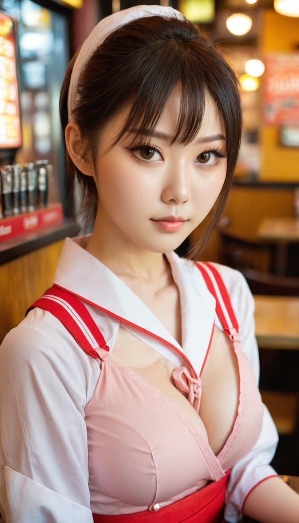 Tags: 21872187, SDXL
{"3": {"inputs": {"seed": 317800598651810, "steps": 32, "cfg": 7.61, "sampler_name": "dpmpp_2m", "scheduler": "karras", "denoise": 1.0, "model": ["27", 0], "positive": ["6", 0], "negative": ["7", 0], "latent_image": ["5", 0]}, "class_type": "KSampler"}, "4": {"inputs": {"ckpt_name": "juggernautxl.safetensors"}, "class_type": "CheckpointLoaderSimple"}, "5": {"inputs": {"width": 768, "height": 1344, "batch_size": 1}, "class_type": "EmptyLatentImage"}, "6": {"inputs": {"text": "18 year old girl, (japanese:0.98), (seductive pose:0.99), (seductive facial expression:1.01), (detailed face:1.06), (temptress:0.99), (sexy lips:1.00), (double eyelids:1.06), (slim:1.08), (beautiful eyes:1.14), (eyelashes:1.11), (cute:1.09), (blush:1.10), (pale skin:1.08), (idol:0.95), (in a seductive pose:1.14), (large perky breasts:0.97), (cleavage:1.14), (thigh gap:0.99), (a waitress in uniform:1.00) working at a restaurant, (skin fuzz:1.00), (film:1.03), (candid cinema:1.00), (natural looking skin:1.00), (RAW:1.06), (portra:1.08), (detailed skin:1.00), (soft lighting:1.01), (textured skin:1.08)", "clip": ["27", 1]}, "class_type": "CLIPTextEncode"}, "7": {"inputs": {"text": "(worst quality:1.06), (open mouth:1.14), (bad hands:1.14), (watermark:1.10), (distorted:1.12), (low resolution:1.10)", "clip": ["27", 1]}, "class_type": "CLIPTextEncode"}, "8": {"inputs": {"samples": ["3", 0], "vae": ["4", 2]}, "class_type": "VAEDecode"}, "25": {"inputs": {"lora_name": "nudify_xl.safetensors", "strength_model": 0.39, "strength_clip": 0.2, "model": ["4", 0], "clip": ["4", 1]}, "class_type": "LoraLoader"}, "26": {"inputs": {"lora_name": "shirtlift_SDXL_v2.safetensors", "strength_model": 0.13, "strength_clip": 0.0, "model": ["25", 0], "clip": ["25", 1]}, "class_type": "LoraLoader"}, "27": {"inputs": {"lora_name": "PerfectEyesXL.safetensors", "strength_model": 0.0, "strength_clip": 0.13, "model": ["26", 0], "clip": ["26", 1]}, "class_type": "LoraLoader"}, "30": {"inputs": {"model_name": "4x_NMKD-Superscale-SP_178000_G.pth"}, "class_type": "UpscaleModelLoader"}, "31": {"inputs": {"upscale_model": ["30", 0], "image": ["8", 0]}, "class_type": "ImageUpscaleWithModel"}, "32": {"inputs": {"upscale_method": "lanczos", "scale_by": 0.5, "image": ["31", 0]}, "class_type": "ImageScaleBy"}, "33": {"inputs": {"pixels": ["32", 0], "vae": ["4", 2]}, "class_type": "VAEEncode"}, "34": {"inputs": {"seed": 317800598651810, "steps": 32, "cfg": 7.61, "sampler_name": "dpmpp_2m", "scheduler": "karras", "denoise": 0.3, "model": ["27", 0], "positive": ["6", 0], "negative": ["7", 0], "latent_image": ["33", 0]}, "class_type": "KSampler"}, "36": {"inputs": {"samples": ["34", 0], "vae": ["4", 2]}, "class_type": "VAEDecode"}, "39": {"inputs": {"filename_prefix": "comfyapi-1726272215390", "images": ["36", 0]}, "class_type": "SaveImage"}}