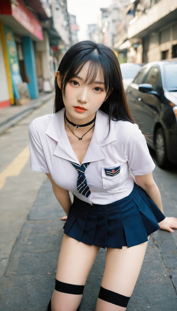 Tags: 21872187, SDXL
{"3": {"inputs": {"seed": 481918803960864, "steps": 32, "cfg": 6.66, "sampler_name": "dpmpp_2m", "scheduler": "karras", "denoise": 1.0, "model": ["27", 0], "positive": ["6", 0], "negative": ["7", 0], "latent_image": ["5", 0]}, "class_type": "KSampler"}, "4": {"inputs": {"ckpt_name": "helloworldxl.safetensors"}, "class_type": "CheckpointLoaderSimple"}, "5": {"inputs": {"width": 768, "height": 1344, "batch_size": 1}, "class_type": "EmptyLatentImage"}, "6": {"inputs": {"text": "21 year old girl, (korean:1.10), (blush:1.14), (sexy lips:0.96), (detailed face:1.11), (slim:1.12), (seductive pose:1.06), (pale skin:1.09), (cute:0.99), (beautiful eyes:1.11), (temptress:1.11), (double eyelids:0.97), (idol:1.07), (seductive facial expression:1.03), (eyelashes:1.12), (in a seductive pose:1.08), (large perky breasts:0.97), (cleavage:0.99), (thigh gap:1.13), (school uniform:1.13), choker, busy street, (textured skin:1.05), (RAW:1.06), (candid cinema:1.00), (natural looking skin:1.03), (film:1.01), (soft lighting:1.01), (skin fuzz:1.05), (portra:1.00), (detailed skin:1.09)", "clip": ["27", 1]}, "class_type": "CLIPTextEncode"}, "7": {"inputs": {"text": "(twisted:1.06), (open mouth:1.10), (distorted:1.09), (worst quality:1.10), (watermark:1.12), (low resolution:1.14), (bad hands:1.06)", "clip": ["27", 1]}, "class_type": "CLIPTextEncode"}, "8": {"inputs": {"samples": ["3", 0], "vae": ["4", 2]}, "class_type": "VAEDecode"}, "25": {"inputs": {"lora_name": "nudify_xl.safetensors", "strength_model": 0.1, "strength_clip": 0.26, "model": ["4", 0], "clip": ["4", 1]}, "class_type": "LoraLoader"}, "26": {"inputs": {"lora_name": "shirtlift_SDXL_v2.safetensors", "strength_model": 0.19, "strength_clip": 0.06, "model": ["25", 0], "clip": ["25", 1]}, "class_type": "LoraLoader"}, "27": {"inputs": {"lora_name": "PerfectEyesXL.safetensors", "strength_model": 0.0, "strength_clip": 0.16, "model": ["26", 0], "clip": ["26", 1]}, "class_type": "LoraLoader"}, "30": {"inputs": {"model_name": "4x_NMKD-Superscale-SP_178000_G.pth"}, "class_type": "UpscaleModelLoader"}, "31": {"inputs": {"upscale_model": ["30", 0], "image": ["8", 0]}, "class_type": "ImageUpscaleWithModel"}, "32": {"inputs": {"upscale_method": "lanczos", "scale_by": 0.5, "image": ["31", 0]}, "class_type": "ImageScaleBy"}, "33": {"inputs": {"pixels": ["32", 0], "vae": ["4", 2]}, "class_type": "VAEEncode"}, "34": {"inputs": {"seed": 481918803960864, "steps": 32, "cfg": 6.66, "sampler_name": "dpmpp_2m", "scheduler": "karras", "denoise": 0.3, "model": ["27", 0], "positive": ["6", 0], "negative": ["7", 0], "latent_image": ["33", 0]}, "class_type": "KSampler"}, "36": {"inputs": {"samples": ["34", 0], "vae": ["4", 2]}, "class_type": "VAEDecode"}, "39": {"inputs": {"filename_prefix": "comfyapi-1724972380747", "images": ["36", 0]}, "class_type": "SaveImage"}}