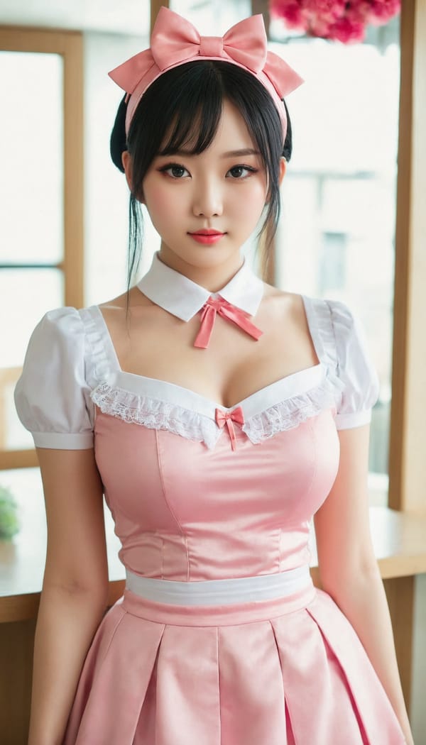 Tags: 21872187, SDXL
{"3": {"inputs": {"seed": 194291355108655, "steps": 64, "cfg": 5.63, "sampler_name": "dpmpp_2m", "scheduler": "karras", "denoise": 1.0, "model": ["27", 0], "positive": ["6", 0], "negative": ["7", 0], "latent_image": ["5", 0]}, "class_type": "KSampler"}, "4": {"inputs": {"ckpt_name": "juggernautXL_v8Rundiffusion.safetensors"}, "class_type": "CheckpointLoaderSimple"}, "5": {"inputs": {"width": 768, "height": 1344, "batch_size": 1}, "class_type": "EmptyLatentImage"}, "6": {"inputs": {"text": "26 year old girl, (chinese:1.06), (ukrainian:0.95), (beautiful eyes:0.99), (seductive pose:1.03), (double eyelids:1.06), (temptress:1.04), (idol:0.99), (slim:1.06), (cute:1.02), (pale skin:1.12), (blush:1.05), (seductive facial expression:1.09), (detailed face:1.03), (eyelashes:1.00), (sexy lips:1.10), (in a seductive pose:0.97), (large perky breasts:1.05), (cleavage:1.12), (thigh gap:1.06), in a (skimpy maid costume:1.09) working at a maid cafe, choker, bowtie, headband, pleated skirt, (natural looking skin:1.06), (portra:1.08), (soft lighting:1.04), (textured skin:1.04), (candid cinema:1.02), (detailed skin:1.04), (RAW:1.09), (skin fuzz:1.08), (film:1.03)", "clip": ["27", 1]}, "class_type": "CLIPTextEncode"}, "7": {"inputs": {"text": "(watermark:1.13), (distorted:1.07), (bad hands:1.05), (open mouth:1.09), (worst quality:1.10), (twisted:1.14), (low resolution:1.08)", "clip": ["27", 1]}, "class_type": "CLIPTextEncode"}, "8": {"inputs": {"samples": ["3", 0], "vae": ["4", 2]}, "class_type": "VAEDecode"}, "25": {"inputs": {"lora_name": "nudify_xl.safetensors", "strength_model": 0.08, "strength_clip": 0.15, "model": ["4", 0], "clip": ["4", 1]}, "class_type": "LoraLoader"}, "26": {"inputs": {"lora_name": "shirtlift_SDXL_v2.safetensors", "strength_model": 0.04, "strength_clip": 0.1, "model": ["25", 0], "clip": ["25", 1]}, "class_type": "LoraLoader"}, "27": {"inputs": {"lora_name": "PerfectEyesXL.safetensors", "strength_model": 0.19, "strength_clip": 0.14, "model": ["26", 0], "clip": ["26", 1]}, "class_type": "LoraLoader"}, "30": {"inputs": {"model_name": "4x_NMKD-Superscale-SP_178000_G.pth"}, "class_type": "UpscaleModelLoader"}, "31": {"inputs": {"upscale_model": ["30", 0], "image": ["8", 0]}, "class_type": "ImageUpscaleWithModel"}, "32": {"inputs": {"upscale_method": "lanczos", "scale_by": 0.5, "image": ["31", 0]}, "class_type": "ImageScaleBy"}, "33": {"inputs": {"pixels": ["32", 0], "vae": ["4", 2]}, "class_type": "VAEEncode"}, "34": {"inputs": {"seed": 194291355108655, "steps": 64, "cfg": 5.63, "sampler_name": "dpmpp_2m", "scheduler": "karras", "denoise": 0.3, "model": ["27", 0], "positive": ["6", 0], "negative": ["7", 0], "latent_image": ["33", 0]}, "class_type": "KSampler"}, "36": {"inputs": {"samples": ["34", 0], "vae": ["4", 2]}, "class_type": "VAEDecode"}, "39": {"inputs": {"filename_prefix": "comfyapi-1708060597387", "images": ["36", 0]}, "class_type": "SaveImage"}}