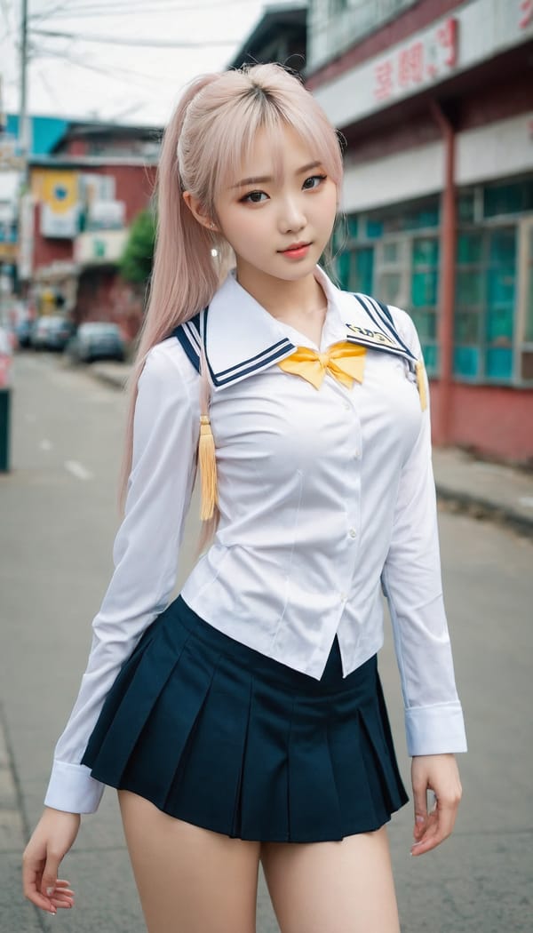 Tags: 21872187, SDXL
{"3": {"inputs": {"seed": 411133888594202, "steps": 32, "cfg": 6.34, "sampler_name": "dpmpp_2m", "scheduler": "karras", "denoise": 1.0, "model": ["27", 0], "positive": ["6", 0], "negative": ["7", 0], "latent_image": ["5", 0]}, "class_type": "KSampler"}, "4": {"inputs": {"ckpt_name": "juggernautxl.safetensors"}, "class_type": "CheckpointLoaderSimple"}, "5": {"inputs": {"width": 768, "height": 1344, "batch_size": 1}, "class_type": "EmptyLatentImage"}, "6": {"inputs": {"text": "19 year old girl, (ukrainian:1.01), (korean:0.96), (seductive pose:1.06), (idol:1.14), (detailed face:1.14), (blush:1.08), (cute:1.07), (pale skin:0.99), (seductive facial expression:0.95), (sexy lips:1.10), (temptress:1.09), (double eyelids:1.05), (beautiful eyes:1.08), (eyelashes:1.00), (slim:1.14), (perky ass:1.07), (exposed ass:0.95), (looking back:0.95), (sexy ass:1.11), (thigh gap:1.02), (school uniform:1.08), choker, busy street, (portra:1.01), (natural looking skin:1.06), (soft lighting:1.09), (skin fuzz:1.07), (RAW:1.07), (candid cinema:1.09), (film:1.05), (detailed skin:1.01), (textured skin:1.07)", "clip": ["27", 1]}, "class_type": "CLIPTextEncode"}, "7": {"inputs": {"text": "(distorted:1.08), (twisted:1.06), (worst quality:1.13), (open mouth:1.14), (watermark:1.05), (low resolution:1.11), (bad hands:1.13)", "clip": ["27", 1]}, "class_type": "CLIPTextEncode"}, "8": {"inputs": {"samples": ["3", 0], "vae": ["4", 2]}, "class_type": "VAEDecode"}, "25": {"inputs": {"lora_name": "nudify_xl.safetensors", "strength_model": 0.11, "strength_clip": 0.21, "model": ["4", 0], "clip": ["4", 1]}, "class_type": "LoraLoader"}, "26": {"inputs": {"lora_name": "shirtlift_SDXL_v2.safetensors", "strength_model": 0.06, "strength_clip": 0.15, "model": ["25", 0], "clip": ["25", 1]}, "class_type": "LoraLoader"}, "27": {"inputs": {"lora_name": "PerfectEyesXL.safetensors", "strength_model": 0.0, "strength_clip": 0.12, "model": ["26", 0], "clip": ["26", 1]}, "class_type": "LoraLoader"}, "30": {"inputs": {"model_name": "4x_NMKD-Superscale-SP_178000_G.pth"}, "class_type": "UpscaleModelLoader"}, "31": {"inputs": {"upscale_model": ["30", 0], "image": ["8", 0]}, "class_type": "ImageUpscaleWithModel"}, "32": {"inputs": {"upscale_method": "lanczos", "scale_by": 0.5, "image": ["31", 0]}, "class_type": "ImageScaleBy"}, "33": {"inputs": {"pixels": ["32", 0], "vae": ["4", 2]}, "class_type": "VAEEncode"}, "34": {"inputs": {"seed": 411133888594202, "steps": 32, "cfg": 6.34, "sampler_name": "dpmpp_2m", "scheduler": "karras", "denoise": 0.3, "model": ["27", 0], "positive": ["6", 0], "negative": ["7", 0], "latent_image": ["33", 0]}, "class_type": "KSampler"}, "36": {"inputs": {"samples": ["34", 0], "vae": ["4", 2]}, "class_type": "VAEDecode"}, "39": {"inputs": {"filename_prefix": "comfyapi-1726262144430", "images": ["36", 0]}, "class_type": "SaveImage"}}