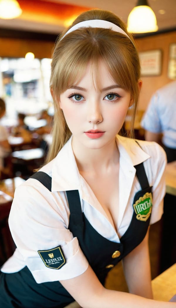 Tags: 21872187, SDXL
{"3": {"inputs": {"seed": 301047619434204, "steps": 32, "cfg": 7.58, "sampler_name": "dpmpp_2m", "scheduler": "karras", "denoise": 1.0, "model": ["27", 0], "positive": ["6", 0], "negative": ["7", 0], "latent_image": ["5", 0]}, "class_type": "KSampler"}, "4": {"inputs": {"ckpt_name": "leosamsHelloworldSDXL_helloworldSDXL32DPO.safetensors"}, "class_type": "CheckpointLoaderSimple"}, "5": {"inputs": {"width": 768, "height": 1344, "batch_size": 1}, "class_type": "EmptyLatentImage"}, "6": {"inputs": {"text": "19 year old girl, (irish:1.14), (sexy lips:1.02), (detailed face:1.09), (seductive pose:1.00), (blush:1.05), (idol:1.09), (eyelashes:1.11), (seductive facial expression:0.99), (temptress:1.14), (pale skin:1.07), (double eyelids:1.09), (cute:1.11), (slim:1.11), (beautiful eyes:1.12), (in a seductive pose:1.08), (large perky breasts:0.96), (cleavage:1.06), (thigh gap:0.96), (a waitress in uniform:1.07) working at a restaurant, (skin fuzz:1.04), (natural looking skin:1.03), (detailed skin:1.04), (soft lighting:1.08), (film:1.06), (textured skin:1.09), (candid cinema:1.08), (portra:1.08), (RAW:1.05)", "clip": ["27", 1]}, "class_type": "CLIPTextEncode"}, "7": {"inputs": {"text": "(twisted:1.12), (distorted:1.07), (worst quality:1.08), (low resolution:1.05), (watermark:1.13), (bad hands:1.09), (open mouth:1.06)", "clip": ["27", 1]}, "class_type": "CLIPTextEncode"}, "8": {"inputs": {"samples": ["3", 0], "vae": ["4", 2]}, "class_type": "VAEDecode"}, "25": {"inputs": {"lora_name": "nudify_xl.safetensors", "strength_model": 0.0, "strength_clip": 0.02, "model": ["4", 0], "clip": ["4", 1]}, "class_type": "LoraLoader"}, "26": {"inputs": {"lora_name": "shirtlift_SDXL_v2.safetensors", "strength_model": 0.06, "strength_clip": 0.03, "model": ["25", 0], "clip": ["25", 1]}, "class_type": "LoraLoader"}, "27": {"inputs": {"lora_name": "PerfectEyesXL.safetensors", "strength_model": 0.17, "strength_clip": 0.0, "model": ["26", 0], "clip": ["26", 1]}, "class_type": "LoraLoader"}, "30": {"inputs": {"model_name": "4x_NMKD-Superscale-SP_178000_G.pth"}, "class_type": "UpscaleModelLoader"}, "31": {"inputs": {"upscale_model": ["30", 0], "image": ["8", 0]}, "class_type": "ImageUpscaleWithModel"}, "32": {"inputs": {"upscale_method": "lanczos", "scale_by": 0.5, "image": ["31", 0]}, "class_type": "ImageScaleBy"}, "33": {"inputs": {"pixels": ["32", 0], "vae": ["4", 2]}, "class_type": "VAEEncode"}, "34": {"inputs": {"seed": 301047619434204, "steps": 32, "cfg": 7.58, "sampler_name": "dpmpp_2m", "scheduler": "karras", "denoise": 0.3, "model": ["27", 0], "positive": ["6", 0], "negative": ["7", 0], "latent_image": ["33", 0]}, "class_type": "KSampler"}, "36": {"inputs": {"samples": ["34", 0], "vae": ["4", 2]}, "class_type": "VAEDecode"}, "39": {"inputs": {"filename_prefix": "comfyapi-1707760588789", "images": ["36", 0]}, "class_type": "SaveImage"}}