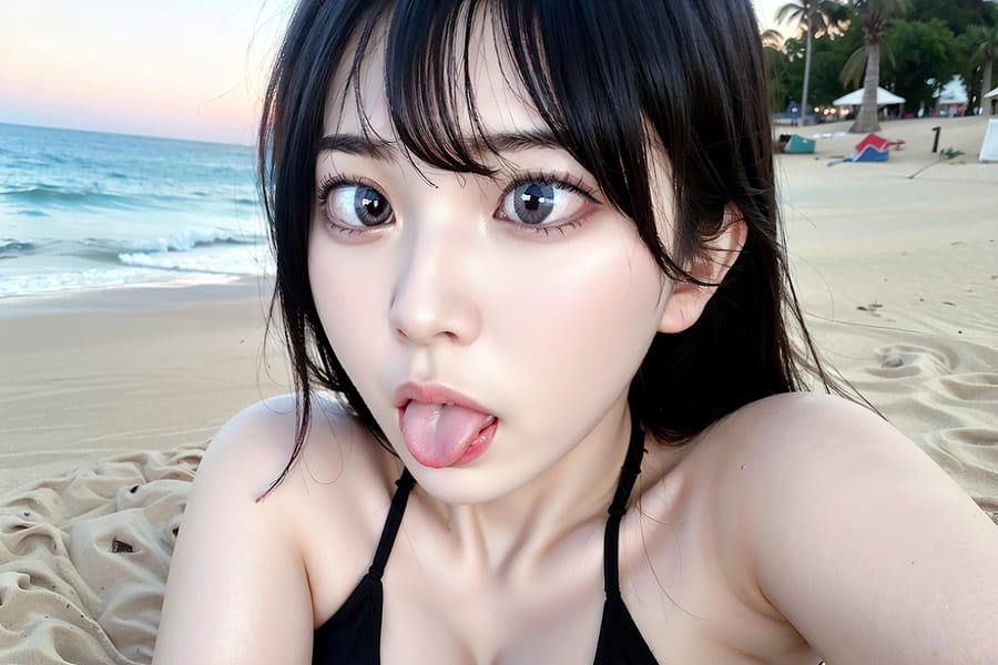 Tags: 21872187
<lora:JapaneseDollLikeness_v15:0.62>, <lora:taiwanDollLikeness_v20:0.55>, (ukrainian:0.91), beach, (bikini:1.14), <lora:ahegao-x-v4:0.87>, ahegao face, pleasure, extremely detailed eyes, cute, (photorealistic:1.07), sexy lips, seductive smile, double eyelids, eyelashes, pale skin, perky breasts, textured skin, 4K, best quality, hyper realistic, tall, delicate and beautiful girl, 1girl
Negative prompt: drawings, anime, disfigured, (worst quality:2.21)
Steps: 32, Sampler: DPM++ 2M Karras, CFG scale: 5.96, Seed: 2113885607, Size: 768x512, Model hash: fc2511737a, Model: chilloutmix_NiPrunedFp32Fix, Seed resize from: -1x-1, Denoising strength: 0.5, Version: v1.2.1, Hires upscale: 2.0, Hires steps: 32, Hires upscaler: ESRGAN_4x