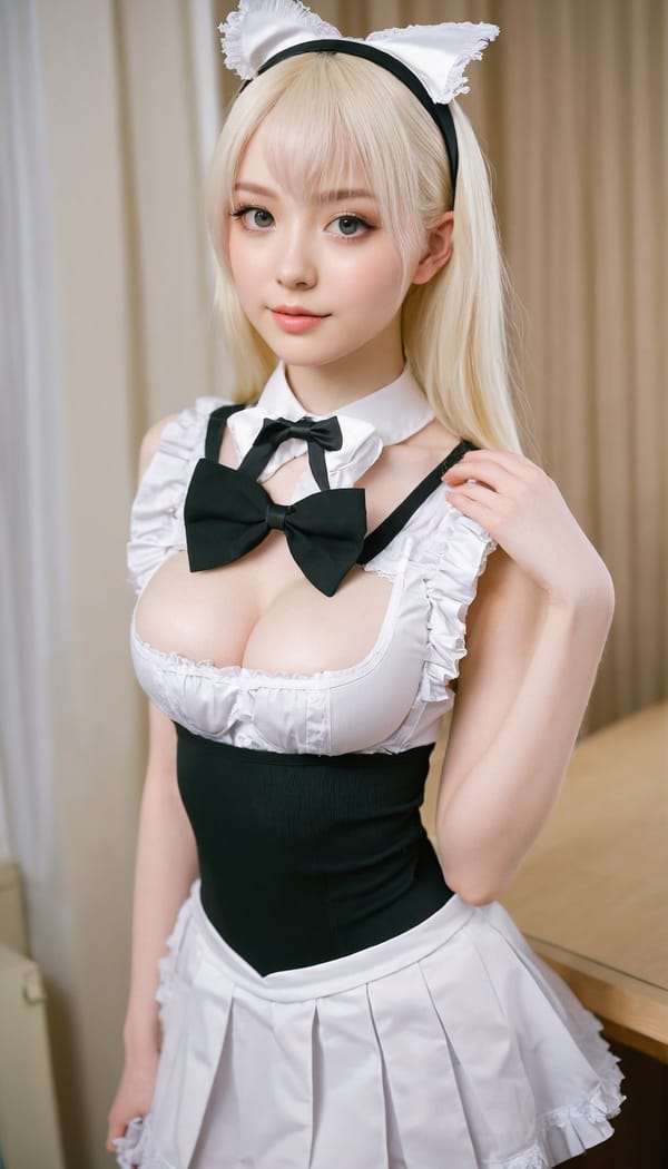 Tags: 21872187, SDXL
{"3": {"inputs": {"seed": 343323124748961, "steps": 64, "cfg": 5.43, "sampler_name": "dpmpp_2m", "scheduler": "karras", "denoise": 1.0, "model": ["27", 0], "positive": ["6", 0], "negative": ["7", 0], "latent_image": ["5", 0]}, "class_type": "KSampler"}, "4": {"inputs": {"ckpt_name": "juggernautxl.safetensors"}, "class_type": "CheckpointLoaderSimple"}, "5": {"inputs": {"width": 768, "height": 1344, "batch_size": 1}, "class_type": "EmptyLatentImage"}, "6": {"inputs": {"text": "24 year old girl, (slim:1.00), (blush:0.97), (idol:0.97), (detailed face:1.06), (pale skin:1.13), (seductive facial expression:1.14), (sexy lips:1.06), (cute:1.08), (temptress:1.00), (seductive pose:0.96), (beautiful eyes:1.14), (double eyelids:1.04), (eyelashes:1.06), (in a seductive pose:0.99), (large perky breasts:1.09), (cleavage:0.95), (thigh gap:0.95), in a (skimpy maid costume:1.07) working at a maid cafe, choker, bowtie, headband, pleated skirt, (skin fuzz:1.01), (textured skin:1.03), (soft lighting:1.02), (natural looking skin:1.03), (film:1.05), (portra:1.04), (candid cinema:1.00), (RAW:1.04), (detailed skin:1.04)", "clip": ["27", 1]}, "class_type": "CLIPTextEncode"}, "7": {"inputs": {"text": "(twisted:1.08), (open mouth:1.10), (watermark:1.13), (low resolution:1.12), (worst quality:1.12), (bad hands:1.11), (distorted:1.13)", "clip": ["27", 1]}, "class_type": "CLIPTextEncode"}, "8": {"inputs": {"samples": ["3", 0], "vae": ["4", 2]}, "class_type": "VAEDecode"}, "25": {"inputs": {"lora_name": "nudify_xl.safetensors", "strength_model": 0.03, "strength_clip": 0.3, "model": ["4", 0], "clip": ["4", 1]}, "class_type": "LoraLoader"}, "26": {"inputs": {"lora_name": "shirtlift_SDXL_v2.safetensors", "strength_model": 0.06, "strength_clip": 0.11, "model": ["25", 0], "clip": ["25", 1]}, "class_type": "LoraLoader"}, "27": {"inputs": {"lora_name": "PerfectEyesXL.safetensors", "strength_model": 0.03, "strength_clip": 0.05, "model": ["26", 0], "clip": ["26", 1]}, "class_type": "LoraLoader"}, "30": {"inputs": {"model_name": "4x_NMKD-Superscale-SP_178000_G.pth"}, "class_type": "UpscaleModelLoader"}, "31": {"inputs": {"upscale_model": ["30", 0], "image": ["8", 0]}, "class_type": "ImageUpscaleWithModel"}, "32": {"inputs": {"upscale_method": "lanczos", "scale_by": 0.5, "image": ["31", 0]}, "class_type": "ImageScaleBy"}, "33": {"inputs": {"pixels": ["32", 0], "vae": ["4", 2]}, "class_type": "VAEEncode"}, "34": {"inputs": {"seed": 343323124748961, "steps": 64, "cfg": 5.43, "sampler_name": "dpmpp_2m", "scheduler": "karras", "denoise": 0.3, "model": ["27", 0], "positive": ["6", 0], "negative": ["7", 0], "latent_image": ["33", 0]}, "class_type": "KSampler"}, "36": {"inputs": {"samples": ["34", 0], "vae": ["4", 2]}, "class_type": "VAEDecode"}, "39": {"inputs": {"filename_prefix": "comfyapi-1726390886412", "images": ["36", 0]}, "class_type": "SaveImage"}}